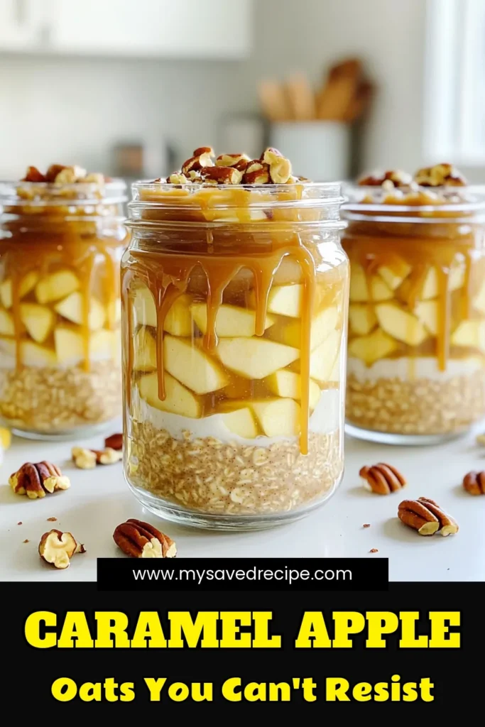 Enjoy a delicious start to your day with these Caramel Apple Overnight Oats! This quick and easy recipe combines rolled oats, almond milk, diced apples, and a touch of caramel for a perfect breakfast treat. Prepare them in just 10 minutes, let them soak overnight, and wake up to a delightful, healthy meal that's ready to go. Click to explore this tasty recipe and make your mornings sweeter! #OvernightOats #HealthyBreakfast #CaramelApple #MealPrep
