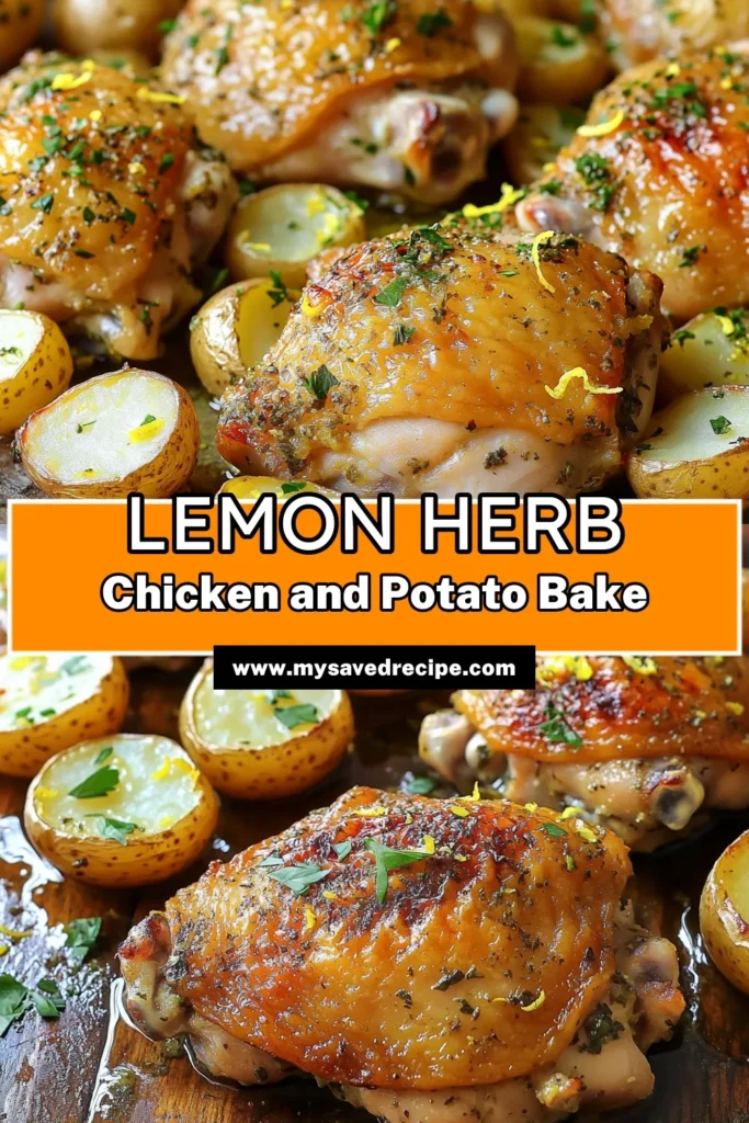 Elevate your dinner game with this Zesty Lemon Herb Chicken & Potato Bake recipe! Featuring juicy chicken thighs and tender baby potatoes, all infused with fresh lemon and herbs, this dish is a flavorful one-pan wonder that’s perfect for any weeknight meal. Ready in just 55 minutes, it's easy to make and deliciously satisfying. Click through for the full recipe and get cooking today! #ChickenRecipes #EasyDinners #OnePanMeals #LemonHerbCooking