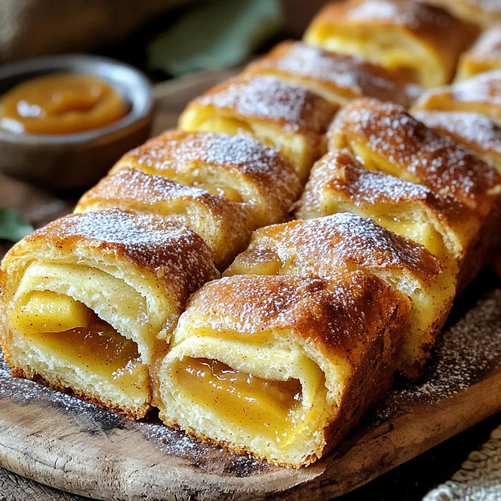 To make this apple butter pull apart bread, gather these main ingredients: - 3 cups all-purpose flour - 2 tablespoons sugar - 1 teaspoon salt - 2 teaspoons instant yeast - 1 cup warm milk (about 110°F) - ¼ cup unsalted butter, melted - ½ cup apple butter - 1 teaspoon ground cinnamon - 1 egg, beaten (for egg wash) These ingredients blend to create a soft, sweet dough. The apple butter adds rich flavor and moisture. You can enhance your bread with these optional ingredients: - ½ cup chopped pecans or walnuts Adding nuts gives a nice crunch. If you like texture, this is a great choice. To make the process easy, use these kitchen tools: - Large mixing bowl - Measuring cups and spoons - Rolling pin - Pizza cutter or sharp knife - Loaf pan - Kitchen towel - Wire rack Having the right tools helps you work smoothly. This will make your baking experience much more enjoyable! To start making your dough, grab a large bowl. Add 3 cups of all-purpose flour, 2 tablespoons of sugar, 1 teaspoon of salt, and 2 teaspoons of instant yeast. Mix these dry ingredients well. In another bowl, blend 1 cup of warm milk with ¼ cup of melted unsalted butter. Pour this mixture into the dry ingredients. Stir until a soft dough forms. Now, knead the dough on a floured surface. Do this for about 5 to 7 minutes. You want it to become smooth and elastic. Once you achieve that, place the dough in a greased bowl. Cover it with a kitchen towel. Let it rise in a warm spot for about 1 hour. It should double in size. After the dough has risen, it’s time to shape it. Punch it down gently, then roll it out on a floured surface. Aim for a rectangle about 12x16 inches. Spread ½ cup of apple butter evenly over the dough. Next, sprinkle 1 teaspoon of ground cinnamon across it. If you like nuts, add ½ cup of chopped pecans or walnuts for extra crunch. Cut the dough into 2-inch squares using a pizza cutter or a sharp knife. Stack these squares vertically in a greased loaf pan. Layer them like a book. Once assembled, cover the loaf pan with a towel. Let it rise for another 30 to 45 minutes until it expands. Preheat your oven to 350°F (175°C). Once the dough has risen, brush the top with a beaten egg. This will give the bread a lovely golden color. Bake the bread for 30 to 35 minutes. It’s done when the top is golden brown and sounds hollow when tapped. After baking, remove it from the oven. Let it cool in the pan for about 10 minutes. Then, transfer it to a wire rack. Enjoy the warm aroma as it cools! To make great dough, start by mixing dry ingredients first. Use all-purpose flour for the best results. When you add warm milk and melted butter, it helps the dough rise well. Knead the dough for about 5-7 minutes. Aim for a smooth and elastic feel. If the dough is sticky, sprinkle a bit more flour. If it feels too dry, add a splash of warm milk. For the best flavor, use quality apple butter. Look for one with real apples and spices. Ground cinnamon adds warmth and depth. You can also add nuts like pecans or walnuts for crunch. These little touches make a big difference. Let the dough rise in a warm area. This boosts flavor and makes it light and fluffy. Serve this bread warm for the best taste. Dust it with powdered sugar for a sweet touch. A small bowl of extra apple butter is great for dipping. You can also pair it with coffee or tea for a cozy snack. It’s perfect for breakfast or dessert. Enjoy it fresh, and watch it disappear! {{image_2}} You can change the filling to make this bread your own. Instead of apple butter, try using pumpkin puree. A mix of cinnamon and nutmeg will add warmth. For a berry twist, use raspberry or blueberry jam. Another option is a chocolate spread for a sweet touch. Just spread your choice over the dough before cutting. Each filling gives a new flavor and fun to your bread. If you need a gluten-free version, you can use gluten-free flour. Look for a blend that works well for baking. You may need to add more liquid since gluten-free flour absorbs moisture differently. Mix in a bit of xanthan gum to help with the texture. Follow the same steps in the recipe, and you’ll have a tasty gluten-free pull apart bread. This recipe is great for any time of year. In the fall, add a bit of nutmeg or cloves for a warm taste. During winter, try adding some dried cranberries or orange zest for a festive feel. In spring, mix in fresh herbs like rosemary for a savory version. Each season can inspire a new take on this classic bread, keeping it fresh and exciting. To keep your Apple Butter Pull Apart Bread fresh, wrap it tightly. Use plastic wrap or aluminum foil. Store it at room temperature for up to three days. If you want it to last longer, consider refrigeration. Just remember, it may dry out a bit in the fridge. Freezing is a great option if you have extra bread. First, let the bread cool completely. Then, slice it into pieces. Wrap each piece in plastic wrap and place them in a freezer bag. You can freeze the bread for up to three months. When you’re ready to enjoy it, you can thaw it overnight in the fridge. To reheat your Apple Butter Pull Apart Bread, start by preheating your oven to 350°F. Unwrap the bread and place it on a baking sheet. Heat for about 10-15 minutes, or until warmed through. You can also use a microwave. Just heat a slice for about 15-20 seconds. Enjoy your soft, warm bread! Yes, you can use store-bought apple butter. It saves time and still tastes great. Many brands offer delicious options that can work well in this recipe. Just make sure to choose a smooth variety without added preservatives. Homemade apple butter is also a fantastic choice if you have some on hand. If you don't have warm milk, you can use almond milk or oat milk. Heat them to about 110°F, just like regular milk. You can also use water mixed with a bit of powdered milk. This keeps the dough soft and helps it rise well. Always make sure your substitute is warm, not hot. This pull apart bread stays fresh for about 2-3 days at room temperature. Store it in an airtight container to keep it moist. If you want it to last longer, you can freeze it. Just wrap it well and store it in a freezer-safe bag. It will stay good for up to 3 months. To enjoy, thaw it overnight in the fridge and warm it before serving. This blog post covered the key steps to make apple butter pull apart bread. We explored essential ingredients, easy steps for dough, and tips for flavor. You learned about fun variations and how to store your leftovers well. Enjoying this bread is a great treat, no matter the season. Use these steps to impress your friends and family with your baking skills. Happy baking!