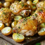 - 4 chicken thighs (bone-in, skin-on) - 1 pound baby potatoes, halved - 3 tablespoons olive oil - Zest of 1 lemon - 2 tablespoons fresh lemon juice - 1 tablespoon fresh rosemary, chopped - 1 tablespoon fresh thyme, chopped - 2 garlic cloves, minced - Salt and pepper to taste - Fresh parsley, chopped (for garnish) To make this dish, you need fresh, simple ingredients. The chicken thighs give a nice flavor and moisture. The baby potatoes add a hearty touch. The marinade is what makes this dish pop. Use good olive oil for rich taste. Lemon zest and juice brighten the dish. Fresh herbs like rosemary and thyme add depth. Garlic gives it a nice kick. Don’t forget salt and pepper; they bring all the flavors together. For a final touch, garnish with parsley. It adds color and freshness. This mix of ingredients will make your kitchen smell amazing! - Preheat the oven to 425°F (220°C). - In a large bowl, whisk together the olive oil, lemon zest, lemon juice, chopped rosemary, chopped thyme, minced garlic, salt, and pepper. This mix will create a bright and fragrant marinade. - Take the chicken thighs and coat them thoroughly in the marinade. Ensure every part gets that tasty flavor. - Let the chicken marinate for at least 15 minutes at room temperature. If you have more time, marinate it in the fridge for up to 1 hour for even better flavor. - Grab a large sheet pan and arrange the halved baby potatoes on it. - Drizzle the potatoes with olive oil and season with salt and pepper. Toss them around to make sure they are evenly coated. - Now, place the marinated chicken on the sheet pan with the potatoes. - Roast everything in the preheated oven for about 35-40 minutes. Keep an eye on it! The chicken should reach an internal temperature of 165°F (74°C) and look golden brown. The potatoes should be tender. - For the last 5 minutes, switch on the broiler to crisp the chicken skin. Watch closely to avoid burning it. - Once done, remove the sheet pan from the oven and let it rest for a few minutes before serving. This helps the juices settle. - Marinate your chicken for at least one hour. This gives it a stronger taste. - Feel free to add more herbs or spices. A little extra can make a big difference. - Always check the chicken's internal temperature. It should reach 165°F (74°C) to be safe. - If the chicken begins to brown too fast, cover it with foil. This keeps it from burning. - Before serving, sprinkle fresh herbs on top. It adds color and freshness. - Serve with lemon wedges for a nice touch. This gives extra zest and looks great on the plate. {{image_2}} You can add more veggies to your dish. Bell peppers and carrots work well. These veggies add color and taste. Adjust your seasoning to match the new veggies. This way, each bite is still full of flavor. If you prefer, switch chicken thighs for chicken breasts. They cook a bit differently but taste great too. You can also use turkey or pork. Just remember to check the cooking times to keep them juicy. Want a twist? Try using lime instead of lemon. Lime brings a fresh citrus taste. You can also mix in different herbs like basil or cilantro. These changes can create a whole new dish. Don't be afraid to experiment! After enjoying your meal, let the chicken and potatoes cool down. Once they are cool, place them in air-tight containers. This keeps them fresh and tasty for later. Make sure you store them in the fridge within two hours of cooking. This helps prevent any food safety issues. If you want to save leftovers for later, freezing is a great option. First, make sure the chicken and potatoes are cool. Then, transfer them to freezer-safe bags or containers. Squeeze out as much air as possible to avoid freezer burn. For the best taste, eat them within three months. When you are ready to eat, thaw in the fridge overnight or use the microwave. To reheat, you can use the oven or microwave. If you choose the oven, set it to 350°F (175°C). Place the chicken and potatoes on a baking sheet. Cover them with foil to keep moisture in. Heat for about 15-20 minutes or until hot. If using the microwave, place food in a microwave-safe dish. Heat for 2-3 minutes, checking often to avoid overcooking. This way, you keep the texture and flavor just right. Yes, you can use boneless chicken! Just know that cooking times will change. Boneless chicken cooks faster than bone-in chicken. Start checking for doneness at around 25 minutes. This will help keep it juicy and tender. To check if the chicken is done, use a meat thermometer. The safe internal temperature for chicken is 165°F (74°C). Insert the thermometer into the thickest part of the thigh. If it reads 165°F, your chicken is safe to eat. Absolutely! You can prep the chicken and potatoes ahead of time. Marinate the chicken and store it in the fridge. Keep the potatoes ready on the sheet pan. You can bake them when you are ready for dinner. This saves time and makes cooking easy. Great sides include steamed broccoli, green beans, or a fresh salad. Rice or quinoa also work well. Their flavors complement the lemon and herbs in the dish. Plus, they add color to your plate! In this blog post, we explored a simple and tasty Sheet Pan Lemon Herb Chicken recipe. We detailed the main ingredients, marinade, and step-by-step instructions for perfect results. I shared helpful tips, variations, and storage info to elevate your cooking game. Remember, this dish is not just about flavor; it’s about ease and enjoyment. Try it out, get creative, and make it your own! Cooking can be fun, and I hope you savor every bite.