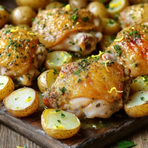 - 4 chicken thighs (bone-in, skin-on) - 1 pound baby potatoes, halved - 3 tablespoons olive oil - Zest of 1 lemon - 2 tablespoons fresh lemon juice - 1 tablespoon fresh rosemary, chopped - 1 tablespoon fresh thyme, chopped - 2 garlic cloves, minced - Salt and pepper to taste - Fresh parsley, chopped (for garnish) To make this dish, you need fresh, simple ingredients. The chicken thighs give a nice flavor and moisture. The baby potatoes add a hearty touch. The marinade is what makes this dish pop. Use good olive oil for rich taste. Lemon zest and juice brighten the dish. Fresh herbs like rosemary and thyme add depth. Garlic gives it a nice kick. Don’t forget salt and pepper; they bring all the flavors together. For a final touch, garnish with parsley. It adds color and freshness. This mix of ingredients will make your kitchen smell amazing! - Preheat the oven to 425°F (220°C). - In a large bowl, whisk together the olive oil, lemon zest, lemon juice, chopped rosemary, chopped thyme, minced garlic, salt, and pepper. This mix will create a bright and fragrant marinade. - Take the chicken thighs and coat them thoroughly in the marinade. Ensure every part gets that tasty flavor. - Let the chicken marinate for at least 15 minutes at room temperature. If you have more time, marinate it in the fridge for up to 1 hour for even better flavor. - Grab a large sheet pan and arrange the halved baby potatoes on it. - Drizzle the potatoes with olive oil and season with salt and pepper. Toss them around to make sure they are evenly coated. - Now, place the marinated chicken on the sheet pan with the potatoes. - Roast everything in the preheated oven for about 35-40 minutes. Keep an eye on it! The chicken should reach an internal temperature of 165°F (74°C) and look golden brown. The potatoes should be tender. - For the last 5 minutes, switch on the broiler to crisp the chicken skin. Watch closely to avoid burning it. - Once done, remove the sheet pan from the oven and let it rest for a few minutes before serving. This helps the juices settle. - Marinate your chicken for at least one hour. This gives it a stronger taste. - Feel free to add more herbs or spices. A little extra can make a big difference. - Always check the chicken's internal temperature. It should reach 165°F (74°C) to be safe. - If the chicken begins to brown too fast, cover it with foil. This keeps it from burning. - Before serving, sprinkle fresh herbs on top. It adds color and freshness. - Serve with lemon wedges for a nice touch. This gives extra zest and looks great on the plate. {{image_2}} You can add more veggies to your dish. Bell peppers and carrots work well. These veggies add color and taste. Adjust your seasoning to match the new veggies. This way, each bite is still full of flavor. If you prefer, switch chicken thighs for chicken breasts. They cook a bit differently but taste great too. You can also use turkey or pork. Just remember to check the cooking times to keep them juicy. Want a twist? Try using lime instead of lemon. Lime brings a fresh citrus taste. You can also mix in different herbs like basil or cilantro. These changes can create a whole new dish. Don't be afraid to experiment! After enjoying your meal, let the chicken and potatoes cool down. Once they are cool, place them in air-tight containers. This keeps them fresh and tasty for later. Make sure you store them in the fridge within two hours of cooking. This helps prevent any food safety issues. If you want to save leftovers for later, freezing is a great option. First, make sure the chicken and potatoes are cool. Then, transfer them to freezer-safe bags or containers. Squeeze out as much air as possible to avoid freezer burn. For the best taste, eat them within three months. When you are ready to eat, thaw in the fridge overnight or use the microwave. To reheat, you can use the oven or microwave. If you choose the oven, set it to 350°F (175°C). Place the chicken and potatoes on a baking sheet. Cover them with foil to keep moisture in. Heat for about 15-20 minutes or until hot. If using the microwave, place food in a microwave-safe dish. Heat for 2-3 minutes, checking often to avoid overcooking. This way, you keep the texture and flavor just right. Yes, you can use boneless chicken! Just know that cooking times will change. Boneless chicken cooks faster than bone-in chicken. Start checking for doneness at around 25 minutes. This will help keep it juicy and tender. To check if the chicken is done, use a meat thermometer. The safe internal temperature for chicken is 165°F (74°C). Insert the thermometer into the thickest part of the thigh. If it reads 165°F, your chicken is safe to eat. Absolutely! You can prep the chicken and potatoes ahead of time. Marinate the chicken and store it in the fridge. Keep the potatoes ready on the sheet pan. You can bake them when you are ready for dinner. This saves time and makes cooking easy. Great sides include steamed broccoli, green beans, or a fresh salad. Rice or quinoa also work well. Their flavors complement the lemon and herbs in the dish. Plus, they add color to your plate! In this blog post, we explored a simple and tasty Sheet Pan Lemon Herb Chicken recipe. We detailed the main ingredients, marinade, and step-by-step instructions for perfect results. I shared helpful tips, variations, and storage info to elevate your cooking game. Remember, this dish is not just about flavor; it’s about ease and enjoyment. Try it out, get creative, and make it your own! Cooking can be fun, and I hope you savor every bite.
