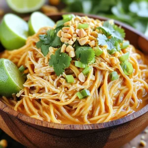 - 8 oz. rice noodles - 1 cup cooked chicken breast, shredded - 1/4 cup creamy peanut butter - 3 tablespoons soy sauce - 2 tablespoons lime juice - 1 tablespoon sriracha (for spice) - 1 tablespoon honey - 1 tablespoon sesame oil - 2 green onions, finely chopped - 1/4 cup crushed peanuts - Fresh cilantro - Salt to taste - Water (as needed for consistency) When making Minute Spicy Peanut Noodles, the right ingredients make all the difference. You need rice noodles as the base. They cook fast and soak up flavor well. Cooked chicken adds protein and makes this meal hearty. Shredded chicken works best for easy mixing. Creamy peanut butter gives the sauce a rich texture. It adds that classic peanut flavor we all love. Soy sauce adds saltiness and depth. Lime juice brings a bright, fresh taste. For a kick, add sriracha. Adjust this based on your spice level. Honey balances the heat and adds sweetness. Sesame oil gives a nutty finish. Chopped green onions add a fresh bite and color. For garnishes, crushed peanuts add crunch. Fresh cilantro brightens the dish. Salt is key for flavor, and water helps adjust the sauce thickness. Gather these ingredients, and you are ready to create a delicious meal! 1. In a large pot, bring water to a boil. 2. Add 8 oz. of rice noodles. Cook them until they are al dente. 3. Drain the noodles and rinse them under cold water. This stops the cooking. 1. In a medium bowl, whisk together these main ingredients: - 1/4 cup creamy peanut butter - 3 tablespoons soy sauce - 2 tablespoons lime juice - 1 tablespoon sriracha - 1 tablespoon honey - 1 tablespoon sesame oil - A pinch of salt 2. If the sauce is too thick, add a little water. Adjust until you reach your desired consistency. 1. In a large mixing bowl, combine cooked rice noodles and 1 cup shredded chicken. 2. Pour the spicy peanut sauce over the noodles and chicken. 3. Toss everything gently to coat evenly. 4. Fold in 2 finely chopped green onions for added flavor and freshness. These steps will lead you to a delightful bowl of Minute Spicy Peanut Noodles with Chicken. - Use pre-cooked chicken for faster prep. This saves time and keeps the dish simple. - Sauté the rice noodles briefly for added texture. A quick toss in a hot pan can make them crispy. - Adjust sriracha for your spice preference. Add more for a fiery kick or less for mild heat. - Substitute lime juice with vinegar for a different zing. This change can add an exciting twist to the sauce. - Serve the noodles in colorful bowls for visual appeal. Add vibrant garnishes like green onions and cilantro. - Use a bamboo platter for an authentic look. This adds a fun touch to your meal and impresses your guests. {{image_2}} If you want a meat-free meal, swap the chicken for tofu or chickpeas. Both options work great. Tofu gives a nice texture, while chickpeas add protein. Make sure to use vegetable broth instead of water for cooking the noodles. This will add more flavor to your dish. You can try different types of noodles for fun. Soba noodles are made from buckwheat. They have a nutty taste that pairs well with the sauce. Udon noodles are thick and chewy. They soak up the sauce nicely. Both noodles are tasty and will change the dish's feel. Want to make the sauce creamier? Add some coconut milk. This will give your dish a rich flavor. You can also try different nut butters. Almond butter or cashew butter can change the taste. Each nut butter brings its own unique flavor, making your noodles special every time you cook them. To keep leftovers fresh, place them in an airtight container. This helps maintain flavor and texture. You can use glass or plastic containers, but glass is often better for reheating. Store your Minute Spicy Peanut Noodles in the fridge for up to three days. For freezing, portion the noodles into smaller containers. This makes it easy to thaw only what you need. When freezing, avoid adding garnishes like peanuts or cilantro. They don’t freeze well. To reheat, thaw in the fridge overnight. Then, warm them on the stove with a bit of water. This keeps them from drying out. Refrigerated noodles last about three days. After that, they may spoil. Signs of spoilage include a sour smell, discoloration, or a slimy texture. If you see any of these signs, it’s best to toss them. Always trust your senses when it comes to food safety. This dish is quick and easy. You need about 10 minutes to prep. Cooking takes another 10 minutes. In total, you spend just 20 minutes to make this meal. Yes! To make it gluten-free, use gluten-free soy sauce or tamari. You can also replace rice noodles with gluten-free noodles. This way, you get the same tasty dish without the gluten. Spicy peanut noodles pair well with many dishes. You can serve them with a fresh salad. A side of steamed broccoli or green beans works great too. For protein, grilled shrimp or tofu are perfect choices. To change the heat, modify the sriracha. Add more for extra spice or less for a milder dish. You can also add crushed red pepper flakes for a different kick. If it’s too spicy, mix in some peanut butter to tone it down. In this article, we covered how to make Minute Spicy Peanut Noodles. We explored essential ingredients, cooking steps, and helpful tips. You learned how to customize your dish with different flavors and ingredients, from protein swaps to spice adjustments. These noodles are quick, tasty, and easy to store. Enjoy experimenting with your own twists. Making this dish can be simple and fun for everyone. Dive in and savor each bite.