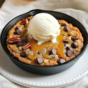 - 1 cup pumpkin puree - 1/2 cup unsalted butter, softened - 1 cup brown sugar, packed - 1/2 cup granulated sugar - 1 large egg - 2 cups all-purpose flour - 1 teaspoon baking soda - 1 teaspoon baking powder - 1 teaspoon pumpkin pie spice - 1/2 teaspoon salt - 1 cup semi-sweet chocolate chips - 1/2 cup chopped pecans (optional) The main ingredients create a soft and flavorful cookie. The pumpkin puree gives it a moist texture and a warm, autumnal taste. The butter and sugars blend to give the cookie a rich base. The egg binds everything together for a chewy bite. The dry ingredients add structure to the cookie. Flour forms the base, while baking soda and baking powder help it rise. Pumpkin pie spice brings that cozy flavor we all love. The salt balances the sweetness perfectly. For a delicious twist, I love adding semi-sweet chocolate chips. They melt slightly while baking, creating gooey pockets of chocolate. If you enjoy a little crunch, toss in some chopped pecans. They add a nice texture and nutty flavor. Remember, use fresh pumpkin puree for the best taste. You can also use canned puree, but check for additives. This recipe is perfect for a cozy night in or a gathering with friends. - Preheat your oven to 350°F (175°C). - Grease your skillet to prevent sticking. In a large bowl, I cream the softened butter with the brown and granulated sugars. I mix until it becomes light and fluffy. This step is key to a soft cookie. Next, I add the pumpkin puree, egg, and vanilla extract to the butter mixture. I stir until everything is well combined. In a separate bowl, I whisk the flour, baking soda, baking powder, pumpkin pie spice, and salt together. This mix adds flavor and structure to my cookies. Then, I gradually add the dry mix to the wet mix. I stir until it is almost combined but not fully mixed. Now, I fold in the chocolate chips and chopped pecans, if I choose to use them. This adds a nice crunch and flavor. I transfer the dough to the greased skillet, spreading it evenly. Then, I bake the skillet cookie for 25 to 30 minutes. I look for golden edges and check with a toothpick. If it comes out clean, I know it’s done! After baking, I let the skillet cookie cool for about 10 minutes. This makes it easier to serve and enjoy. - Bake your skillet cookie at 350°F (175°C). This is the best temperature for even cooking. - Check for doneness after 25 minutes. The edges should be golden brown. - Use a toothpick to test the center. If it comes out clean, it's ready. - Serve the cookie warm from the skillet. Add a scoop of vanilla ice cream on top. - Drizzle caramel sauce over the ice cream for an extra treat. - Pair with hot apple cider or a warm cup of coffee for a cozy feel. - Store leftovers in an airtight container. This keeps them fresh. - Keep in the fridge for up to three days. You can also freeze them for later. - To reheat, place the cookie in the oven at 350°F (175°C) for about 10 minutes. This brings back the warmth and texture. {{image_2}} You can change the pumpkin puree if you want. Try using sweet potato puree or even applesauce. Each will change the taste a bit but still keep the texture nice. If you want a different spice kick, adjust the pumpkin pie spice. You could use cinnamon, nutmeg, or even ginger for a twist. Feel free to switch up the chocolate types. Dark chocolate chips work well if you want a richer taste. You can also try white chocolate for a sweeter note. For a crunch, add nuts like walnuts or almonds. Dried fruits, such as cranberries or raisins, add sweetness and chewiness. If you need a gluten-free option, swap the all-purpose flour for a gluten-free blend. Make sure the blend has a good mix of starches and flours for the best results. If you want a vegan version, use a flax egg instead of a regular egg. You can also replace the butter with coconut oil or a vegan butter substitute. These changes keep the flavor rich while meeting dietary needs. To keep your Pumpkin Spice Chocolate Chip Cookie Skillet fresh, use airtight containers. Glass or plastic containers work great. You can also wrap it tightly in plastic wrap. In the refrigerator, it lasts about 3 to 4 days. If you want to store it longer, freeze it. In the freezer, it can last up to 3 months. Just remember to cut it into pieces before freezing for easy serving later. To reheat your skillet cookie, use the oven or microwave. For the oven, preheat it to 350°F (175°C). Place the cookie in an oven-safe dish and warm it for about 10 minutes. This keeps the edges nice and crisp. If you prefer the microwave, heat it in 10 to 15-second bursts. This method is faster but may make the cookie a bit softer. To maintain freshness and flavor, top it with a scoop of ice cream or a drizzle of caramel right before serving. Enjoy the warm, gooey goodness! Yes, you can make this cookie ahead of time. Here’s how: - Prepare the dough: Follow the recipe to mix all the ingredients. - Chill the dough: Cover it and place it in the fridge for up to 24 hours. - Bake when ready: When you are ready, just spread it in the skillet and bake. This method keeps the flavors fresh and allows the spices to blend well. Absolutely! Freezing is a great way to save this cookie. - Cool it first: Let the baked cookie cool completely. - Wrap well: Use plastic wrap and then foil to cover it tightly. - Store in the freezer: It can last up to three months. To enjoy later, thaw it in the fridge overnight before serving. If you don’t have pumpkin pie spice, don’t worry! - Create your own mix: Use equal parts cinnamon, nutmeg, and ginger. - Try allspice: It gives a warm flavor similar to pumpkin pie spice. - Adjust to taste: You can add more or less of each spice based on your liking. These options keep the cozy flavor you want in your skillet cookie. Perfectly baked cookies have some signs. - Watch the edges: They should look golden brown. - Check the center: Insert a toothpick; it should come out clean. - Look for slight puffiness: The cookie will rise a bit while baking. These tips ensure your skillet cookie is warm and delicious! This blog post covered how to make a delicious pumpkin spice skillet cookie. We explored the key ingredients, step-by-step instructions, and tips for perfect baking. You also learned about storage and variations for different diets. In conclusion, this recipe is perfect for any time you crave something sweet. You can make it your own with fun add-ins or adjustments. Enjoy baking, sharing, and savoring every bite!