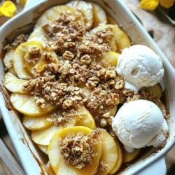 To make a delicious Brown Sugar Cinnamon Apple Crisp, gather these items: - 4 large apples (Granny Smith or Honeycrisp), peeled, cored, and sliced - ½ cup brown sugar - 1 teaspoon cinnamon - 1 tablespoon lemon juice - ¾ cup rolled oats - ½ cup all-purpose flour - ¼ cup granulated sugar - ½ cup unsalted butter, melted - ¼ teaspoon salt - ¼ cup chopped walnuts or pecans (optional) - Vanilla ice cream, for serving (optional) If you want a twist, try different apples like Fuji or Braeburn. They add unique flavors. You can also swap brown sugar with coconut sugar for a lower glycemic option. For a nut-free version, leave out the nuts or use seeds like pumpkin seeds. If you need gluten-free, substitute all-purpose flour with almond flour or a gluten-free blend. Choose firm apples that are bright and fresh. Granny Smith apples give a nice tart flavor, while Honeycrisp offers sweetness and crunch. When picking apples, smell them. A sweet scent means they are ripe and tasty. Look for apples without bruises or soft spots. Start by washing and peeling the apples. You can use Granny Smith or Honeycrisp apples for this recipe. Next, core and slice the apples into thin pieces. In a large bowl, mix the sliced apples with brown sugar, cinnamon, and lemon juice. Toss them well so that every slice gets coated. This step adds flavor and helps the apples stay fresh. In another bowl, combine rolled oats, all-purpose flour, granulated sugar, and salt. Pour in the melted butter and mix everything until it looks crumbly. If you want extra crunch, add chopped walnuts or pecans. Stir these in until well combined. This topping gives your crisp that delicious crunch. Now, preheat your oven to 350°F (175°C). Spread the apple mixture evenly in a greased 9x13 inch baking dish. Next, sprinkle the oat topping over the apples. Make sure it covers them well. Bake in the oven for 30 to 35 minutes. You’ll know it's done when the apples are tender and the topping is golden brown. Let it cool for 10 minutes before serving. For a tasty treat, serve warm with a scoop of vanilla ice cream on top! To get that perfect crisp, use the right apples. I like Granny Smith or Honeycrisp. They are tart, which pairs well with the sweet topping. Slice the apples thinly for even cooking. Toss them with brown sugar, cinnamon, and lemon juice. This adds flavor and keeps the apples from browning. For the topping, mix rolled oats with flour and sugar. Use melted butter to bind it all together. The mix should be crumbly. This texture gives that ideal crisp. When you bake it, watch for a golden brown color on top. That’s when you know it’s ready. I love serving this apple crisp warm. It’s even better with a scoop of vanilla ice cream on top. The cold ice cream melts into the warm apples. The flavors mix so well. You can also try it with whipped cream or a drizzle of caramel sauce. For a fun twist, serve it with Greek yogurt. It adds a nice creaminess that complements the dish. One common mistake is using too many apples. Stick to about four large apples. Too many can make the crisp too watery. Also, don’t skip the lemon juice. It brightens the flavor and keeps apples fresh. Another mistake is overbaking. Keep an eye on your crisp. It should be bubbly and golden, but not burnt. Finally, let it cool for about ten minutes before serving. This makes it easier to scoop and enhances the flavors. {{image_2}} You can change up the crunch by using different nuts. Try almonds, pecans, or hazelnuts. Each nut adds a unique flavor and texture. I love walnuts for their rich taste. They mix well with the sweet apples and brown sugar. Chop the nuts into small pieces. This way, they blend nicely into the crisp topping. To make this dish gluten-free, swap out the all-purpose flour. Use gluten-free flour blends available in stores. You can also use almond flour or coconut flour. Both options add a nice flavor. Just check the labels to ensure they're gluten-free. This change makes the crisp safe for those with gluten allergies. Get creative with fun flavor add-ins! You can mix in dried fruits like cranberries or raisins. They add sweetness and chewiness. For a spicy kick, toss in some nutmeg or ginger. A splash of vanilla extract boosts the overall flavor. You can also add a bit of orange zest for a citrus twist. These simple changes can make your apple crisp stand out. To store your Brown Sugar Cinnamon Apple Crisp, let it cool first. Once cool, cover it tightly with plastic wrap or aluminum foil. You can also transfer it to an airtight container. This keeps the crisp fresh and tasty for up to three days in the fridge. If you want to enjoy it later, follow the next steps for freezing. When you're ready to enjoy your leftover apple crisp, preheat your oven to 350°F (175°C). Place the crisp in an oven-safe dish. Cover it with foil to prevent over-browning. Heat for about 15-20 minutes, or until warmed through. You can also microwave individual portions in a bowl for about 30-60 seconds, but the oven gives better results. If you want to freeze your apple crisp, let it cool completely. Then, cover it tightly with plastic wrap and aluminum foil. You can also use a freezer-safe container. It should stay good for about two to three months. When you want to eat it, thaw it in the fridge overnight. Bake it in the oven at 350°F (175°C) for about 30 minutes, until hot and bubbly. Enjoy the deliciousness all over again! Brown Sugar Cinnamon Apple Crisp lasts about 3 to 4 days in the fridge. Store it in an airtight container. It keeps well because of the sugar and butter. The topping may soften a bit, but it still tastes great. Yes, you can make this crisp ahead of time. Prepare it up to the baking step and cover it. Keep it in the fridge for one day. When you're ready, bake it straight from the fridge. You may need to add a few extra minutes to the baking time. You can make many tasty desserts with apples! Here are a few ideas: - Apple pie - Apple muffins - Apple cake - Baked apples with cinnamon - Apple crisp with oats and nuts Each dessert highlights the sweet and tart flavors of apples. Enjoy experimenting! This article covered the sweet world of Brown Sugar Cinnamon Apple Crisp. We explored ingredients, tips for selecting apples, and easy step-by-step instructions. I shared ways to avoid common mistakes and ensured your crisp has the best texture. Remember, you can also tweak flavors or make it gluten-free. With proper storage, your delicious crisp can last and be enjoyed later. Use these tips to impress family and friends with this warm, tasty treat. Enjoy baking, and happy eating!
