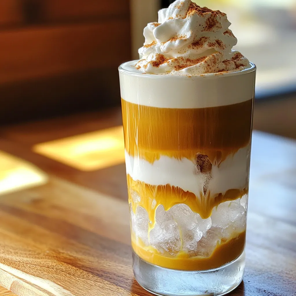 To make a delicious Pumpkin Cream Cold Foam Latte, you need a few key ingredients. Here’s what you need: - 1 cup brewed coffee, chilled - 1 cup milk (dairy or non-dairy) - 2 tablespoons pumpkin puree - 1 tablespoon maple syrup - ½ teaspoon pumpkin pie spice - ¼ teaspoon vanilla extract - Ice cubes - Whipped cream for topping (optional) - Extra pumpkin pie spice for garnish These ingredients come together to create a cozy drink. The coffee gives you a nice caffeine boost. The pumpkin and spices add warmth and sweetness. You can play with the flavors in your latte. Here are some optional ingredients you might enjoy: - Caramel sauce for drizzling - Chocolate syrup for a sweet touch - Coconut milk for a tropical twist - Nutmeg for extra spice These options let you customize your drink. They can add different layers of flavor and fun! You can easily change some ingredients to meet your needs. Here are a few ideas: - Use almond milk or oat milk for dairy-free options. - Swap maple syrup with honey or agave for different sweetness. - If you want a low-calorie drink, use a sugar-free sweetener. These substitutions keep your latte tasty while fitting your diet. Don't be afraid to experiment! Start by gathering your ingredients. You will need pumpkin puree, maple syrup, pumpkin pie spice, and vanilla extract. In a small bowl, whisk these ingredients together. Mix until you have a smooth, thick blend. This mixture adds rich flavor and creaminess to your latte. Make sure the ingredients combine well. The pumpkin puree gives a nice base, while the spices add warmth. Next, you need to froth the milk. You can use either dairy or a non-dairy option. Combine the milk with the pumpkin mixture in a cup or a frother. Froth it until it becomes creamy. If you don't have a frother, you can shake it in a jar. This step adds air and makes the foam light and fluffy. The goal is a nice, thick foam that sits well on top of your latte. Now, it’s time to bring it all together. Take a tall glass and fill it halfway with ice cubes. Pour the chilled brewed coffee over the ice. This keeps your drink nice and cool. Carefully pour the pumpkin cream mixture on top of the coffee. This creates a beautiful layered effect. If you like, add whipped cream on top for extra indulgence. Sprinkle a little pumpkin pie spice for a festive touch. Use a straw or a spoon to stir and enjoy your delicious creation! To make the best foam, use cold milk. Cold milk froths better than warm milk. I like to use whole milk for a rich taste, but you can pick any milk you prefer. If you want it frothy, whisk the milk and pumpkin mix well. Use a milk frother or shake it in a jar. Aim for a creamy, thick foam that sits nicely on your coffee. Start with good coffee. Use freshly ground beans for the best flavor. Brew your coffee strong, as the pumpkin cream will add sweetness and flavor. Chill it in the fridge for about 30 minutes. I prefer cold brew for a smooth taste. Pour it over ice for a cool drink. This helps balance the warm pumpkin cream. This latte is perfect for fall. Try adding a sprinkle of cinnamon or nutmeg on top. You can also swirl in some caramel for extra sweetness. Pair it with pumpkin bread or a slice of pie. Serve it at a cozy gathering with friends. This drink is not just tasty, it's a fun way to celebrate the season. {{image_2}} You can enjoy this latte hot or iced. For a hot drink, brew your coffee fresh. Warm the milk and pumpkin mix in a pot. Stir until smooth, then foam it up. Pour it over your hot coffee. For an iced version, chill your coffee first. Add ice to your glass and pour the coffee over it. Top with the pumpkin cream mixture for a cool treat. Both ways taste amazing! While pumpkin pie spice is classic, you can mix it up. Try adding cinnamon, nutmeg, or ginger for a twist. Each spice adds its own unique taste. You could even make your blend! Combine equal parts of cinnamon, nutmeg, and allspice. Adjust the amounts to fit your taste. This way, you can create your favorite flavor profile every time. If you want a lighter option, there are many sweeteners to try. Instead of maple syrup, use honey or agave syrup. These natural sweeteners work well with pumpkin. You can also try stevia or monk fruit for low-calorie choices. Just remember to adjust to your taste. This way, you can enjoy your latte without the extra sugar! To keep your pumpkin cream fresh, place it in an airtight container. Store it in the fridge. Make sure you use it within three days for the best taste. If you notice any change in color or smell, it’s best to toss it out. If you want to enjoy your latte later, you can reheat it. Use a microwave or a small pot on the stove. Heat gently until warm, but do not boil. You can also use leftover pumpkin cream in oatmeal or smoothies for a tasty twist. - Brewed coffee: Store in the fridge for up to one week. - Milk: Check the expiration date. Usually, it lasts about a week after opening. - Pumpkin puree: Unopened cans can last up to a year. Once opened, use within a week. - Maple syrup: It can last for years if stored properly. Keep it in a cool place. These tips help you enjoy your pumpkin cream cold foam latte even longer! Pumpkin Cream Cold Foam is a tasty topping for coffee. It is made from pumpkin puree, milk, and spices. This foam adds a rich, creamy layer to your drink. It tastes like fall in every sip. The blend of maple syrup and pumpkin pie spice makes it sweet and warm. You create it by frothing milk with the pumpkin mix. This foam sits on top of your chilled coffee, giving it a lovely look. Yes, you can easily make a vegan Pumpkin Cream Cold Foam Latte. Just swap cow's milk for a non-dairy milk. Almond, oat, or soy milk work great. Use maple syrup to sweeten it. This way, you keep the flavor while staying plant-based. The pumpkin puree remains the same, adding that yummy fall taste. Your latte will still be creamy and delicious, even without dairy. A Pumpkin Cream Cold Foam Latte has around 300 calories per serving. The exact number can change based on your milk choice and added toppings. If you use whole milk and whipped cream, it adds more calories. For a lighter version, choose a lower-fat milk or skip the cream. This drink is a treat, but you can adjust it to fit your diet. Enjoy it as an occasional indulgence! This blog post covered how to make a delicious Pumpkin Cream Cold Foam Latte. We talked about the key ingredients, step-by-step preparation, and tips for perfect foam. You learned about variations, storage, and answers to common questions. In closing, these simple steps can help you enjoy this tasty drink at home. Experiment with flavors and have fun making your perfect latte. Enjoy every sip this fall!