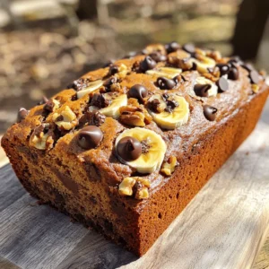 To make the best bakery style chocolate chip banana bread, gather these simple ingredients: - 3 ripe bananas, mashed - 1/2 cup unsalted butter, melted - 1/2 cup brown sugar, packed - 1/4 cup granulated sugar - 2 large eggs - 1 teaspoon vanilla extract - 1 teaspoon baking soda - 1/4 teaspoon salt - 1 1/2 cups all-purpose flour - 1/2 cup chocolate chips (semi-sweet or dark) - 1/2 cup chopped walnuts (optional) Each ingredient plays a key role in flavor and texture. Ripe bananas add sweetness and moisture. Unsalted butter gives richness, while the sugars create a lovely caramel note. Eggs bind the mix and help it rise. Vanilla extract enhances the overall taste. Baking soda is our leavening agent, and salt balances the sweetness. All-purpose flour provides structure, and chocolate chips bring that chocolatey goodness we crave. If you love nuts, add walnuts for a nice crunch. This combination creates a moist, flavorful loaf that tastes like it came straight from a bakery! First, set your oven to 350°F (175°C). This is the perfect temperature for baking. Next, take a 9x5 inch loaf pan. You can grease it with butter or line it with parchment paper. This makes it easy to remove the bread later. In a large bowl, mash three ripe bananas. Use a fork or potato masher to get them smooth. Then, add in half a cup of melted unsalted butter. Mix it well with the bananas. After that, stir in half a cup of packed brown sugar and a quarter cup of granulated sugar. Make sure everything is well combined. Next, beat in two large eggs, one at a time. Then, add one teaspoon of vanilla extract and mix until smooth. Now, sprinkle one teaspoon of baking soda and a quarter teaspoon of salt over the wet mixture. Stir it to mix well. Gradually add in one and a half cups of all-purpose flour. Fold it gently into the batter. Be careful not to overmix; you want it to stay light and fluffy. Finally, fold in half a cup of chocolate chips. If you like nuts, you can add half a cup of chopped walnuts too. Pour the batter into the prepared loaf pan. Use a spatula to smooth the top. Place the pan in the oven and bake for 60 to 65 minutes. Check it by inserting a toothpick in the center. If it comes out clean, your bread is ready! After baking, let the banana bread cool in the pan for about 10 minutes. Then, carefully move it to a wire rack to cool completely. This helps keep it moist and tasty. Now, your bakery style chocolate chip banana bread is ready to enjoy! Use ripe bananas for the best flavor. Look for bananas with brown spots. These spots mean the bananas are sweet and soft. If your bananas are green, let them sit on the counter for a few days. You want them soft enough to mash easily. Mix your batter gently. Overmixing can make your banana bread tough. When you add flour, fold it in slowly. This keeps the bread light and fluffy. The batter should be thick but not dry. If it's too thick, you can add a bit of milk. Make sure your oven is at the right temperature. I recommend using an oven thermometer for accuracy. Use the middle rack for best heat flow. Check your bread at 60 minutes with a toothpick. If it comes out clean, your bread is done. If not, give it a few more minutes. {{image_2}} If you want to make nut-free banana bread, just leave out the walnuts. Your chocolate chips will still shine. You can also add sunflower seeds for a bit of crunch. They give a nice flavor without nuts. Spicing up your banana bread can be fun. Try adding cinnamon or nutmeg for warmth. A pinch of cardamom can also add a unique twist. You might even add a splash of rum extract for a rich flavor. Each spice brings its own magic to the bread. To make a vegan banana bread, swap the eggs. Use 1/4 cup of applesauce for each egg. Instead of butter, use coconut oil or vegan butter. Choose dark chocolate chips that are dairy-free. This way, you enjoy a tasty treat without animal products. To keep your banana bread fresh, wrap it tightly in plastic wrap. You can also use aluminum foil. Store it at room temperature for up to three days. If you want to keep it longer, put it in the fridge. This will help it last up to a week. Make sure to check for any signs of mold before eating. Freezing banana bread is easy. First, let it cool completely. Then, slice it into pieces. Wrap each slice in plastic wrap, then put them in a freezer bag. This helps keep the bread fresh. You can store it in the freezer for up to three months. When you're ready to eat it, just take out a slice and let it thaw at room temperature. To enjoy warm banana bread, preheat your oven to 350°F (175°C). Place the slices on a baking sheet. Heat them for about 10 minutes, or until warm. You can also use a microwave. Just heat each slice for 15 to 20 seconds. This keeps the bread soft and tasty. Enjoy it with a pat of butter or a drizzle of honey for extra flavor! To make banana bread moist, use ripe bananas. Ripe bananas have more sugar and flavor. They also add moisture. Another tip is to not overmix the batter. Overmixing makes the bread dry. Finally, adding melted butter keeps the bread soft. Yes, you can use frozen bananas. Just thaw them and drain any excess liquid. Frozen bananas work well because they are usually very ripe. They will add great flavor and moisture to your bread. To ripen bananas fast, place them in a paper bag. Add an apple or a tomato to the bag. The ethylene gas from these fruits speeds up ripening. You can also bake unripe bananas in the oven at 300°F for about 15-20 minutes. Banana bread lasts about 3-4 days at room temperature. Keep it in an airtight container. If you want it to last longer, store it in the fridge for up to a week. You can also freeze banana bread for up to three months. Yes, you can substitute ingredients. Use coconut oil instead of butter for dairy allergies. For egg allergies, use a flax egg or applesauce. If you have a nut allergy, skip the walnuts or use seeds instead. Always check labels for allergens. You now know how to make delicious banana bread from scratch. We covered essential ingredients, step-by-step instructions, and helpful tips. Variations let you customize the recipe to fit your taste. Proper storage helps keep your bread fresh longer. Remember, using ripe bananas makes the best bread. Enjoy your baking and share your creations!
