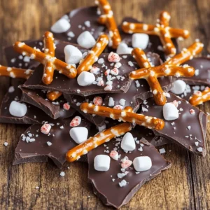 To make Chocolate Pretzel Bark, you need a few key ingredients: - 8 ounces dark chocolate, chopped - 8 ounces milk chocolate, chopped - 2 cups pretzel sticks - 1/2 cup mini marshmallows - Sea salt, for sprinkling These ingredients mix sweet and salty flavors. The dark and milk chocolate gives you a rich taste. The pretzel sticks add crunch and texture. The mini marshmallows bring a fun, chewy element. I suggest using high-quality chocolate for the best flavor. You can choose: - Semi-sweet chocolate - Dark chocolate - Milk chocolate Each type offers a different taste. Dark chocolate gives a deep, rich flavor. Milk chocolate is sweeter and creamier. You can even mix them for a balanced taste. Add more fun with these optional toppings: - 1/4 cup crushed peppermint candies - Chopped nuts - Dried fruit Crushed peppermint adds a fresh flavor. Nuts give more crunch, and dried fruit adds sweetness. You can customize this treat to fit your taste! First, grab a 9x13 inch baking pan. Line it with parchment paper. Make sure to leave some paper hanging over the sides. This helps you lift the bark out later. It is a simple trick that makes things easy. Take a microwave-safe bowl. Add the dark and milk chocolate to it. Heat the bowl in the microwave for 30 seconds. Then, take it out and stir. Repeat this until the chocolate is smooth. This should take about 1-2 minutes. Be careful not to burn the chocolate. Stirring helps it melt evenly. Once your chocolate is melted, pour it into the pan. Spread it evenly using a spatula. Next, take your pretzel sticks. Sprinkle them over the melted chocolate. Press them down gently. You want them to stick well. Now, add mini marshmallows on top. If you like, you can sprinkle crushed peppermint candies too. Let the bark cool at room temperature for 20-30 minutes. Then, place it in the fridge for 1 hour. This helps it set. After it’s set, use the parchment paper to lift it out. Break it into pieces and sprinkle sea salt for extra flavor. To get the best chocolate texture, use good quality chocolate. I prefer dark and milk chocolate for a rich taste. Chop the chocolate into small pieces for even melting. Microwave in short bursts of 30 seconds. Stir often to avoid burning. Once melted, it should be smooth and glossy. If you see lumps, continue to stir. This will give you a nice, creamy base for your bark. Evenly spreading the pretzel sticks is key. After pouring the melted chocolate, sprinkle the pretzels right away. Press them down gently into the chocolate. This helps them stick better and makes each bite crunchy. Try to cover the chocolate surface well with pretzels. This way, each piece of bark has a good mix of chocolate and pretzel. When it’s time to break the bark, be patient. Once it’s set, lift it out using the parchment paper. Place it on a cutting board. Use a sharp knife or your hands to break it. For fun shapes, twist and pull apart the bark. This will give you irregular pieces that are fun to eat. If you want smaller chunks, you can use the knife to cut them. Just remember, the goal is to keep the pieces a bit rough and rustic. {{image_2}} You can mix and match chocolate types for your bark. Try using all dark chocolate or all milk chocolate for a richer taste. White chocolate adds a sweet touch and looks great too. You can also combine dark and white chocolate for a lovely contrast. Each type gives a unique flavor, so feel free to experiment! You can make your bark festive for any holiday. For Halloween, add candy corn on top. For Christmas, use red and green sprinkles or crushed candy canes. During Easter, pastel-colored candies are a fun choice. Make your bark match the season and impress your friends and family. Get creative with your toppings! Try nuts like almonds or pecans for crunch. Dried fruit like cranberries or raisins adds sweetness. Coconut flakes give a tropical vibe. If you want a spicy kick, sprinkle some chili powder. These mix-ins will take your bark to the next level! To keep your chocolate pretzel bark fresh, store it in an airtight container. Place parchment paper between layers if you stack it. This method prevents sticking. Keep the container in a cool, dry place. Avoid direct sunlight, which can melt the chocolate. If it's warm in your home, the fridge is a good option. Chocolate pretzel bark lasts about one to two weeks. It stays tasty for up to two weeks at room temperature. If you put it in the fridge, it can last a bit longer. Just make sure to check for any signs of spoilage before eating. You can freeze chocolate bark for up to three months. Wrap it tightly in plastic wrap before placing it in a freezer bag. When you're ready to enjoy it, let it thaw in the fridge overnight. This way, it stays fresh and tasty. Yes, you can use white chocolate. White chocolate adds a sweet touch. It pairs well with pretzels. However, it lacks the rich flavor of dark chocolate. You may want to add a pinch of salt to balance sweetness. To melt chocolate without burning, use the microwave. Put chocolate in a microwave-safe bowl. Heat it in 30-second bursts. Stir between each burst. This method helps to prevent burning. You can also use a double boiler. Just make sure the water does not touch the bowl. To make this recipe gluten-free, choose gluten-free pretzels. Many brands offer gluten-free options. Always check the label to be sure. This simple swap makes the bark safe for everyone. Enjoy the same great taste without gluten! Making chocolate pretzel bark is fun and easy. You learned about the best ingredients and types of chocolate. The steps for preparing the bark were clear, and I shared tips for great texture. You can get creative with toppings or try different flavor mixes too. Store your bark well to keep it fresh. It can last for weeks if stored properly. Enjoy making and sharing this tasty treat. I hope you have fun experimenting with your own versions!