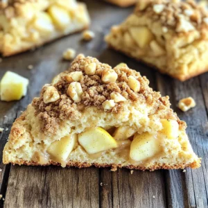 To make Apple Crumble Bakery Scones, you need these key ingredients: - 2 cups all-purpose flour - 1/3 cup granulated sugar - 1 tablespoon baking powder - 1/2 teaspoon salt - 1/2 teaspoon ground cinnamon - 1/2 cup unsalted butter, cold and cubed - 3/4 cup buttermilk - 1 cup apples, peeled and diced (Granny Smith or Honeycrisp) - 1/2 cup rolled oats - 1/4 cup brown sugar, for crumble topping - 1/4 cup chopped walnuts (optional) - 1/2 teaspoon vanilla extract Using high-quality ingredients is key to great scones. Fresh apples add flavor and moisture. Good butter gives a rich taste. Quality flour helps with texture. Always choose ingredients that you enjoy and trust. They will make your scones taste better. If you have dietary needs, here are some easy swaps: - For gluten-free scones, use a gluten-free flour blend. - Swap buttermilk for almond milk or oat milk for dairy-free scones. - If you don’t like walnuts, leave them out or use pecans instead. - You can use honey or maple syrup instead of granulated sugar for a unique flavor. Feel free to experiment with these options to find what works best for you! First, preheat your oven to 400°F (200°C). This step is key for a good bake. Next, line a baking sheet with parchment paper. This helps prevent sticking and makes cleanup easy. In a large bowl, whisk together the flour, granulated sugar, baking powder, salt, and ground cinnamon. These dry ingredients give your scones structure and flavor. Make sure they are well combined for even taste. Take the cold, cubed butter and add it to your dry mix. Use your fingers or a pastry cutter to blend until it looks like coarse crumbs. This is where the magic happens! Next, fold in the diced apples and rolled oats. They add sweetness and texture to your scones. Pour the buttermilk and vanilla into the bowl with the dry mix. Gently stir until just combined. Avoid overmixing; this keeps the scones light. Turn the dough onto a floured surface and knead it a few times. Pat it into a circle about 1 inch thick. Cut the circle into 8 wedges. Place these on the prepared baking sheet. For the crumble topping, mix the brown sugar and chopped walnuts in a small bowl. If you love crunch, add those walnuts! Sprinkle this mixture generously over each scone. This will give a delightful crunch. Bake your scones for about 15-18 minutes or until they are golden brown. Keep an eye on them! Once baked, remove them from the oven. Let them cool slightly before serving. Enjoy your warm, fragrant scones with a nice cup of tea! To get the right scone texture, keep the butter cold. Cut it into small cubes before adding it to the flour mix. This helps create that flaky texture we all love. Mix gently, and don’t overwork the dough. The less you handle it, the better. Aim for a soft, slightly sticky dough. One common mistake is overmixing the dough. This can lead to tough scones. Always stir until just combined. Another mistake is using warm butter. Cold butter gives scones their fluffy, airy quality. Lastly, watch the baking time. Overbaking can lead to dry scones. Keep an eye on them and take them out when golden. Using the right tools can make a big difference. Here are a few must-haves: - Mixing bowls: A large bowl for dry ingredients and a smaller one for wet ingredients. - Pastry cutter: This tool helps blend butter into flour easily. - Baking sheet: Use one lined with parchment paper for easy cleanup. - Measuring cups and spoons: Accurate measurements ensure your scones turn out great. - A sharp knife or bench scraper: This helps cut the dough into wedges neatly. These tools make the scone-making process smooth and enjoyable. Happy baking! {{image_2}} You can choose many apple types for your scones. Granny Smith apples offer a nice tartness, which gives a great contrast to the sweet crumble. Honeycrisp apples provide a sweet and juicy bite. Other good choices are Fuji or Braeburn apples. Each apple brings its unique taste and texture. Feel free to mix different types for a more complex flavor! Adding spices can make your scones even better. Nutmeg and ginger are two great options. A pinch of nutmeg adds warmth and depth. Ginger gives a nice zing that pairs well with apples. You can also try adding a bit of lemon zest. This will brighten the flavors. Experiment with these spices to find your perfect mix! You can also add other fruits to your scones. Blueberries work well with apples, adding a burst of sweetness. Try cranberries for a tangy twist. You might also like to mix in some chopped pears or peaches. These fruits bring juicy flavors that complement the apples. The key is to balance sweet and tart for a delicious treat! To keep your Apple Crumble Bakery Scones fresh, store them in an airtight container. This method prevents moisture loss and keeps the scones soft. You can store them at room temperature for up to two days. If you want to keep them longer, consider refrigeration. However, this may change their texture slightly. Reheating can bring back that fresh-baked taste. For the best results, preheat your oven to 350°F (175°C). Place the scones on a baking sheet and warm them for about 5-10 minutes. This helps to revive their flaky texture. If you're in a hurry, you can use a microwave. Heat them for 10-15 seconds, but be careful not to overheat, or they will become tough. Freezing is a great option if you want to save some scones for later. First, let the scones cool completely. Then, wrap each one in plastic wrap and place them in a freezer bag. They can stay fresh in the freezer for up to three months. To enjoy, simply remove a scone from the freezer and let it thaw at room temperature for about 30 minutes. For a warm treat, reheat it in the oven. Scones and biscuits have key differences. Scones are sweeter and denser than biscuits. They often include fruits or nuts. Biscuits are flaky and light, made mainly with butter and flour. Scones use cold butter and buttermilk, which gives them a rich taste. A scone is often served with jam and cream, while biscuits may be paired with savory dishes. Yes, you can make apple crumble bakery scones ahead of time. You can prepare the dough and cut it into wedges. Then, wrap the scones in plastic wrap and store them in the fridge for up to a day. When you are ready to bake, just take them out and bake as usual. This method saves you time and effort on busy mornings. You can tell when the scones are done baking by checking their color. They should turn a golden brown on top. You can also gently tap the bottom of a scone. If it sounds hollow, it is ready. A toothpick inserted in the center should come out clean. This ensures the inside is cooked thoroughly. Yes, you can replace buttermilk if needed. Use regular milk mixed with a bit of vinegar or lemon juice. For every cup of buttermilk, use 1 cup of milk and add 1 tablespoon of vinegar. Let it sit for about five minutes. This mix will mimic the tangy taste of buttermilk, helping your scones stay moist. This guide covers everything you need for making apple crumble scones. We discussed key ingredients, the step-by-step baking process, and tips for perfect texture. Remember to choose quality ingredients and avoid common pitfalls for great results. You can also explore fun variations with different fruits and flavors. Finally, practice good storage methods to keep your scones fresh. Enjoy your baking journey and those delicious scones!