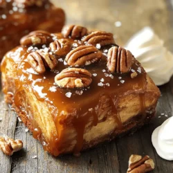 - 3 cups all-purpose flour - ¼ cup granulated sugar - 1 packet (2 ¼ tsp) active dry yeast - ½ teaspoon salt - ½ cup milk, warmed - ¼ cup unsalted butter, melted - 2 large eggs - 1 teaspoon vanilla extract - ½ cup packed brown sugar - ¼ cup light corn syrup - ¼ cup unsalted butter - 1 cup pecan halves - 1 tablespoon ground cinnamon If you need alternatives for flour, sugar, or milk, here are some ideas: - Use whole wheat flour instead of all-purpose flour. - Replace granulated sugar with coconut sugar or honey. - Almond milk or oat milk can work well as milk substitutes. For vegan options: - Use vegan butter in place of unsalted butter. - Replace eggs with flax eggs or applesauce. Fresh yeast is key for great sticky buns. It helps the dough rise well and gives a nice texture. Always check the expiration date on your yeast packets. When picking pecans, choose halves that are fresh and crunchy. Fresh nuts add a rich flavor and a delightful crunch. They make your sticky buns taste even better. - Activating the yeast: Start with a small bowl. Mix the warmed milk and sugar. Add the yeast and let it sit for about 5 minutes. You want it to get frothy. This shows the yeast is alive. - Mixing dry ingredients and combining: In a large bowl, whisk together the flour and salt. Make a well in the center. Pour in the yeast mixture, melted butter, eggs, and vanilla extract. Stir until combined. - Kneading technique: Lightly flour your surface. Knead the dough for 6 to 8 minutes. It should feel smooth and elastic. This step builds the dough's structure. - Instructions for melting butter: In a saucepan, melt ¼ cup of butter over medium heat. Keep an eye on it to avoid burning. - Mixing in the sugar and syrup: Stir in the brown sugar and corn syrup. Bring this to a simmer for about 2 minutes. This is when the flavors blend. Remove it from heat and mix in the pecan halves. - Shaping and rolling the dough: After the dough has risen, punch it down. Roll it out on a floured surface into a rectangle, about ¼ inch thick. - Cutting and placing in the pan: Brush the surface with melted butter. Sprinkle sugar, cinnamon, and chopped pecans on top. Roll the dough tightly from the long side into a log shape. Cut the log into 12 equal pieces. Place these cut side up in your caramel mixture in the baking pan. - Final rise before baking: Cover the pan and let the buns rise for another 30 minutes. This helps them become fluffy. - Oven temperature and timing: Preheat your oven to 350°F (175°C). Bake the sticky buns for 25 to 30 minutes. Look for a golden brown color on top. - Cooling and inverting tips: Once baked, let them cool for 5 minutes. To serve, invert the pan onto a platter. This lets the caramel drizzle over the buns. Enjoy the sweet aroma! To get the dough just right, focus on texture. You want it to feel smooth and elastic. Knead the dough for 6-8 minutes. This builds strength. If the dough feels too sticky, add a little flour. If it’s too dry, add a bit of warm milk. For rising, warmth is key. Find a cozy spot in your kitchen. Cover the dough with a damp cloth. This keeps it moist. Let it rise until it doubles in size, about one hour. If your kitchen is cool, try placing the bowl near a warm oven. Spices can take these sticky buns to another level. Try adding nutmeg or ginger for a warm kick. Vanilla extract adds richness. You can even mix in orange zest for a fresh twist. To add texture, consider adding chopped pecans to the filling. This gives a nice crunch. You can also sprinkle a little sea salt on top after baking. This contrast makes each bite more interesting. For serving, warm sticky buns are best. Place them on a large platter. Drizzle the caramel sauce over them for a beautiful look. You can also cut them in half to show off the gooey center. Garnishing adds flair. A sprinkle of sea salt enhances flavor. Consider adding a dollop of whipped cream or a scoop of vanilla ice cream on the side. This makes your sticky buns look fancy and inviting. {{image_2}} You can make your caramel pecan sticky buns even more fun. Try adding chocolate chips for a sweet twist. The chocolate melts and mixes with the caramel, making each bite special. Dried fruits like raisins or cranberries can add a tart flavor that balances the sweetness. You can also switch up the nuts. Walnuts or hazelnuts bring a new taste. Each nut gives a different crunch and flavor, so feel free to experiment. If you need gluten-free options, use gluten-free flour blends. They work well and keep the dough soft. You can also swap sugar for a natural sweetener like honey or maple syrup. This change cuts sugar without losing the good taste. If you want to cut sugar more, try using less brown sugar in the caramel. You can add more cinnamon for flavor, so it stays tasty. Make your sticky buns festive with seasonal flavors. For fall, add pumpkin spice or nutmeg to the dough. In winter, you can mix in some peppermint extract for a holiday vibe. For special occasions, top your buns with a sprinkle of holiday sprinkles or edible glitter. These small touches make your sticky buns stand out during celebrations. To keep your caramel pecan sticky buns fresh, use an airtight container. A glass or plastic container works well. Make sure to store them in the fridge. They last about 3 to 5 days. After that, they may start to lose their softness and flavor. You can freeze sticky buns for longer storage. Wrap each bun tightly in plastic wrap. Then, place them in a freezer bag. Make sure to remove as much air as possible. They can stay in the freezer for up to 3 months. To reheat, let them thaw in the fridge overnight. Then, warm them in the oven at 350°F for about 10-15 minutes. This will restore their gooey goodness. If your buns go stale, don’t throw them away! You can revive them. Wrap them in a damp paper towel and microwave for 10-15 seconds. This method adds moisture back into the buns. You can also use stale buns to make French toast. Just dip them in an egg mixture and cook them on a skillet. Enjoy a new treat from your leftovers! Yes, you can prepare sticky buns the night before. Follow these steps for overnight prep: - Make the dough and let it rise as directed. - After shaping the buns, place them in the pan with the caramel. - Cover the pan tightly and store it in the fridge. - The next morning, let the buns sit at room temperature for 30 minutes. - Preheat the oven and bake as directed. If your dough does not rise, check these common issues: - Old yeast: Ensure your yeast is fresh. Check the expiration date. - Temperature: The dough needs warmth. If your kitchen is cold, find a warm spot. - Moisture: Add a little water to the dough if it feels dry. This helps it rise better. Kneading well also helps create the right texture for rising. Yes, you can change nuts in your sticky buns. Here are some great options: - Walnuts: They add a nice crunch and flavor. - Almonds: Sliced almonds give a different taste. - Pecans: You can use chopped pecans instead of whole ones for a varied texture. Feel free to mix nuts for fun flavors! To check if your sticky buns are ready, look for these signs: - Color: They should be golden brown on top. - Touch: Press gently on the top; it should spring back. - Internal temperature: Use a thermometer; they should reach about 190°F (88°C). Let them cool slightly before serving. Enjoy your warm sticky buns! You now have all you need to make delicious sticky buns. We covered ingredients, steps, and variations. Remember to choose fresh ingredients for the best taste. Try out different nuts and flavors for fun twists. Store any extras well, and don’t hesitate to get creative with leftovers. Enjoy the process, and share these treats with family and friends. Baking should be fun, so dive in and make your kitchen smell amazing!