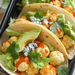 - 1 medium head of cauliflower - ½ cup all-purpose flour - ½ cup milk (dairy or plant-based) - 1 cup breadcrumbs - ½ cup buffalo sauce - Salt and pepper - 1 teaspoon garlic powder - 1 teaspoon onion powder - 1 teaspoon smoked paprika - 8 small corn or flour tortillas - 1 cup shredded lettuce - 1 ripe avocado - Crumbled blue cheese or goat cheese (optional) - Fresh cilantro or green onions To make these buffalo cauliflower tacos, you need simple ingredients. Start with a medium head of cauliflower. Cut it into florets for even cooking. The batter for the cauliflower uses flour and milk. You can choose dairy or plant-based milk. Add garlic powder, onion powder, smoked paprika, salt, and pepper to the mix. Coat each floret in the batter before rolling them in breadcrumbs. This gives your tacos a crunchy texture. The buffalo sauce adds a spicy kick, so adjust it to your taste. For serving, warm your tortillas in a skillet. Then, fill them with the crispy cauliflower. Top with crunchy lettuce and creamy avocado slices. If you like, sprinkle some cheese on top. Fresh cilantro or green onions make great garnishes too. These ingredients blend well for a tasty meal. Enjoy making these simple yet delicious tacos! - Whisk together the flour, milk, garlic powder, onion powder, smoked paprika, salt, and pepper. Mix until smooth. - Cut the cauliflower into bite-sized florets. This helps them cook evenly. - Dip each floret into the batter. Let the excess batter drip off. - Coat the florets with breadcrumbs. Press lightly to ensure they stick well. - Preheat your air fryer to 375°F (190°C). This step is key for crispiness. - Place the coated cauliflower in a single layer in the air fryer basket. Cook for 10-12 minutes. Shake the basket halfway through for even cooking. - Once cooked, transfer the cauliflower to a large bowl. - Toss the cauliflower with buffalo sauce until each piece is well coated. - While the cauliflower cooks, heat the tortillas in a dry skillet over medium heat. Cook for about 30 seconds on each side until warm and pliable. - Place a generous amount of buffalo cauliflower in the center of each tortilla. - Top with shredded lettuce, avocado slices, and crumbled cheese if you like. - Finish with fresh cilantro or green onions to add flavor. Serve immediately! - Adjust buffalo sauce to taste. Start with half a cup and add more if needed. - Use panko for extra crunch. It gives a nice texture you will love. - Ensure even cooking with single-layer placement. This lets hot air circulate well. - Shake the basket halfway for best results. It helps cook all sides evenly. - Pair with sides like quinoa or salad. They balance the heat of the tacos. - Recommended dips for added flavor include ranch or blue cheese dressing. These can complement the spicy buffalo sauce nicely. {{image_2}} You can easily make these tacos dairy-free. Just swap regular milk for plant-based milk. Almond or oat milk works great. If you want cheese, try a dairy-free cheese. This keeps the creamy taste without the dairy. Do you like it mild or fiery? For less heat, use a milder buffalo sauce. You can also mix in a bit of ranch for creaminess. If you love spice, add more hot sauce or cayenne pepper. This step lets you control the kick in your meal. Toppings can change your taco game! Add fresh tomatoes, chopped onions, or spicy jalapeños. Each brings a new taste and texture. You can also use fresh herbs like cilantro or parsley. This adds flavor and color to your dish. To store leftovers, place your tacos in an airtight container. You can keep them in the fridge for up to three days. To maintain flavor, avoid adding toppings like avocado and cheese until you are ready to eat. This keeps everything fresh and tasty. Can you freeze buffalo cauliflower? Yes, you can freeze the buffalo cauliflower without the tortillas. Place it in a freezer-safe container. When you want to eat it, thaw it overnight in the fridge. To reheat after freezing, simply pop it back in the air fryer at 375°F (190°C) for about 5 to 7 minutes. This brings back the crunch. How long do the tacos last in the fridge? They last about three days. Look for signs of spoilage like a sour smell or discoloration. If anything seems off, it’s best to throw it away. Enjoy your tacos while they are fresh for the best flavor! You can easily add heat to your tacos. Here are some options: - Use a hotter buffalo sauce. - Add cayenne pepper to the batter. - Mix in diced jalapeños with the cauliflower. - Top with spicy salsa or hot sauce. These changes will boost the flavor and spice level. Just be careful not to go overboard. Yes, you can make these tacos gluten-free with some easy swaps: - Replace all-purpose flour with gluten-free flour. - Use gluten-free breadcrumbs, like crushed rice or corn flakes. - Check that your buffalo sauce is gluten-free. These swaps keep the flavor while making the dish safe for gluten-free eaters. The prep time for these tacos is about 15 minutes. Cooking them takes around 10 to 12 minutes. In total, you can make these tasty tacos in about 30 minutes. This makes them a quick meal option for any night! This blog post shared a simple and tasty recipe for Air Fryer Buffalo Cauliflower Tacos. We covered the main and extra ingredients you need and walked through the step-by-step process. I also offered tips to enhance flavor and storage advice to keep leftovers fresh. These tacos are easy to make and can cater to different diets. Enjoy your cooking adventure with this flavorful dish that's sure to please!