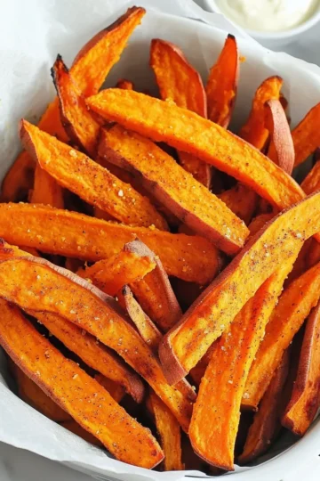 - 2 large sweet potatoes - 2 tablespoons olive oil - 1 teaspoon garlic powder - 1 teaspoon paprika - ½ teaspoon cayenne pepper (optional) - Salt and pepper to taste - 1 tablespoon cornstarch For this recipe, you need to gather all the right ingredients. Start with two large sweet potatoes. Look for firm ones with vibrant skin. Next, you will need two tablespoons of olive oil. This will help your fries get crispy. Add one teaspoon of garlic powder for flavor. Paprika will give your fries a nice color and taste, so include one teaspoon of it too. If you want some heat, add half a teaspoon of cayenne pepper. This step is optional, so feel free to skip it if you prefer mild fries. Season with salt and pepper to taste. Finally, get one tablespoon of cornstarch. This ingredient is key to achieving that perfect crunch on your fries. These ingredients set the stage for a delicious snack or side dish. They come together to create a tasty and crispy bite that you will love! Start with two large sweet potatoes. Peel them, then cut them into thin strips. Aim for about ¼ inch thick. Keeping the fries the same size helps them cook evenly. If they are not uniform, some will be soft while others will burn. After cutting, soak the fries in cold water for 30 minutes. This step is key. Soaking removes extra starch, which helps the fries get crispy. After soaking, drain the fries. Dry them well with a kitchen towel. Wet fries will not crisp up nicely. Now it’s time to season the fries. In a large bowl, toss the dry, cut fries with olive oil. Use about 2 tablespoons. Add 1 teaspoon of garlic powder, 1 teaspoon of paprika, and salt and pepper to taste. If you want heat, add ½ teaspoon of cayenne pepper. Mix until all fries are coated. Next, sprinkle 1 tablespoon of cornstarch over the fries. Toss again to coat. The cornstarch is vital for that crunchy texture. Before cooking, preheat your air fryer to 400°F (200°C). This usually takes about 5 minutes. Once preheated, place the fries in the basket in a single layer. If your air fryer is small, you may need to cook in batches. Cook the fries for 15-20 minutes. Shake the basket halfway through for even cooking. Look for golden brown color and crispiness. If you want them extra crispy, add 2-3 more minutes to the cooking time. To get the best crispiness in your sweet potato fries, drying them is key. After soaking your fries, make sure to pat them dry with a kitchen towel. The less moisture on the fries, the better they crisp up in the air fryer. You can also adjust cooking times to fit your taste. If you like your fries softer, cook them for 15 minutes. For extra crunch, add a few more minutes. Just keep an eye on them so they don’t burn. When it comes to dips, I love spicy mayo and garlic aioli. They add a nice kick and flavor to your fries. You can also try ketchup or a tangy yogurt dip for something different. For presentation, serve your fries in a stylish basket lined with parchment paper. This makes them look fancy and keeps them warm. Adding a small bowl of dips on the side makes it fun for everyone. {{image_2}} You can change up the flavor of your sweet potato fries with different spices. Here are some fun ideas: - Cumin: Adds a warm, earthy taste. - Chili powder: Gives a nice kick to your fries. - Italian seasoning: A blend of herbs for a classic touch. You can also add fresh herbs for extra flavor. Try: - Rosemary: Chopped finely, it adds a great aroma. - Thyme: Gives a nice herbal note. - Parsley: Brightens up the dish with freshness. While sweet potatoes are delicious, don’t stop there! You can try other vegetables in the air fryer. Here are a few options: - Carrots: Cut them into sticks for a sweet crunch. - Zucchini: Slice them into fries for a light option. - Beets: Use them for a colorful and earthy twist. All these veggies air-fry well and can be seasoned just like sweet potatoes. Air frying is a healthy way to cook fries. It uses hot air to create a crispy texture without much oil. Here’s how it compares to traditional frying: - Less oil: Air frying uses little to no oil, making it healthier. - Crispier texture: The hot air circulates around the food, creating a great crunch. - Faster cooking: Air fryers cook food quicker than deep frying. Overall, air frying gives you tasty fries while keeping things lighter. To keep your sweet potato fries fresh, store them in an airtight container. Let the fries cool completely before putting them away. If you have leftovers, use parchment paper to separate layers. This helps prevent them from getting soggy. You can keep them in the fridge for up to three days. To reheat your fries and keep them crispy, use the air fryer again. Preheat it to 375°F (190°C). Place the fries in a single layer and heat for about 5-7 minutes. This method helps restore their crunch. You can also use an oven at the same temperature, but the air fryer works best for keeping that crispy texture. Avoid using the microwave, as it can make them soft and mushy. To make sweet potato fries crispier, you can follow a few key tips: - Soak the fries: Soaking in water for at least 30 minutes helps remove starch. - Dry them well: After soaking, dry the fries thoroughly with a towel. This step is crucial. - Use cornstarch: Tossing the fries with cornstarch before air frying adds extra crunch. - Don’t overcrowd: Place fries in a single layer in the air fryer. This helps them cook evenly. With these adjustments, you can achieve that perfect crispy texture you desire. Yes, you can prepare sweet potato fries ahead of time. Here’s how: - Prep ahead: Cut and soak the fries earlier in the day. Store them in water in the fridge. - Dry before frying: When you are ready to cook, drain and dry the fries well. - Store cooked fries: If you have leftovers, let them cool fully. Place them in an airtight container in the fridge. This way, you can enjoy your crispy fries later without losing their great taste. The ideal temperature for air frying sweet potatoes is 400°F (200°C). Here’s why this temperature works well: - Crispiness: Cooking at this temperature helps achieve a crispy outer layer. - Even cooking: It ensures that the fries cook through without burning. - Quick cooking: This temperature allows the fries to cook in just 15-20 minutes. Keep an eye on them, and shake the basket halfway for the best results. Sweet potato fries are a tasty and healthy option. We covered ingredients, prep steps, and air frying tips. You learned how to achieve crispiness with the right techniques. Plus, we explored fun variations and best ways to store and reheat leftovers. Now you can enjoy make these fries and share them with others. With a few simple tweaks, you can make them your own. Just remember, practice makes perfect in the kitchen!