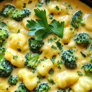 To make this tasty dish, gather these key items: - 1 pound store-bought gnocchi - 2 cups broccoli florets - 1 tablespoon olive oil - 1 small onion, finely chopped - 2 cloves garlic, minced - 3 cups vegetable broth - 1 cup heavy cream - 1 teaspoon Dijon mustard - 2 cups shredded sharp cheddar cheese - Salt and pepper to taste You can boost the flavor with these extras: - ¼ teaspoon red pepper flakes (for a kick) - Fresh parsley for garnish Using quality products makes a big difference. I suggest: - Fresh gnocchi for the best texture - Organic broccoli for the best taste - Good-quality sharp cheddar for rich flavor - Homemade or low-sodium vegetable broth for a healthier option Each ingredient plays a key role in creating a creamy and delicious dish. Quality matters, so choose wisely! First, gather all your ingredients. This makes cooking easier. You need: - 1 pound store-bought gnocchi - 2 cups broccoli florets - 1 tablespoon olive oil - 1 small onion, finely chopped - 2 cloves garlic, minced - 3 cups vegetable broth - 1 cup heavy cream - 1 teaspoon Dijon mustard - 2 cups shredded sharp cheddar cheese - Salt and pepper to taste - ¼ teaspoon red pepper flakes (optional) - Fresh parsley for garnish Next, chop the onion and mince the garlic. Set these aside. Rinse the broccoli and cut it into small florets. This helps them cook faster. To start cooking, heat the olive oil in a large pot over medium heat. Add the chopped onion and cook until it turns clear, about 3-4 minutes. Then, add the minced garlic and red pepper flakes if you want some heat. Cook for another 1-2 minutes until you smell the garlic. Now, add the gnocchi and broccoli florets to the pot. Stir everything together until well mixed. Pour in the vegetable broth and bring it to a simmer. Let it cook for about 5 minutes. You know it's ready when the gnocchi float to the top and the broccoli is tender. Reduce the heat to low. Carefully stir in the heavy cream and Dijon mustard. Mix until everything is well blended. Then, slowly add the cheddar cheese while stirring continuously. This keeps the cheese from clumping. You will see the sauce become creamy and rich. Finally, taste and add salt and pepper as needed. Serve hot and garnish with fresh parsley for a nice touch. To get the best creamy texture, use heavy cream. It blends well with the cheese. Stir constantly when adding cheese. This helps it melt smoothly. If the sauce is too thick, add a bit more broth or cream. For added flavor, try using sharp cheddar cheese. The sharper the cheese, the more flavor it adds. To make the best creamy one-pot broccoli cheddar gnocchi, keep a few things in mind. First, use fresh broccoli florets for the best flavor. You can also try adding a squeeze of lemon juice for bright taste. Always taste your dish as you cook. This helps you adjust flavors, especially salt and pepper. Cooking times matter in this recipe. When you add the gnocchi, watch closely. The gnocchi float when they are ready. This takes about five minutes. If you overcook them, they can get mushy. Once you mix in the cream and cheese, stir gently. This helps keep the gnocchi intact and the sauce smooth. Combine ingredients in the right order for a creamy sauce. Start with the onion and garlic. This builds flavor. Next, add the gnocchi and broccoli. Once everything simmers, add the cream and mustard. Finally, sprinkle in the cheese gradually. This ensures it melts evenly and creates a rich sauce. Don’t rush this step; it makes all the difference! {{image_2}} You can easily tweak this dish for different diets. For gluten-free gnocchi, look for brands made from potatoes or rice. These options keep the texture similar. If you want a vegan version, replace the heavy cream with coconut milk. Use vegan cheese instead of cheddar for a dairy-free alternative. Adding herbs and spices can boost the flavor of your dish. Fresh thyme or basil pairs well with the creamy sauce. A pinch of nutmeg adds warmth and depth. For a bit of heat, try adding more red pepper flakes. Just remember, a little goes a long way! You can make this meal heartier by adding protein. Cooked chicken or shrimp complements the creamy sauce nicely. For a vegetarian option, toss in some chickpeas or white beans. You can also add more veggies like spinach or bell peppers for added nutrition. Just make sure to adjust cooking times to keep everything tender. To store leftovers, let the dish cool first. Use an airtight container to keep it fresh. You can keep it in the fridge for up to three days. If you want to save it longer, freezing is a good option. When reheating, do it slowly. Use a pot on low heat. Add a splash of vegetable broth or cream to help keep it creamy. Stir often to avoid sticking. This way, the gnocchi and cheese stay flavorful. If you freeze the dish, use a freezer-safe container. It can last for up to three months. When you are ready to eat, thaw it overnight in the fridge. Reheat as mentioned before for the best taste. To make this creamy one-pot broccoli cheddar gnocchi vegan, swap the cheese and cream. Use a plant-based cream, like coconut or cashew cream. For cheese, look for dairy-free cheddar. These changes keep the dish creamy and tasty. You can also add nutritional yeast for a cheesy flavor. If you do not have heavy cream, use a mixture of plant milk and oil. Combine 1 cup of almond or soy milk with 2 tablespoons of olive oil. This mix mimics the richness of cream. You can also use full-fat coconut milk for a thicker texture. If your cheese does not melt smoothly, it may be the type of cheese. Pre-shredded cheese often contains anti-caking agents. These agents can affect melting. Use block cheese and shred it yourself for the best result. Also, add the cheese slowly to the warm sauce while stirring constantly. This helps it melt smoothly. In this post, we explored how to make creamy one-pot broccoli cheddar gnocchi. We discussed essential and optional ingredients, plus tips for creamy texture. You learned the cooking steps and tricks for success. We also touched on variations for dietary needs, storage options, and answered common questions. This recipe is easy and fun. You can customize it to your taste. I hope you enjoy making it!