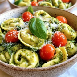 To make creamy pesto tortellini, you'll need: - 12 oz cheese tortellini (fresh or frozen) - 1 cup heavy cream - ½ cup basil pesto - ½ cup grated Parmesan cheese - 1 cup cherry tomatoes, halved - 2 cups fresh spinach - 2 tablespoons olive oil - 2 cloves garlic, minced - Salt and pepper to taste - Fresh basil leaves for garnish This mix creates a rich and tasty dish. The cheese tortellini shines in this recipe. You can use fresh or frozen tortellini based on your time and mood. If you need swaps, here are some ideas: - Tortellini: Try any stuffed pasta, like ravioli. - Heavy cream: Use half-and-half for a lighter option. - Basil pesto: Make your own or use sun-dried tomato pesto for a twist. - Parmesan cheese: Grana Padano or Pecorino Romano can work well. - Spinach: Kale or arugula can be fun replacements. These swaps keep the flavor while changing the dish's character. Don't hesitate to experiment! This dish can fit different diets with a few tweaks: - Gluten-free: Use gluten-free tortellini made from rice or corn. - Dairy-free: Substitute heavy cream with coconut milk and use vegan cheese. - Nut-free: Ensure the pesto does not contain nuts if you have allergies. These options let everyone enjoy creamy pesto tortellini. Cooking can be flexible, so adjust based on your needs! To start, fill a large pot with water. Add salt and bring it to a boil. Once the water bubbles, add 12 ounces of cheese tortellini. If you use fresh tortellini, cook for 3-5 minutes. Frozen tortellini needs 7-9 minutes. You want them tender but firm, known as al dente. After cooking, drain the tortellini and set it aside. Next, grab a large skillet. Heat 2 tablespoons of olive oil over medium heat. Add 2 cloves of minced garlic and let them cook for about 1 minute. You want the garlic to smell great but not burn. Now, toss in 1 cup of halved cherry tomatoes. Cook them for 3-4 minutes until they soften and release some juice. Lower the heat and pour in 1 cup of heavy cream. Stir it well with the garlic and tomatoes. Then, add ½ cup of basil pesto and ½ cup of grated Parmesan cheese. Keep stirring until the cheese melts and the sauce becomes creamy. It's time to mix everything! Add the drained tortellini to the skillet. Toss gently to coat the pasta in the creamy pesto sauce. Then, fold in 2 cups of fresh spinach. Heat for 2-3 minutes until the spinach wilts. Finally, season with salt and pepper to taste. Now, your creamy pesto tortellini is ready to enjoy! To get a creamy sauce, start with heavy cream. It makes the dish rich. Pour it into the skillet after cooking the garlic and tomatoes. Mix in the basil pesto and Parmesan cheese. Stir until smooth. If the sauce is too thick, add a little pasta water. This helps thin it out without losing flavor. Always cook tortellini in salted water. This adds flavor. Fresh tortellini cooks for about 3-5 minutes. Frozen takes 7-9 minutes. Check the package for exact times. To avoid sticky tortellini, stir gently while cooking. Drain it well before adding to the sauce. This keeps your dish from getting watery. Presentation matters! Serve your creamy pesto tortellini in shallow bowls. Add fresh basil leaves on top for color. A sprinkle of extra Parmesan cheese looks great too. For a pop of color, add some halved cherry tomatoes on the side. This makes your dish not only tasty but also beautiful! {{image_2}} You can add more greens to your creamy pesto tortellini. Spinach is great, but try these too: - Kale: Use chopped, fresh kale instead of spinach. - Arugula: Add arugula for a spicy flavor. - Peas: Sweet peas give a nice pop of color. Just toss them in the sauce with the tortellini. They will cook quickly and add a fun texture. Adding protein makes this dish heartier. Here are some tasty options: - Chicken: Use cooked, diced chicken for a filling meal. - Shrimp: Sauté shrimp in the skillet until pink and add them to the dish. - Bacon: Crumbled bacon adds a crunchy touch. Cook the protein first, then mix it in with the tortellini and sauce. You can make this dish fit your diet. Here’s how: - Cheese tortellini: Swap with a vegan tortellini. - Heavy cream: Use coconut cream or cashew cream as a base. - Parmesan cheese: Nutritional yeast works well for a cheesy flavor. These changes keep the dish delicious while making it vegan-friendly. Enjoy your creamy pesto with these fun twists! To keep your creamy pesto tortellini fresh, place leftovers in an airtight container. Let the dish cool down to room temperature first. This helps prevent moisture build-up, which can make your pasta soggy. Store the container in the fridge. Your tortellini will stay good for about 3 to 4 days. When you're ready to enjoy your creamy pesto tortellini again, use a microwave or a skillet. If using a microwave, heat in short bursts. Stir between each burst to avoid hot spots. If you prefer a skillet, add a splash of water or cream. Heat over low to medium heat while stirring gently. This keeps the sauce creamy and delicious. You can freeze creamy pesto tortellini for later! First, let it cool completely. Then, transfer it to a freezer-safe container or bag. Squeeze out as much air as possible to prevent freezer burn. It stays good for up to 3 months. When you’re ready to eat, thaw it in the fridge overnight. Reheat as mentioned above for a tasty meal! Yes, you can make creamy pesto tortellini ahead of time. Cook the tortellini and make the sauce. Then mix them together. Store them in a sealed container in the fridge. You can keep it for up to three days. When you're ready to eat, just reheat it on the stove. Add a splash of cream if the sauce gets too thick. Creamy pesto tortellini pairs well with many sides. You can serve it with: - A fresh green salad - Garlic bread - Roasted vegetables - Grilled chicken or shrimp for extra protein These sides add balance to your meal. They also bring more flavor to the table. To check if tortellini is cooked, taste one piece. It should be tender but still firm. This is known as al dente. Fresh tortellini usually cooks in about 3-5 minutes. Frozen tortellini takes a bit longer, about 7-9 minutes. If you see the pasta floating, it’s a good sign it's ready. This blog post covered the main steps to make creamy pesto tortellini. We explored key ingredients, helpful substitutions, and dietary options. Then, I shared clear instructions for cooking and making the sauce. You learned tips to ensure a creamy dish and ideas for fun variations. Lastly, I discussed how to store leftovers and answered common questions. Enjoy cooking this easy recipe and feel free to experiment with flavors!