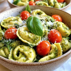 To make creamy pesto tortellini, you'll need: - 12 oz cheese tortellini (fresh or frozen) - 1 cup heavy cream - 1/2 cup basil pesto - 1/2 cup grated Parmesan cheese - 1 cup cherry tomatoes, halved - 2 cups fresh spinach - 2 tablespoons olive oil - 2 cloves garlic, minced - Salt and pepper to taste - Fresh basil leaves for garnish This mix creates a rich and tasty dish. The cheese tortellini shines in this recipe. You can use fresh or frozen tortellini based on your time and mood. If you need swaps, here are some ideas: - Tortellini: Try any stuffed pasta, like ravioli. - Heavy cream: Use half-and-half for a lighter option. - Basil pesto: Make your own or use sun-dried tomato pesto for a twist. - Parmesan cheese: Grana Padano or Pecorino Romano can work well. - Spinach: Kale or arugula can be fun replacements. These swaps keep the flavor while changing the dish's character. Don't hesitate to experiment! This dish can fit different diets with a few tweaks: - Gluten-free: Use gluten-free tortellini made from rice or corn. - Dairy-free: Substitute heavy cream with coconut milk and use vegan cheese. - Nut-free: Ensure the pesto does not contain nuts if you have allergies. These options let everyone enjoy creamy pesto tortellini. Cooking can be flexible, so adjust based on your needs! To start, fill a large pot with water. Add salt and bring it to a boil. Once the water bubbles, add 12 ounces of cheese tortellini. If you use fresh tortellini, cook for 3-5 minutes. Frozen tortellini needs 7-9 minutes. You want them tender but firm, known as al dente. After cooking, drain the tortellini and set it aside. Next, grab a large skillet. Heat 2 tablespoons of olive oil over medium heat. Add 2 cloves of minced garlic and let them cook for about 1 minute. You want the garlic to smell great but not burn. Now, toss in 1 cup of halved cherry tomatoes. Cook them for 3-4 minutes until they soften and release some juice. Lower the heat and pour in 1 cup of heavy cream. Stir it well with the garlic and tomatoes. Then, add 1/2 cup of basil pesto and 1/2 cup of grated Parmesan cheese. Keep stirring until the cheese melts and the sauce becomes creamy. It's time to mix everything! Add the drained tortellini to the skillet. Toss gently to coat the pasta in the creamy pesto sauce. Then, fold in 2 cups of fresh spinach. Heat for 2-3 minutes until the spinach wilts. Finally, season with salt and pepper to taste. Now, your creamy pesto tortellini is ready to enjoy! To get a creamy sauce, start with heavy cream. It makes the dish rich. Pour it into the skillet after cooking the garlic and tomatoes. Mix in the basil pesto and Parmesan cheese. Stir until smooth. If the sauce is too thick, add a little pasta water. This helps thin it out without losing flavor. Always cook tortellini in salted water. This adds flavor. Fresh tortellini cooks for about 3-5 minutes. Frozen takes 7-9 minutes. Check the package for exact times. To avoid sticky tortellini, stir gently while cooking. Drain it well before adding to the sauce. This keeps your dish from getting watery. Presentation matters! Serve your creamy pesto tortellini in shallow bowls. Add fresh basil leaves on top for color. A sprinkle of extra Parmesan cheese looks great too. For a pop of color, add some halved cherry tomatoes on the side. This makes your dish not only tasty but also beautiful! {{image_2}} You can add more greens to your creamy pesto tortellini. Spinach is great, but try these too: - Kale: Use chopped, fresh kale instead of spinach. - Arugula: Add arugula for a spicy flavor. - Peas: Sweet peas give a nice pop of color. Just toss them in the sauce with the tortellini. They will cook quickly and add a fun texture. Adding protein makes this dish heartier. Here are some tasty options: - Chicken: Use cooked, diced chicken for a filling meal. - Shrimp: Sauté shrimp in the skillet until pink and add them to the dish. - Bacon: Crumbled bacon adds a crunchy touch. Cook the protein first, then mix it in with the tortellini and sauce. You can make this dish fit your diet. Here’s how: - Cheese tortellini: Swap with a vegan tortellini. - Heavy cream: Use coconut cream or cashew cream as a base. - Parmesan cheese: Nutritional yeast works well for a cheesy flavor. These changes keep the dish delicious while making it vegan-friendly. Enjoy your creamy pesto with these fun twists! To keep your creamy pesto tortellini fresh, place leftovers in an airtight container. Let the dish cool down to room temperature first. This helps prevent moisture build-up, which can make your pasta soggy. Store the container in the fridge. Your tortellini will stay good for about 3 to 4 days. When you're ready to enjoy your creamy pesto tortellini again, use a microwave or a skillet. If using a microwave, heat in short bursts. Stir between each burst to avoid hot spots. If you prefer a skillet, add a splash of water or cream. Heat over low to medium heat while stirring gently. This keeps the sauce creamy and delicious. You can freeze creamy pesto tortellini for later! First, let it cool completely. Then, transfer it to a freezer-safe container or bag. Squeeze out as much air as possible to prevent freezer burn. It stays good for up to 3 months. When you’re ready to eat, thaw it in the fridge overnight. Reheat as mentioned above for a tasty meal! Yes, you can make creamy pesto tortellini ahead of time. Cook the tortellini and make the sauce. Then mix them together. Store them in a sealed container in the fridge. You can keep it for up to three days. When you're ready to eat, just reheat it on the stove. Add a splash of cream if the sauce gets too thick. Creamy pesto tortellini pairs well with many sides. You can serve it with: - A fresh green salad - Garlic bread - Roasted vegetables - Grilled chicken or shrimp for extra protein These sides add balance to your meal. They also bring more flavor to the table. To check if tortellini is cooked, taste one piece. It should be tender but still firm. This is known as al dente. Fresh tortellini usually cooks in about 3-5 minutes. Frozen tortellini takes a bit longer, about 7-9 minutes. If you see the pasta floating, it’s a good sign it's ready. This blog post covered the main steps to make creamy pesto tortellini. We explored key ingredients, helpful substitutions, and dietary options. Then, I shared clear instructions for cooking and making the sauce. You learned tips to ensure a creamy dish and ideas for fun variations. Lastly, I discussed how to store leftovers and answered common questions. Enjoy cooking this easy recipe and feel free to experiment with flavors!