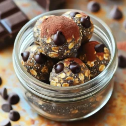 - 1 cup rolled oats - ¼ cup almond butter - ¼ cup honey or maple syrup - 2 tablespoons cocoa powder - 1 tablespoon instant espresso powder - ¼ cup chia seeds - ½ teaspoon vanilla extract - Pinch of salt - Optional: ½ cup dark chocolate chips These simple ingredients make for a tasty treat that packs a punch. The rolled oats are the base, giving you fiber and energy. Almond butter adds healthy fats and creaminess. You can choose either honey or maple syrup for sweetness. Cocoa powder brings in rich chocolate flavor, while instant espresso powder adds a nice coffee kick. Chia seeds not only add texture but also offer health benefits. The vanilla extract rounds out the flavors, while a pinch of salt enhances the overall taste. If you want a little indulgence, you can include dark chocolate chips for extra sweetness and crunch. Mixing these ingredients creates a delicious blend of flavors and nutrients. It's a great way to fuel your day or satisfy a sweet craving. 1. Mixing dry ingredients Start by taking a large mixing bowl. Add 1 cup of rolled oats, 2 tablespoons of cocoa powder, 1 tablespoon of instant espresso powder, and ¼ cup of chia seeds. Toss in a pinch of salt. Mix well until everything blends nicely. This step is key for an even taste. 2. Combining wet ingredients In a separate bowl, combine ¼ cup of almond butter, ¼ cup of honey or maple syrup, and ½ teaspoon of vanilla extract. Stir until smooth. This mixture adds sweetness and binds the dry ingredients. 3. Forming energy balls Pour the wet mix into the dry ingredients. Use a spatula or your hands to mix until a dough forms. If the mixture feels dry, add a little more almond butter. Once evenly mixed, scoop out small portions. Roll these into balls, about 1 inch in size. Place them on a baking sheet lined with parchment paper. - Importance of chilling Chilling helps the energy balls firm up. This step makes them easier to handle and enhances their texture. - Recommended refrigeration time Refrigerate the energy balls for at least 30 minutes. This time allows the flavors to meld and the balls to set. Enjoy them as a quick snack or a healthy treat! How do you fix dry mixtures? If your mix feels too dry, add a bit more almond butter. This helps bind the ingredients. You can also add a tiny splash of water or sweetener. Mix well after each addition. Check the dough again after you add. It should feel moist and sticky. How do you ensure a smooth dough? Start by mixing your dry ingredients well. Then, blend your wet ingredients until smooth before combining. This helps prevent clumps. When you mix them together, use your hands to knead if needed. This gives you a good feel for the dough’s texture. What are some creative presentation ideas? Serve your energy balls in a clear jar. This shows off their texture. You can also place them on a colorful plate. Sprinkle some cocoa powder or crushed nuts on top. This adds a nice touch and makes them look fancy. What additional toppings can enhance flavor? You can roll the balls in crushed nuts or coconut. This adds crunch and flavor. Dark chocolate chips are another great option. They make the energy balls even richer and more indulgent. {{image_2}} You can switch up the nut butter in this recipe. If you want a different flavor, try peanut butter or sunflower seed butter. These options add their unique taste but still keep the energy balls creamy. For sweeteners, you can choose agave syrup or date syrup instead of honey or maple syrup. Agave gives a mild sweetness. Date syrup adds a rich flavor that pairs well with coffee. To make your energy balls more exciting, add some spices. A pinch of cinnamon brings warmth, while nutmeg adds a cozy touch. Just a little goes a long way. You can also use different extracts. Almond extract offers a sweet, nutty flavor that makes these energy balls pop. Mix and match these options to find your favorite taste. To keep your No-Bake Mocha Espresso Energy Balls fresh, store them in an airtight container. Glass jars or plastic containers work well. Place a piece of parchment paper between layers if you stack them. This helps avoid sticking. For short-term storage, keep them in the fridge. The cool air helps them stay firm and tasty. If you plan to eat them later, freezing is a great option. In the fridge, these energy balls last about one week. They’ll stay fresh and flavorful if stored properly. For longer storage, freeze them in a single layer on a baking sheet first. Once frozen, transfer them to a freezer bag or container. They can last up to three months in the freezer. When you're ready to eat, just take them out and let them sit for a few minutes. Enjoy your tasty snack whenever you need a quick boost! Yes, you can make these energy balls vegan. Replace honey with maple syrup. Maple syrup provides the same sweetness without using animal products. You can also use agave syrup if you prefer. Both options work well in keeping the energy balls moist and tasty. To adjust the caffeine in these energy balls, use decaffeinated coffee instead of regular coffee. You can also reduce the amount of espresso powder. For a milder flavor, start with half a tablespoon of espresso powder. Taste the mixture and add more if you want a stronger coffee taste. If you don’t have chia seeds, use flaxseeds. Ground flaxseeds work well as a binding agent. You can also try hemp seeds or sunflower seeds. These options give a nice texture and keep the energy balls together. This blog post covers a simple and tasty recipe for energy balls. I shared key ingredients, steps, and tips for success. You can customize them in many ways to fit your taste. Remember to store them well for freshness. These energy balls offer great snacks or boosts. Don't forget to ask questions if you need more help. Enjoy making and eating your energy balls!