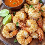 - 1 pound large shrimp, peeled and deveined - 1 cup shredded coconut (sweetened or unsweetened) - ½ cup panko breadcrumbs - ½ cup all-purpose flour - 1 teaspoon garlic powder - 1 teaspoon paprika - ½ teaspoon salt - ½ teaspoon black pepper - 1 tablespoon lime juice - Olive oil spray To make Air Fryer Coconut Shrimp Crunch, gather these key ingredients. First, you need shrimp. Choose large shrimp, peeled and deveined. This helps with easy cooking. Next, grab shredded coconut. You can use sweetened or unsweetened coconut. It gives a great flavor. For crunch, panko breadcrumbs are a must. They add a crispy bite. All-purpose flour helps the coating stick. For taste, we need some spices. Garlic powder and paprika enhance the flavor. Salt and black pepper balance everything nicely. Lime juice adds a fresh zing to the shrimp. Finally, olive oil spray helps with crispiness in the air fryer. Now that you have your ingredients ready, you can enjoy making this tasty treat! 1. Mix flour, garlic powder, paprika, salt, and pepper. Take a shallow bowl and add ½ cup flour, 1 teaspoon garlic powder, 1 teaspoon paprika, ½ teaspoon salt, and ½ teaspoon black pepper. Stir well to blend all the spices. 2. Whisk eggs and incorporate lime juice. In another bowl, crack 2 large eggs. Whisk them well and add 1 tablespoon of lime juice. Mix until the eggs are smooth. 3. Combine coconut with panko breadcrumbs. In a third bowl, mix 1 cup shredded coconut (you can use sweetened or unsweetened) with ½ cup panko breadcrumbs. This mix gives your shrimp a great crunch! 1. Coat shrimp in flour mixture. Take your 1 pound of peeled and deveined large shrimp. Dip each shrimp into the flour mix. Make sure it gets fully covered. Shake off any extra flour. 2. Dip in egg mixture. Next, dip the coated shrimp into the egg mix. Allow any excess egg to drip back into the bowl. 3. Encase in coconut and panko mix. Finally, roll the shrimp in the coconut and panko mixture. Press gently to make sure the coating sticks well. Repeat for all the shrimp. 1. Preheat air fryer to 375°F (190°C). Set your air fryer to 375°F. Let it heat up for about 5 minutes. 2. Arrange shrimp in a single layer. Lightly spray the air fryer basket with olive oil. Place the coated shrimp in a single layer. Do not overcrowd the basket to ensure even cooking. 3. Cook for 8-10 minutes, flipping halfway. Air fry the shrimp for 8 to 10 minutes. Flip them halfway to help them cook evenly. Look for a golden and crispy finish. To get that perfect crunch, use panko breadcrumbs. They are light and airy, which gives a great texture. Regular breadcrumbs can make your shrimp soft. When you coat the shrimp, press the mixture firmly onto each piece. This helps the coating stick well during cooking. Preheating the air fryer is key. It helps cook the shrimp evenly. Set the air fryer to 375°F (190°C) and let it heat for about five minutes. Also, avoid overcrowding the basket. If the shrimp are too close, they won’t cook right. Cook in batches if needed, so each shrimp gets good heat and crispiness. Dipping sauces can boost flavor. Try sweet chili sauce for a sweet touch. You can also make mango salsa for a fruity dip. For extra flavor in the coating, add spices like cayenne or cumin. A little lime zest can also brighten up the taste. These simple tips will elevate your coconut shrimp to a new level. {{image_2}} You can make your coconut shrimp even better with fun dipping sauces. Here are two great choices: - Sweet chili sauce: This sauce is sweet with a touch of heat. It pairs well with the crispy shrimp. Just pour some into a bowl and enjoy! - Mango salsa: This mix of fresh mango, onion, and lime brings a fruity twist. It adds brightness and flavor to each bite. You can cook coconut shrimp in different ways. Each method gives a unique taste and texture: - Oven-baking vs. air frying: Baking the shrimp will give a nice crunch but may not be as crispy as air frying. If you choose to bake, set your oven to 400°F (200°C). Bake for about 15-20 minutes, flipping halfway. - Pan-frying for a different texture: If you want a golden brown crust, try pan-frying. Heat oil in a skillet. Cook the shrimp for about 2-3 minutes on each side until golden. Add extra flavor to your coconut shrimp by making simple changes: - Adding lime zest to the coating: Grate some lime zest into the coating mix. This will add a bright citrus flavor. It makes the shrimp taste fresh and lively. - Using coconut milk for dredging shrimp: Instead of eggs, dip shrimp in coconut milk. This gives a richer coconut flavor. It also helps the coating stick better. To store leftover coconut shrimp, first let them cool to room temperature. Place them in an airtight container. You can keep them in the refrigerator for up to three days. If you want to store shrimp for longer, freezing is a great option. To freeze, wrap each shrimp in plastic wrap and place them in a freezer bag. Be sure to remove as much air as possible before sealing. This helps prevent freezer burn. The best way to reheat coconut shrimp is in the air fryer. Set it to 350°F (175°C). Heat the shrimp for about 5 minutes. This method keeps them crispy. If you don’t have an air fryer, you can use a regular oven. Place shrimp on a baking sheet and cover them with foil. This helps retain moisture. Remove the foil halfway through to crisp them up. In the fridge, coconut shrimp stay fresh for about three days. To maximize their shelf life, make sure they are stored in a tight container. Avoid leaving them out at room temperature for too long. If you notice any changes in smell or texture, it's best to throw them out. Yes, you can use frozen shrimp. Just thaw them first. Place them in cold water for about 15-20 minutes. After thawing, pat them dry with paper towels. This helps the coating stick better. If you don’t own an air fryer, you can bake the shrimp instead. Preheat your oven to 400°F (200°C). Place the shrimp on a baking sheet lined with parchment paper. Bake for about 12-15 minutes, flipping halfway. You won’t get the same crisp, but they will still taste great. To spice it up, add cayenne pepper to the flour mixture. Start with a pinch and adjust to your taste. You can also serve with a spicy dipping sauce, like sriracha or a spicy mayo. Absolutely! You can prepare the shrimp ahead of time. Coat them and store them in the fridge for 1 day. Just air fry them when you are ready to eat. These shrimp pair well with many sides. Try serving them with a fresh salad or rice. They also taste great with a side of sweet chili sauce or mango salsa for dipping. Enjoy the mix of flavors! This blog post covered how to make crispy air fryer coconut shrimp. You learned about the main ingredients, cooking steps, and various tips. The recipe allows for flavor changes and alternative cooking methods. You can enjoy this dish with different dipping sauces or side options. For quick snacks or special meals, this coconut shrimp is a winner. Try it out and savor the crunch!