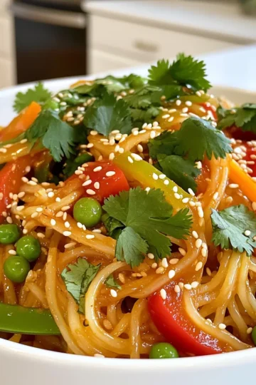 - 8 oz rice noodles - 2 tablespoons gochujang (Korean red chili paste) - 1 tablespoon honey or maple syrup - 2 tablespoons soy sauce - 1 tablespoon sesame oil - 1 teaspoon rice vinegar - 2 cloves garlic, minced - 1-inch piece ginger, grated - 1 cup sliced bell peppers (red, yellow, and green) - 1 carrot, julienned - 1 cup snap peas or snow peas - 2 green onions, sliced - Sesame seeds for garnish - Fresh cilantro for garnish Gochujang is the star of this dish. It has a bold heat and sweet depth. Honey or maple syrup balances the spice. Use soy sauce for umami flavor. Sesame oil adds a nutty taste. Rice vinegar gives a little tang. The fresh veggies add crunch and color. Bell peppers and carrots brighten the plate. Snap peas bring freshness. Green onions add a mild onion flavor. Garnish with sesame seeds and cilantro for a pop of flavor. - For gochujang, try sriracha or chili paste if needed. - Use tamari or coconut aminos for a gluten-free soy sauce substitute. - For vegan options, swap honey with maple syrup or agave nectar. These alternatives keep your dish tasty while meeting your needs. They ensure everyone can enjoy these sweet and spicy gochujang noodles. To start, bring a large pot of water to a boil. This is crucial for cooking the rice noodles. Once the water is bubbling, add the 8 oz of rice noodles. Follow the package instructions for cooking time, usually around 4-6 minutes. You want the noodles to be al dente, which means they should have a little bite to them. After cooking, drain the noodles and rinse them with cold water. This stops the cooking process and keeps them from sticking together. Next, let’s make the sauce. In a small bowl, combine 2 tablespoons of gochujang, 1 tablespoon of honey (or maple syrup), 2 tablespoons of soy sauce, 1 tablespoon of sesame oil, and 1 teaspoon of rice vinegar. Add 2 cloves of minced garlic and 1-inch piece of grated ginger. Whisk everything together until it’s smooth. If you like it sweeter, add more honey. For extra heat, add more gochujang. Now, heat a teaspoon of oil in a large skillet or wok over medium-high heat. Add 1 cup of sliced bell peppers, 1 julienned carrot, and 1 cup of snap peas. Stir-fry these for about 3-4 minutes. You want them to be tender-crisp, which means they should still have some crunch. This keeps the veggies fresh and bright. Add the cooked noodles to the skillet with the vegetables. Pour the sauce over the noodles. Use a gentle tossing technique to coat the noodles evenly. This ensures that every bite is packed with flavor. Heat everything together for an additional 2-3 minutes. This helps the flavors meld beautifully. Finally, remove the skillet from heat. Stir in 2 sliced green onions for a fresh touch. Transfer the noodles to a serving dish. Garnish with sesame seeds and fresh cilantro for a pop of color. You can serve these noodles on their own or pair them with a side of pickled veggies for added crunch. Enjoy your Sweet & Spicy Gochujang Noodles! To avoid mushy noodles, cook rice noodles just until they are al dente. Follow the package instructions closely. This means checking them a minute or two before the time is up. Drain them right away to stop cooking. Then, rinse the noodles under cold water. This cooling technique helps them stay firm and prevents sticking. To boost the flavor, try adding more spices. A pinch of chili flakes can add extra heat. You might want to toss in some chopped peanuts for crunch. If you want more sweetness, add a bit more honey or maple syrup. Adjust the sauce based on your taste. A little extra gochujang can make it spicier, while more soy sauce can deepen the umami flavor. For this dish, a large skillet or wok works best for stir-frying. These pans allow even heat distribution. A non-stick surface helps to prevent sticking. Use a wooden spatula or tongs for easy mixing. Essential tools include a sharp knife for chopping and a cutting board for prep. Having these will make your cooking smoother and more fun! {{image_2}} You can add protein to your Sweet & Spicy Gochujang Noodles. Chicken, tofu, or shrimp work great. - For chicken: Cut it into bite-sized pieces. Cook for about 6-8 minutes until golden and cooked through. - For shrimp: Cook until they turn pink, about 3-4 minutes. - For tofu: Use firm tofu. Cook until golden on all sides, around 8-10 minutes. This allows you to mix flavors and textures. Choose what you like best! Feel free to swap out the veggies. Seasonal choices can add freshness. - Spring: Try asparagus or snap peas. - Summer: Use zucchini or cherry tomatoes. - Fall: Add butternut squash or kale. - Winter: Go for Brussels sprouts or carrots. If you have kids, keep it simple. Bell peppers, carrots, and peas are usually a hit. They add color and crunch! You can adjust this dish to fit your diet. - For low-carb or keto: Replace rice noodles with zucchini noodles or spaghetti squash. - For veggie-centric or vegan diets: Omit honey and use maple syrup. Swap chicken or shrimp with extra tofu or mushrooms. These changes keep the dish tasty while meeting your needs. Enjoy experimenting! To keep your Sweet & Spicy Gochujang Noodles fresh, store them in the fridge. Use airtight containers to prevent moisture loss. Divide the noodles and sauce into separate containers to keep flavors intact. This method helps maintain the texture of the noodles. When it's time to enjoy leftovers, use a skillet for the best results. Heat the noodles over medium heat. Add a splash of water to help steam them. Stir gently to keep the noodles from sticking. You can also microwave the noodles, but do so in short bursts. This helps to retain their flavor and texture. For longer storage, freeze the noodles and sauce separately. Place the noodles in a freezer-safe bag, removing excess air. For the sauce, use a small container. To thaw, place the noodles in the fridge overnight. For quick reheating, you can also run the bag under warm water. This keeps your dish delightful and fresh when you are ready to eat! Gochujang is a Korean red chili paste. It has a sweet, spicy, and savory flavor. The paste uses red chili powder, glutinous rice, fermented soybeans, and salt. This unique mix gives dishes depth and heat. Nutritionally, gochujang is rich in antioxidants. It contains vitamins A and C. It also has probiotics, which are good for gut health. A tablespoon has about 30 calories and 6 grams of carbs. Yes, you can make this dish ahead of time. Cook the noodles and prepare the sauce early. Store them separately in airtight containers. For busy weeknights, meal prep helps. You can chop the veggies and store them in the fridge. This way, dinner is quick to put together. Prepped ingredients are safe in the fridge for 3-4 days. Just reheat the noodles and sauce when ready to eat. You can serve this dish with various sides. Try spring rolls or a simple cucumber salad. Steamed dumplings also pair well. For drinks, a light tea or cold beer works great. Sparkling water with lime is refreshing, too. This post covered how to make delicious Sweet & Spicy Gochujang Noodles. We explored key ingredients, cooking steps, and helpful tips to boost flavor. You can swap ingredients to fit your needs or add proteins and veggies for variety. Proper storage and reheating ensure your leftovers stay tasty. Enjoy this dish for a quick weeknight meal or share it with friends. Get ready to impress with easy steps and bold flavors!