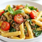 - Whole Wheat Pasta: Whole wheat pasta offers more fiber than regular pasta. Fiber helps with digestion and keeps you full longer. It also adds a nutty flavor to the dish. - Lean Ground Beef: Lean ground beef packs a lot of protein. Protein is key for muscle growth and repair. This beef gives your meal its hearty base, making it filling and satisfying. - Dairy Options: Greek yogurt and cottage cheese are great dairy choices. Greek yogurt adds creaminess without too much fat. Cottage cheese boosts protein and keeps the sauce rich and smooth. - Flavor Enhancers: Garlic and onions are must-haves for depth. They add a warm aroma and taste. Oregano and paprika bring a hint of earthiness. Together, they create a balanced flavor profile. - Nutritional Boosters: Spinach and cherry tomatoes add color and nutrients. Spinach is full of vitamins and adds a fresh taste. Cherry tomatoes add sweetness and a pop of juiciness that brightens the dish. - Adding Fresh Herbs for Flavor: Fresh basil can elevate your dish. It adds freshness and a burst of flavor. You can sprinkle it on top before serving for a bright finish. - Suggested Protein Alternatives: If you want variety, try ground turkey or chicken. They are leaner options and still high in protein. For a vegetarian twist, use lentils or chickpeas to keep the protein boost. {{ingredient_image_1}} How to Cook Whole Wheat Pasta Al Dente To cook whole wheat pasta, start by boiling water in a large pot. Add a pinch of salt to the water. Once it boils, add 300g of whole wheat pasta. Cook according to the package instructions, usually about 8 to 10 minutes. You want the pasta firm yet tender. This is called al dente. Once done, drain the pasta and save a little pasta water for later. Tips for Perfect Pasta Texture To keep your pasta from sticking, stir it gently as it cooks. Use enough water in the pot. This helps the pasta move freely. Be careful not to overcook it. Overcooked pasta can turn mushy and lose its nice bite. Sautéing Onions and Garlic Properly In a large skillet, heat 1 tablespoon of olive oil over medium heat. Add 1 small onion, chopped finely. Cook the onion for about 3 to 4 minutes until it is soft and translucent. Then, add 3 cloves of minced garlic. Cook for another 1 to 2 minutes until the garlic smells nice. Cooking Lean Ground Beef: Best Practices Next, raise the heat to medium-high. Add 250g of lean ground beef to the skillet. Cook it for about 5 to 7 minutes. Break it apart with a wooden spoon. Make sure it is browned and cooked through. If there is extra fat, drain it away. How to Create a Creamy Sauce with Greek Yogurt and Cottage Cheese Now, add 1 teaspoon of dried oregano, 1 teaspoon of paprika, salt, and pepper. Stir it all together. Next, toss in 1 cup of chopped spinach and 1 cup of halved cherry tomatoes. Cook for 2 to 3 minutes until the spinach wilts. Then, lower the heat. Add 1 cup of Greek yogurt and 1 cup of low-fat cottage cheese. Mix well until it becomes creamy. If it is too thick, add a splash of the reserved pasta water. Folding in Pasta: Ensuring Even Coating Finally, gently fold in the cooked pasta. Make sure each piece is coated with the creamy sauce. Taste it and adjust the seasoning if needed. Serve hot, and if you like, garnish with fresh basil. Enjoy your high protein creamy beef pasta! Best Cooking Techniques for Ground Beef Start with a hot skillet. This helps to brown the beef well. Break it apart with a wooden spoon. Cook until it turns brown and no pink remains. Drain any extra fat to keep it lean. Avoiding Common Mistakes with Pasta Always cook pasta in a large pot of boiling water. Add salt to the water for flavor. Stir the pasta often to prevent sticking. Cook until al dente, so it has a slight bite. Reserve some pasta water to adjust your sauce later. Additions That Lift the Dish: Cheese, Herbs, and Seasoning Mix in cheese like Parmesan or mozzarella for extra creaminess. Fresh herbs like basil or parsley add bright flavors. Season well with salt, pepper, and herbs. Taste as you go to find the right balance. Adjusting Consistency for Creaminess If your sauce is too thick, add a splash of reserved pasta water. Stir it in slowly until you reach the perfect creamy texture. Greek yogurt and cottage cheese create a rich sauce without extra fat. Ideal Pairings with High Protein Creamy Beef Pasta This dish pairs great with a side salad or steamed veggies. Garlic bread adds a nice crunch. A light red wine can complement the flavors well, too. Creative Ways to Serve this Dish Consider serving it in a large bowl for a family-style meal. You could also use individual bowls for a fancy touch. Garnish with fresh basil for color and flavor. Pro Tips Use Fresh Ingredients: Always opt for fresh spinach and ripe cherry tomatoes to enhance the flavor and nutritional value of your dish. Customize Your Protein: Feel free to substitute lean ground beef with ground turkey or chicken for a lighter version of this dish. Adjust Creaminess: If you prefer a thicker sauce, add more Greek yogurt or cottage cheese. For a thinner sauce, stir in a bit more reserved pasta water. Perfect Seasoning: Always taste your dish before serving and adjust the seasoning with salt and pepper to ensure balanced flavors. {{image_2}} Gluten-Free Options: Recommended Pasta Types For a gluten-free meal, choose pasta made from rice, corn, or quinoa. These pasta types cook well and offer similar textures. Look for brands that are labeled gluten-free to ensure safety. Vegetarian Adaptations: Plant-Based Protein Sources To make this dish vegetarian, swap the ground beef for lentils or chickpeas. These options provide protein and add a nice texture. You can also use tofu for a different flavor and protein boost. Spicy Version: Adding Heat to the Recipe If you love spice, try adding crushed red pepper flakes or diced jalapeños. Mix these in with the garlic for the best flavor. Adjust the amount based on your heat preference for a kick. Alternative Herbs and Spices to Experiment With Feel free to swap out the oregano and paprika for herbs like thyme or rosemary. Fresh herbs can add bright flavors. Experiment with spices like cumin for a unique twist on this creamy dish. Adjusting for Different Diets: Meal Prep Ideas This recipe serves four. If you need more, simply double the ingredients. For smaller meals, divide the recipe in half. You can easily adjust the portion sizes based on your needs. Serving Suggestions for Family or Meal Prep Serve this dish with a side salad for a complete meal. For meal prep, store it in airtight containers. This way, you can enjoy it throughout the week without losing flavor. To keep your creamy beef pasta fresh, cool it first. Place it in a shallow bowl. This helps it cool quickly and evenly. Cover the bowl with plastic wrap or transfer it to an airtight container. Store it in the fridge for up to three days. To prevent sauce separation, mix in a bit of the reserved pasta water before storing. This keeps the sauce creamy. If you find the sauce thickens too much, add a little water when reheating. Reheating pasta can be tricky, but there are smart ways to do it. The best method is using the stove. Heat it in a pan over low heat. Stir often to keep it from sticking. Add a splash of water for creaminess. Microwaving is faster but may dry out the pasta. If you use the microwave, cover it with a damp paper towel. This helps keep the moisture in. Remember, both methods have their pros and cons. Yes, you can freeze high protein creamy beef pasta! First, let it cool completely. Then, divide it into portions. Use freezer-safe bags or containers. Press out as much air as possible to avoid freezer burn. To thaw, place the pasta in the fridge overnight. For a quicker option, you can microwave it straight from the freezer. Just remember to stir it often. This will help it heat evenly. What makes this pasta dish high in protein? This dish is high in protein because it uses lean ground beef and dairy. Lean ground beef has about 22 grams of protein per 100 grams. The Greek yogurt and cottage cheese add even more protein. Together, these ingredients create a creamy sauce packed with nutrients. Can I substitute Greek yogurt with other ingredients? Yes, you can use sour cream or silken tofu if you want a dairy-free option. Both will give a creamy texture. Just keep in mind that the taste will differ slightly, but they will still work well in the dish. How long does it take to prepare and cook this dish? This dish takes about 25 minutes from start to finish. You spend about 10 minutes prepping and 15 minutes cooking. It’s quick enough for a busy weeknight meal. How can I speed up the cooking process? To speed things up, cook the pasta while you prepare the sauce. You can also chop your vegetables ahead of time. Using pre-minced garlic and pre-chopped onions can help, too. What is the nutritional breakdown of High Protein Creamy Beef Pasta? A serving has around 450 calories, 35 grams of protein, and 15 grams of fat. It’s also high in fiber thanks to the whole wheat pasta. This makes it a filling meal that is good for your body. Is this dish suitable for meal prepping? Yes, this dish is great for meal prepping. You can store it in the fridge for up to four days. Just reheat it in the microwave or on the stove when you’re ready to eat. In this post, we explored how to make a high protein creamy beef pasta. We covered the main ingredients like whole wheat pasta, lean ground beef, and dairy options such as Greek yogurt. You learned cooking tips, flavor enhancers, and variations, ensuring your dish is delicious and nutritious. Remember, the key to a tasty meal is balancing flavors and textures. With these methods and tips, you can enjoy a healthy pasta dish that satisfies your cravings. Get cooking and enjoy every bite!