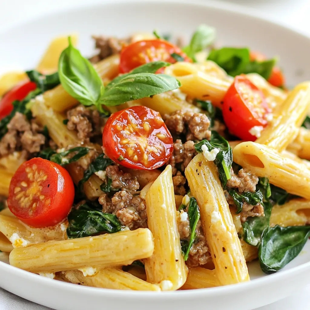 - Whole Wheat Pasta: Whole wheat pasta offers more fiber than regular pasta. Fiber helps with digestion and keeps you full longer. It also adds a nutty flavor to the dish. - Lean Ground Beef: Lean ground beef packs a lot of protein. Protein is key for muscle growth and repair. This beef gives your meal its hearty base, making it filling and satisfying. - Dairy Options: Greek yogurt and cottage cheese are great dairy choices. Greek yogurt adds creaminess without too much fat. Cottage cheese boosts protein and keeps the sauce rich and smooth. - Flavor Enhancers: Garlic and onions are must-haves for depth. They add a warm aroma and taste. Oregano and paprika bring a hint of earthiness. Together, they create a balanced flavor profile. - Nutritional Boosters: Spinach and cherry tomatoes add color and nutrients. Spinach is full of vitamins and adds a fresh taste. Cherry tomatoes add sweetness and a pop of juiciness that brightens the dish. - Adding Fresh Herbs for Flavor: Fresh basil can elevate your dish. It adds freshness and a burst of flavor. You can sprinkle it on top before serving for a bright finish. - Suggested Protein Alternatives: If you want variety, try ground turkey or chicken. They are leaner options and still high in protein. For a vegetarian twist, use lentils or chickpeas to keep the protein boost. {{ingredient_image_1}} How to Cook Whole Wheat Pasta Al Dente To cook whole wheat pasta, start by boiling water in a large pot. Add a pinch of salt to the water. Once it boils, add 300g of whole wheat pasta. Cook according to the package instructions, usually about 8 to 10 minutes. You want the pasta firm yet tender. This is called al dente. Once done, drain the pasta and save a little pasta water for later. Tips for Perfect Pasta Texture To keep your pasta from sticking, stir it gently as it cooks. Use enough water in the pot. This helps the pasta move freely. Be careful not to overcook it. Overcooked pasta can turn mushy and lose its nice bite. Sautéing Onions and Garlic Properly In a large skillet, heat 1 tablespoon of olive oil over medium heat. Add 1 small onion, chopped finely. Cook the onion for about 3 to 4 minutes until it is soft and translucent. Then, add 3 cloves of minced garlic. Cook for another 1 to 2 minutes until the garlic smells nice. Cooking Lean Ground Beef: Best Practices Next, raise the heat to medium-high. Add 250g of lean ground beef to the skillet. Cook it for about 5 to 7 minutes. Break it apart with a wooden spoon. Make sure it is browned and cooked through. If there is extra fat, drain it away. How to Create a Creamy Sauce with Greek Yogurt and Cottage Cheese Now, add 1 teaspoon of dried oregano, 1 teaspoon of paprika, salt, and pepper. Stir it all together. Next, toss in 1 cup of chopped spinach and 1 cup of halved cherry tomatoes. Cook for 2 to 3 minutes until the spinach wilts. Then, lower the heat. Add 1 cup of Greek yogurt and 1 cup of low-fat cottage cheese. Mix well until it becomes creamy. If it is too thick, add a splash of the reserved pasta water. Folding in Pasta: Ensuring Even Coating Finally, gently fold in the cooked pasta. Make sure each piece is coated with the creamy sauce. Taste it and adjust the seasoning if needed. Serve hot, and if you like, garnish with fresh basil. Enjoy your high protein creamy beef pasta! Best Cooking Techniques for Ground Beef Start with a hot skillet. This helps to brown the beef well. Break it apart with a wooden spoon. Cook until it turns brown and no pink remains. Drain any extra fat to keep it lean. Avoiding Common Mistakes with Pasta Always cook pasta in a large pot of boiling water. Add salt to the water for flavor. Stir the pasta often to prevent sticking. Cook until al dente, so it has a slight bite. Reserve some pasta water to adjust your sauce later. Additions That Lift the Dish: Cheese, Herbs, and Seasoning Mix in cheese like Parmesan or mozzarella for extra creaminess. Fresh herbs like basil or parsley add bright flavors. Season well with salt, pepper, and herbs. Taste as you go to find the right balance. Adjusting Consistency for Creaminess If your sauce is too thick, add a splash of reserved pasta water. Stir it in slowly until you reach the perfect creamy texture. Greek yogurt and cottage cheese create a rich sauce without extra fat. Ideal Pairings with High Protein Creamy Beef Pasta This dish pairs great with a side salad or steamed veggies. Garlic bread adds a nice crunch. A light red wine can complement the flavors well, too. Creative Ways to Serve this Dish Consider serving it in a large bowl for a family-style meal. You could also use individual bowls for a fancy touch. Garnish with fresh basil for color and flavor. Pro Tips Use Fresh Ingredients: Always opt for fresh spinach and ripe cherry tomatoes to enhance the flavor and nutritional value of your dish. Customize Your Protein: Feel free to substitute lean ground beef with ground turkey or chicken for a lighter version of this dish. Adjust Creaminess: If you prefer a thicker sauce, add more Greek yogurt or cottage cheese. For a thinner sauce, stir in a bit more reserved pasta water. Perfect Seasoning: Always taste your dish before serving and adjust the seasoning with salt and pepper to ensure balanced flavors. {{image_2}} Gluten-Free Options: Recommended Pasta Types For a gluten-free meal, choose pasta made from rice, corn, or quinoa. These pasta types cook well and offer similar textures. Look for brands that are labeled gluten-free to ensure safety. Vegetarian Adaptations: Plant-Based Protein Sources To make this dish vegetarian, swap the ground beef for lentils or chickpeas. These options provide protein and add a nice texture. You can also use tofu for a different flavor and protein boost. Spicy Version: Adding Heat to the Recipe If you love spice, try adding crushed red pepper flakes or diced jalapeños. Mix these in with the garlic for the best flavor. Adjust the amount based on your heat preference for a kick. Alternative Herbs and Spices to Experiment With Feel free to swap out the oregano and paprika for herbs like thyme or rosemary. Fresh herbs can add bright flavors. Experiment with spices like cumin for a unique twist on this creamy dish. Adjusting for Different Diets: Meal Prep Ideas This recipe serves four. If you need more, simply double the ingredients. For smaller meals, divide the recipe in half. You can easily adjust the portion sizes based on your needs. Serving Suggestions for Family or Meal Prep Serve this dish with a side salad for a complete meal. For meal prep, store it in airtight containers. This way, you can enjoy it throughout the week without losing flavor. To keep your creamy beef pasta fresh, cool it first. Place it in a shallow bowl. This helps it cool quickly and evenly. Cover the bowl with plastic wrap or transfer it to an airtight container. Store it in the fridge for up to three days. To prevent sauce separation, mix in a bit of the reserved pasta water before storing. This keeps the sauce creamy. If you find the sauce thickens too much, add a little water when reheating. Reheating pasta can be tricky, but there are smart ways to do it. The best method is using the stove. Heat it in a pan over low heat. Stir often to keep it from sticking. Add a splash of water for creaminess. Microwaving is faster but may dry out the pasta. If you use the microwave, cover it with a damp paper towel. This helps keep the moisture in. Remember, both methods have their pros and cons. Yes, you can freeze high protein creamy beef pasta! First, let it cool completely. Then, divide it into portions. Use freezer-safe bags or containers. Press out as much air as possible to avoid freezer burn. To thaw, place the pasta in the fridge overnight. For a quicker option, you can microwave it straight from the freezer. Just remember to stir it often. This will help it heat evenly. What makes this pasta dish high in protein? This dish is high in protein because it uses lean ground beef and dairy. Lean ground beef has about 22 grams of protein per 100 grams. The Greek yogurt and cottage cheese add even more protein. Together, these ingredients create a creamy sauce packed with nutrients. Can I substitute Greek yogurt with other ingredients? Yes, you can use sour cream or silken tofu if you want a dairy-free option. Both will give a creamy texture. Just keep in mind that the taste will differ slightly, but they will still work well in the dish. How long does it take to prepare and cook this dish? This dish takes about 25 minutes from start to finish. You spend about 10 minutes prepping and 15 minutes cooking. It’s quick enough for a busy weeknight meal. How can I speed up the cooking process? To speed things up, cook the pasta while you prepare the sauce. You can also chop your vegetables ahead of time. Using pre-minced garlic and pre-chopped onions can help, too. What is the nutritional breakdown of High Protein Creamy Beef Pasta? A serving has around 450 calories, 35 grams of protein, and 15 grams of fat. It’s also high in fiber thanks to the whole wheat pasta. This makes it a filling meal that is good for your body. Is this dish suitable for meal prepping? Yes, this dish is great for meal prepping. You can store it in the fridge for up to four days. Just reheat it in the microwave or on the stove when you’re ready to eat. In this post, we explored how to make a high protein creamy beef pasta. We covered the main ingredients like whole wheat pasta, lean ground beef, and dairy options such as Greek yogurt. You learned cooking tips, flavor enhancers, and variations, ensuring your dish is delicious and nutritious. Remember, the key to a tasty meal is balancing flavors and textures. With these methods and tips, you can enjoy a healthy pasta dish that satisfies your cravings. Get cooking and enjoy every bite!