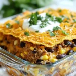 - 1 bag of Nacho Cheese Doritos - 1 lb ground beef or turkey - 1 small onion, diced - 2 cloves garlic, minced - 1 can (15 oz) black beans, drained and rinsed - 1 cup corn kernels (fresh, frozen, or canned) - 1 can (10 oz) diced tomatoes with green chilies - 1 cup sour cream - 2 cups shredded cheddar cheese - 1 tablespoon taco seasoning - Salt and pepper to taste - Fresh cilantro, chopped (for garnish) Gather these ingredients before you start cooking. The star of this dish is the Nacho Cheese Doritos, which add crunch and flavor. You can choose ground beef or turkey based on your preference. Diced onion and minced garlic give the meat a tasty base. Black beans and corn bring in extra fiber and nutrients. You will also need diced tomatoes with green chilies, which add a nice kick. Sour cream and cheddar cheese make the casserole creamy and cheesy. Taco seasoning ties everything together with bold flavors. Don't forget salt and pepper to enhance your dish. Lastly, fresh cilantro adds a pop of color and freshness on top. With this list ready, you can create a comforting meal that everyone will love. {{ingredient_image_1}} 1. First, preheat your oven to 350°F (175°C). This step helps your casserole cook evenly. 2. In a large skillet, add 1 pound of ground beef or turkey. Cook over medium heat until it turns brown. Drain any extra fat to keep it light. 3. Next, add 1 small diced onion and 2 minced garlic cloves to the skillet. Cook until the onion becomes clear. This mix adds great flavor. 1. Now, stir in 1 can of black beans, 1 cup of corn, and 1 can of diced tomatoes with green chilies. 2. Season the mixture with 1 tablespoon of taco seasoning, salt, and pepper. Let it simmer for about 5 minutes. This helps all the flavors blend together. 1. In a large bowl, crush half of the bag of Nacho Cheese Doritos. Layer these at the bottom of a greased 9x13-inch baking dish. 2. Spread half of the beef mixture over the crushed Doritos. Then, add half a cup of sour cream and half of the 2 cups of shredded cheddar cheese. 3. Repeat these layers. Start with the rest of the Doritos, then add the remaining beef mixture, sour cream, and cheese. This makes each bite tasty. 1. Place the casserole in your preheated oven and bake for 25-30 minutes. 2. Check for doneness when the cheese is bubbly and golden. This shows that your casserole is ready to enjoy. To get the best texture in your Cheesy Dorito Casserole, start with crushed Doritos. Layer them at the bottom of your baking dish. This adds a crunchy base. Make sure to spread the beef mixture evenly on top. This helps all parts cook properly. For even cooking, alternate layers. Use half the beef mixture, then half the sour cream, and half the cheese. Repeat this until all ingredients are used. This method makes sure every bite is tasty. You can boost the flavor of your casserole with simple spices. Try adding cumin or smoked paprika. These spices add warmth and depth. Fresh ingredients also make a big difference. Use fresh garlic instead of garlic powder. Fresh corn or tomatoes will add sweetness and richness. A beautiful dish makes the meal even better. To garnish, sprinkle fresh cilantro over the top. This adds a pop of color. You can also add sliced jalapeños for extra heat. When serving, cut the casserole into squares. This makes it easy for guests to serve themselves. Pair it with a fresh salad or some tortilla chips for a complete meal. Pro Tips Use Fresh Ingredients: For the best flavor, opt for fresh corn and high-quality ground meat. Fresh ingredients make a significant difference in taste. Layering is Key: Ensure even cooking and flavor distribution by layering the ingredients properly. Start with crushed Doritos for a crunchy base and alternate layers evenly. Customize Your Spices: Feel free to adjust the taco seasoning to your taste. You can add more chili powder for heat or cumin for depth of flavor. Let It Rest: Allow the casserole to cool for a few minutes after baking. This helps it set, making it easier to slice and serve without falling apart. {{image_2}} You can easily make a vegetarian Cheesy Dorito Casserole. Simply swap the meat for plant-based proteins. I love using lentils or black beans. They add great texture and flavor. For extra protein, try adding tofu or tempeh. You can also add more veggies, like bell peppers or zucchini. This makes the dish hearty and colorful. If you want a dairy-free casserole, substitute regular cheese and sour cream with dairy alternatives. Use nut-based cheese or vegan cheese shreds. Coconut yogurt or cashew cream works well as a sour cream alternative. They provide creaminess without dairy. Make sure to check the labels for hidden ingredients. To spice things up, add fun ingredients for different flavors. You can mix in jalapeños or hot sauce for heat. Try using spicy diced tomatoes or adding chili powder. For a smoky twist, add chipotle peppers in adobo sauce. Toppings like avocado, fresh salsa, or green onions also change the flavor. Each tweak makes the casserole unique and exciting! You can keep Cheesy Dorito Casserole in the fridge for up to four days. To store leftovers, place them in an airtight container. This helps keep the flavors fresh. Always let the casserole cool down before sealing it. If you want to reheat it, just pop it in the oven or microwave. To freeze Cheesy Dorito Casserole, let it cool completely first. Then, wrap it tightly in plastic wrap or foil. Place it in a freezer-safe container. It can stay good in the freezer for up to three months. When you’re ready to eat, thaw it in the fridge overnight. Reheat in the oven at 350°F until warm. You can also microwave it in short bursts, stirring in between. To add heat to your Cheesy Dorito Casserole, consider these options: - Jalapeños: Add chopped fresh or pickled jalapeños to the meat mix. - Hot Sauce: Drizzle hot sauce into the beef and bean mixture. - Cayenne Pepper: Sprinkle a little cayenne pepper into the taco seasoning. - Spicy Cheese: Use pepper jack cheese instead of cheddar to amp up flavor. These additions will give your casserole a nice kick. Experiment with the amounts to find your ideal spice level. Yes! You can use other chips for your casserole. Here are some tasty alternatives: - Tortilla Chips: Opt for plain or flavored tortilla chips. - Fritos: These corn chips add a nice crunch and flavor. - Pita Chips: For a unique twist, try using pita chips. Each type of chip will change the texture and taste, but they can all work well. You can pair this dish with some great sides. Here are some ideas: - Salad: A fresh green salad adds color and crunch. - Guacamole: Serve with guacamole for a creamy dip. - Salsa: A side of salsa will brighten up the meal. For drinks, consider these options: - Lemonade: A refreshing lemonade complements the dish well. - Iced Tea: Unsweetened iced tea balances the flavors nicely. These sides and drinks will enhance your dining experience. Enjoy! This blog post showed you how to make a tasty Cheesy Dorito Casserole. We covered key ingredients, step-by-step instructions, and helpful tips. You learned ways to customize the dish and how to store it. Try adding fresh ingredients for more flavor or changing the recipe to fit your diet. Whether you want a simple meal or something special, this casserole has you covered. Enjoy making it your own, and share it with friends and family!