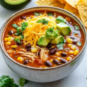 To make Slow Cooker Chicken Enchilada Soup, you need: - 1 pound boneless, skinless chicken breasts - 1 can (15 oz) black beans, rinsed and drained - 1 can (15 oz) corn, drained - 1 can (10 oz) diced tomatoes with green chilies - 1 can (15 oz) enchilada sauce - 1 medium onion, chopped - 2 cloves garlic, minced - 2 cups chicken broth - 1 teaspoon ground cumin - 1 teaspoon chili powder - 1 teaspoon smoked paprika - Salt and pepper to taste - 1 cup shredded cheddar cheese (for serving) - Fresh cilantro, chopped (for garnish) - 1 avocado, diced (for serving) - Tortilla chips (for serving) You can swap some ingredients to meet your taste. For instance, use ground turkey instead of chicken for a lighter option. If you want more heat, try using spicy enchilada sauce. You can also use fresh tomatoes instead of canned ones. If you are short on time, pre-chopped onions and garlic work well. For a vegetarian version, replace chicken with extra beans or lentils. Using fresh and high-quality ingredients makes a big difference. Fresh chicken adds great flavor and tenderness. Canned items should be low-sodium when possible. This keeps your soup healthy and tasty. Fresh spices give a vibrant kick. Quality cheese enhances the overall creaminess. Always choose the best ingredients you can find. It leads to a more delicious meal. {{ingredient_image_1}} 1. Start by placing 1 pound of boneless, skinless chicken breasts at the bottom of the slow cooker. This forms the base for your soup. 2. Next, add 1 can of black beans, drained and rinsed, and 1 can of corn, drained as well. These will give the soup great texture. 3. Pour in 1 can of diced tomatoes with green chilies and 1 can of enchilada sauce. These add rich flavor and spice. 4. Chop 1 medium onion and mince 2 cloves of garlic. Add these to the slow cooker. They bring depth to the dish. 5. Pour in 2 cups of chicken broth to keep everything moist. 6. Sprinkle 1 teaspoon of ground cumin, 1 teaspoon of chili powder, and 1 teaspoon of smoked paprika on top. Add salt and pepper to taste. 7. Gently stir to mix all the ingredients. Make sure the chicken is partly submerged in the liquid. 8. Cover the slow cooker. Cook on low for 6-8 hours or on high for 4-6 hours. The chicken should be tender and cooked through. 9. After cooking, take the chicken out. Shred it using two forks. This makes it easy to mix back into the soup. 10. Return the shredded chicken to the slow cooker and stir well. 11. Taste the soup and adjust the seasoning if needed. 12. Serve hot, topped with shredded cheddar cheese, diced avocado, chopped cilantro, and tortilla chips for some crunch. - Use two forks to shred the chicken. Hold one fork steady and use the other to pull apart the meat. - Shred the chicken while it’s still warm. It’s easier to shred when it’s hot. - If you find it tough, let the chicken cool slightly before shredding. This helps you handle it better. - Not all slow cookers cook at the same speed. Check your model’s manual for specific times. - If your slow cooker runs hot, reduce the cooking time slightly. - For cooler-running models, you might need to cook longer. Always ensure the chicken is fully cooked before shredding. To change the heat, you can adjust the spices. For a spicier soup, add more chili powder or cayenne pepper. Start with 1/4 teaspoon and taste as you go. For a milder version, use less chili powder and skip the green chilies in the tomatoes. You can also add a dollop of sour cream to cool it down. Meal prep is key for busy days. You can prepare the soup ahead of time. Chop the onion and garlic the night before. Store them in the fridge. You can also pre-measure your spices and store them in a small container. This saves time when you are ready to cook. If you want to batch cook, double the recipe. Store leftovers in airtight containers. This way, you have meals ready for the week. Serve the soup with toppings for extra flavor. Add shredded cheddar cheese and diced avocado right before serving. Fresh cilantro adds a nice touch too. You can also pair it with tortilla chips for crunch. For a complete meal, serve it with a side of cornbread or a simple salad. This makes for a filling and tasty dinner. Pro Tips Use Frozen Chicken: Using frozen chicken breasts can save time and ensure you always have ingredients on hand. Just increase the cooking time slightly to ensure they cook through. Customize the Spice Level: If you prefer a spicier soup, consider adding jalapeños or a dash of hot sauce to the mix. Adjust according to your taste! Make it Creamy: For a creamier texture, add a cup of heavy cream or a block of cream cheese during the last 30 minutes of cooking for a rich, velvety soup. Meal Prep Friendly: This soup freezes well! Make a double batch and store leftovers in individual portions for a quick meal later on. {{image_2}} You can make a tasty vegetarian version of this soup. Replace the chicken with 1 pound of chopped mushrooms or lentils. Use vegetable broth instead of chicken broth. This change keeps the flavor and makes it plant-based. You will still enjoy the rich taste of enchiladas without meat. Add in extra beans or veggies like zucchini for more texture. Feel free to get creative with your soup. You can swap the black beans for pinto beans or kidney beans. If you love spice, add jalapeños or a splash of hot sauce. For a smoky flavor, try using chipotle peppers in adobo sauce. You can also change the cheese. Use pepper jack for heat or Monterey Jack for a milder taste. Each swap brings a new twist to the dish. This soup is easy to make gluten-free. Most of the ingredients are already free from gluten. Just make sure the enchilada sauce is gluten-free. Some brands add wheat, so check the label carefully. You can also serve the soup with corn tortilla chips instead of regular chips. This ensures everyone can enjoy a delicious bowl of soup without worry. To store leftovers, let the soup cool first. Use an airtight container. Place the soup in the container and seal it well. Store it in the fridge. It will stay good for about 3 to 4 days. Make sure to label the container with the date. This helps you know when to eat it. For long-term storage, freezing is a great option. Pour the cooled soup into freezer-safe bags or containers. Leave some space at the top for expansion. Seal the bags tightly, removing as much air as possible. Label each bag with the date. The soup can last up to 3 months in the freezer. When you are ready to eat it, just thaw it in the fridge overnight. When reheating, you can use the stove or microwave. For the stove, pour the soup into a pot. Heat it over medium heat, stirring often. This helps the soup heat evenly. For the microwave, place the soup in a microwave-safe bowl. Cover it loosely and heat in short bursts. Stir between intervals to ensure it warms up well. Taste before serving and add extra seasoning if needed. Enjoy your delicious soup! Slow Cooker Chicken Enchilada Soup can last 3 to 4 days in the fridge. Store it in an airtight container. Make sure to let it cool before sealing it. This helps keep the flavors fresh. If you want to keep it longer, consider freezing it. Yes, you can use frozen chicken breasts. Just add a few extra hours to the cooking time. Cook on high for 6 to 8 hours, or on low for 8 to 10 hours. Make sure the chicken reaches 165°F before shredding it. This ensures it is safe to eat. To enhance the flavor, try adding lime juice or fresh lime wedges. You can also add jalapeños for extra heat. Consider using fresh herbs like cilantro or parsley for brightness. A splash of hot sauce can give it a nice kick, too. Don't forget to top it with cheese or avocado for creaminess! This blog post outlined how to make a great Slow Cooker Chicken Enchilada Soup. We looked at all the key ingredients and their quality. You learned step-by-step instructions to cook it right, plus tips for meal prep. We also discussed variations and how to store leftovers. Lastly, FAQs helped clear up common questions. Remember, using fresh ingredients makes a huge difference in flavor. Experiment with spices to find your favorite taste. Enjoy your cooking journey and invite others to share in the delicious results!