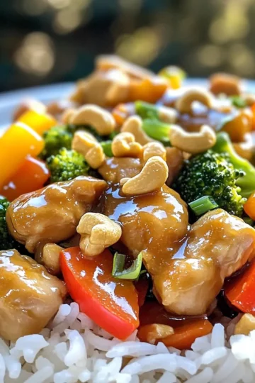 - 1 lb boneless chicken breast - 1 cup raw cashews - 1 bell pepper - 1 cup broccoli florets - 2 carrots - 3 green onions - 3 tablespoons soy sauce - 1 tablespoon hoisin sauce - 1 tablespoon sesame oil - 2 tablespoons vegetable oil - 3 cloves garlic - 1-inch piece of ginger - Salt and pepper When you prepare cashew chicken stir fry, you need fresh and good ingredients. Start with the chicken. Use one pound of boneless chicken breast. Cut it into small, bite-sized pieces. This helps it cook fast and evenly. Next, grab a cup of raw cashews. They add a nice crunch and flavor. You can toast them for extra taste. Now, let’s pick the veggies. I love using a bell pepper. Any color will do! Slice it into strips. You will also need a cup of broccoli florets. They bring a bright color and good nutrition. Don’t forget about the carrots! You will need two. Cut them into thin strips, known as julienne. This helps them cook quickly. For a finishing touch, chop three green onions. They add a fresh taste and nice look. Now, let’s talk about the sauce. You will need soy sauce, hoisin sauce, and sesame oil. Measure out three tablespoons of soy sauce. Add one tablespoon of hoisin sauce and sesame oil each. This mix adds great flavor. Finally, you need cooking essentials. Use two tablespoons of vegetable oil to fry everything. For flavor, have three cloves of garlic and one inch of ginger ready. Mince the garlic and grate the ginger. Also, keep salt and pepper handy to season your dish. These ingredients come together to make a fast and tasty meal. - Patting chicken dry: Take 1 pound of boneless chicken breast. Use a paper towel to pat it dry. This step helps the chicken cook well. Season it with salt and pepper to add flavor. - Toasting the cashews: Grab 1 cup of raw cashews. Put them in a dry skillet. Heat it over medium. Stir the cashews often for about 3-5 minutes. They should turn golden brown. This brings out their rich flavor. Once done, remove them from the skillet and set aside. - Stir-frying the chicken: In the same skillet, add 2 tablespoons of vegetable oil. Let it get hot. Now, add the seasoned chicken pieces. Stir-fry them for 5-7 minutes. You want them to be cooked through and slightly crispy. After that, take the chicken out and set it aside. - Cooking the vegetables: Add 1 more tablespoon of vegetable oil to the skillet. Toss in 3 cloves of minced garlic and 1-inch grated ginger. Stir for about 30 seconds to release the aroma. Then, add the sliced bell pepper, 1 cup of broccoli florets, and 2 julienned carrots. Cook for 4-5 minutes. The veggies should be tender but still crunchy. - Combining sauces and ingredients: Put the cooked chicken back into the skillet with the veggies. Pour in 3 tablespoons of soy sauce, 1 tablespoon of hoisin sauce, and 1 tablespoon of sesame oil. Toss everything together. Cook for another 2-3 minutes. This lets all the flavors mix well. - Adding cashews and green onions: Finally, add the toasted cashews and 3 chopped green onions. Mix everything well. Then, remove the skillet from heat. Your cashew chicken stir fry is ready to serve! - Adjusting seasoning: Start with a little salt and pepper. Taste as you cook. If you want more flavor, add extra soy sauce or hoisin sauce. A dash of sesame oil can also boost the flavor. - Enhancing the sauce: For a richer taste, add a splash of rice vinegar or a pinch of sugar. This balances the salty soy sauce and adds depth. You can also try adding a bit of chili paste for heat. - Stir-frying tips for crispy chicken: Dry the chicken well before cooking. This helps it get crispy. Stir-fry in hot oil for a nice sear. Don’t crowd the pan; cook in batches if needed. - Maintaining vegetable crunch: Add the veggies after the chicken. Stir-fry them quickly over high heat. This keeps them bright and crisp. Cook just until tender but still firm. - Best bases for serving: Serve your stir fry over fluffy rice or quinoa. Both soak up the tasty sauce well. You can also use cauliflower rice for a low-carb option. - Garnishes for presentation: Top with sliced green onions and sesame seeds for a pop of color. A sprinkle of chopped cilantro can add freshness, too. Serve in a nice bowl for a pleasing look. {{image_2}} You can switch the chicken for tofu or shrimp. Tofu gives a great texture. It soaks up the sauce well. Cut firm tofu into cubes and fry until golden. Shrimp cooks fast and adds a sweet taste. Just toss them in the skillet until they turn pink. You can also use beef instead of chicken. Thinly slice flank steak for the best results. Cook it for just a few minutes to keep it tender. This adds a rich flavor to the dish. Feel free to use seasonal vegetables in your stir fry. Carrots and broccoli are great, but you can add bell peppers, snow peas, or zucchini. Snap peas lend a nice crunch. Zucchini cooks quickly and absorbs flavors well. Mix different colors of bell peppers for a vibrant look. Always aim for a mix of textures and colors. This makes your dish more appealing and tasty. If you need a gluten-free option, choose tamari instead of soy sauce. It works just like soy sauce but without the gluten. You can also use coconut aminos for a lighter flavor. For a vegan version, replace the chicken with tofu and use vegan sauces. Make sure the hoisin sauce is vegan as some brands add animal products. This way, everyone can enjoy a delicious meal. To keep your Cashew Chicken Stir Fry fresh, store it in the fridge. Use an airtight container. This helps lock in moisture and flavor. The dish can stay fresh for up to three days. If you want to save it longer, freezing is a good option. Place it in a freezer-safe bag or container. It can last for about three months in the freezer. When it's time to enjoy your leftovers, reheating is key. The best way to reheat stir fry is in a skillet. Heat it over medium heat. Add a splash of water or a little oil. This helps steam the dish. Stir frequently to avoid burning. Avoid using the microwave if you can. Microwaving can make the stir fry soggy, and that’s not tasty. In the fridge, your Cashew Chicken Stir Fry can stay good for three days. After that, its quality might drop. Look for signs of spoilage. If it smells off or has a strange color, toss it. Always trust your senses. If something seems wrong, it’s best to throw it away. To make cashew chicken stir fry, follow these steps: 1. Prep the Chicken: Dry one pound of chicken breast. Use salt and pepper to season. 2. Toast the Cashews: In a skillet, toast one cup of raw cashews for 3-5 minutes until golden. 3. Cook the Chicken: Heat two tablespoons of vegetable oil. Stir-fry the chicken for 5-7 minutes until cooked. 4. Stir Fry Vegetables: Add garlic and ginger. Cook for 30 seconds. Then add sliced bell pepper, broccoli, and carrots. Cook for 4-5 minutes. 5. Combine & Sauce: Add chicken back to the skillet. Pour in three tablespoons of soy sauce, one tablespoon of hoisin sauce, and one tablespoon of sesame oil. Toss for 2-3 minutes. 6. Finish With Cashews: Mix in the toasted cashews and chopped green onions. Serve hot over rice or quinoa. Yes, you can make this dish ahead of time. Here are some meal prep tips: - Cook the Chicken and Veggies: You can cook the chicken and vegetables in advance. Store them in an airtight container. - Make the Sauce: Prepare the sauce ahead. Keep it separate until ready to serve. - Reheat Before Serving: When ready, reheat everything in a skillet. This keeps your dish fresh and tasty. Here are some great side dishes to serve with cashew chicken stir fry: - Rice: Steamed white or brown rice works well. - Quinoa: This is a healthy grain alternative. - Noodles: Try stir-fried noodles for a different twist. - Salad: A light salad can add freshness to your meal. Yes, cashew chicken stir fry is great for meal prepping. Here are best practices: - Storing: Keep leftovers in airtight containers in the fridge for up to four days. - Freezing: You can freeze portions for up to three months. - Reheating: Use a skillet or microwave to reheat. Add a splash of water to keep it moist. Avoid sogginess by reheating quickly. This article covered the key ingredients, cooking steps, and useful tips for cashew chicken stir fry. You can create a tasty and healthy meal with simple ingredients and easy techniques. Remember to adjust flavors and try different proteins or veggies to suit your taste. Meal prepping this dish is smart for quick, delicious dinners. By following these guidelines, you can enjoy a delightful meal time after time. Cook with confidence, and have fun experimenting in the kitchen!