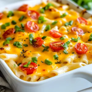 - 8 ounces penne pasta - 1 cup shredded rotisserie chicken - 1/2 cup buffalo sauce - 1 cup ranch dressing - 1 cup shredded cheddar cheese The main ingredients for this dish create a rich and creamy base. The penne pasta provides a hearty texture. Shredded rotisserie chicken adds protein and flavor. Buffalo sauce brings a spicy kick, while ranch dressing balances it with creaminess. Finally, cheddar cheese melts beautifully on top. - 1/2 cup crumbled blue cheese - 1/4 cup green onions, chopped - 1 cup cherry tomatoes, halved These optional ingredients can elevate your dish. Blue cheese adds a tangy flavor for those who enjoy it. Green onions contribute a fresh, crisp bite. Cherry tomatoes add color and sweetness to the bake. Feel free to mix and match based on your taste! - Salt and pepper to taste - 1 tablespoon olive oil - 1/2 teaspoon garlic powder - 1/2 teaspoon onion powder Seasoning is key to bringing out all the flavors. Use salt and pepper to enhance everything. Olive oil helps to grease the baking dish and adds richness. Garlic and onion powder give depth without overpowering the dish. These simple ingredients make a big difference! {{ingredient_image_1}} - Preheat the oven to 350°F (175°C). - Bring a pot of salted water to a boil. Cook 8 ounces of penne pasta until al dente. Drain the pasta and set it aside. - In a large mixing bowl, combine 1 cup of shredded rotisserie chicken, 1/2 cup of buffalo sauce, and 1 cup of ranch dressing. Add the cooked pasta, 1/2 teaspoon of garlic powder, 1/2 teaspoon of onion powder, salt, and pepper to taste. Mix everything until it is well combined. - Gently fold in 1/4 cup of chopped green onions, 1 cup of halved cherry tomatoes, and half of the 1 cup of shredded cheddar cheese. - Lightly grease a 9x13 inch baking dish with 1 tablespoon of olive oil. Pour the pasta mixture into the dish. Spread it out evenly. - Top the pasta with the remaining cheddar cheese and, if you like, 1/2 cup of crumbled blue cheese. - Cover the dish with aluminum foil and bake for 20 minutes. After 20 minutes, remove the foil and bake for an additional 10 minutes. The cheese should be bubbly and golden brown. - Once done, take it out of the oven and let it cool for a few minutes. Garnish with extra green onions before serving. To keep your pasta al dente, cook it for one minute less than the package says. This helps to avoid mushy pasta. After cooking, drain it well and do not rinse. This keeps the surface starch on the pasta, helping sauce stick. For even cheese melting, use shredded cheese instead of blocks. Shredded cheese melts faster and more evenly. Spread cheese evenly over the top of the pasta before baking, so every bite gets that gooey goodness. To adjust spice levels, start with less buffalo sauce. You can always add more later. If you want heat, add some hot sauce or red pepper flakes. Mix these directly into the pasta before baking for better flavor. When mixing ingredients, combine the chicken and sauces first. This helps the flavors blend well. Then, gently fold in the pasta and veggies. This keeps everything intact and tasty. For garnishing, sprinkle chopped green onions and a drizzle of ranch on top just before serving. This adds color and freshness. You can also include a few cherry tomato halves for a pop of red. For gatherings, serve the pasta bake in individual portions. This makes it easy for guests to grab a plate. Use small baking dishes or ramekins for each serving. It looks great and is super convenient! Pro Tips Adjust the Heat: If you prefer a milder dish, reduce the amount of buffalo sauce or opt for a milder variety. You can always add more heat later! Customize Your Cheese: Feel free to mix different types of cheese, such as mozzarella or pepper jack, for varying flavors and textures. Prep Ahead: This dish can be assembled a day in advance. Just cover it well and store it in the refrigerator until you're ready to bake! Use Fresh Ingredients: Fresh green onions and cherry tomatoes not only enhance the flavor but also add a pop of color and freshness to the dish. {{image_2}} You can change the sauce to switch up the flavor. For a tangy twist, try using barbecue sauce. If you want a creamy touch, ranch dressing alone works great. You can also swap out the chicken. Turkey is a great option if you want lean meat. For a vegetarian choice, use tofu or chickpeas for protein. For those who avoid gluten, look for gluten-free penne pasta. Many brands offer great options that taste good. If you want a lighter dish, try low-fat ranch dressing. This change cuts calories without losing flavor. You can also use reduced-fat cheese. Adding more veggies boosts nutrition and flavor. Spinach, bell peppers, or zucchini work well. You can also toss in some frozen peas for color. For cheese, try mozzarella or pepper jack if you want more kick. These swaps add fun new tastes to the dish! To keep your Ranch Buffalo Pasta Bake fresh, store it in an airtight container. Make sure to let it cool first. You can refrigerate leftovers for up to three days. If you want to keep it longer, freezing is a great option. Place the cooled pasta bake in a freezer-safe container. Wrap it tightly with plastic wrap or aluminum foil. It can last up to three months in the freezer. For the best taste, reheat your pasta bake in the oven. Preheat your oven to 350°F (175°C). Place the pasta in a baking dish and cover it with foil. Heat it for about 20 minutes. Remove the foil for the last 5 minutes to crisp the cheese. If you need a quick option, use the microwave. Place a portion on a microwave-safe plate. Heat it for 1 to 2 minutes, checking it often to avoid overheating. In the fridge, this dish lasts about three days. Check for signs of spoilage before eating. Look for changes in smell or color. If it smells off or looks strange, throw it away. Always trust your senses to keep your meals safe. Can I make Ranch Buffalo Pasta Bake ahead of time? Yes, you can make this dish ahead of time. Prepare the pasta bake, cover it, and store it in the fridge. Bake it the next day. Just remember to add a few extra minutes to the cooking time if you bake it cold. What if I don't like blue cheese? If you don’t like blue cheese, skip it! The pasta bake still tastes great without it. Use extra cheddar cheese for creaminess instead. You can also try other cheeses like mozzarella for a milder flavor. How do I know when the cheese is done? The cheese is ready when it is bubbly and golden brown on top. You can check by gently lifting the foil during the last few minutes of baking. If it looks nice and melted, it’s time to take it out. Can I bake it in a different size dish? Yes, you can use a different size dish. Just keep an eye on the cooking time. A smaller dish may need less time to cook, while a larger dish may take longer. Always check for bubbly cheese as your guide. Is this dish healthy? Ranch Buffalo Pasta Bake has some healthy ingredients, like chicken and tomatoes. However, it does have ranch dressing and cheese, which can add fat and calories. How can I make it healthier? You can make it healthier by using whole wheat pasta. You can also reduce the ranch dressing or use a low-fat version. Add more veggies, like spinach or bell peppers, to boost nutrition without adding many calories. This blog post covered all you need to know for a tasty Ranch Buffalo Pasta Bake. We talked about essential ingredients, easy cooking steps, and helpful tips. You also learned about variations and storage methods. I hope these ideas inspire you to cook this dish. Feel free to adjust ingredients to fit your taste. Enjoy every bite and share your creation with friends!