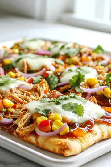 - Chicken and BBQ Sauce: You need 1 pound of boneless, skinless chicken breasts. Use your favorite BBQ sauce, about 1 cup. This sauce makes the chicken juicy and flavorful. - Flatbreads or Naan: Grab 4 flatbreads or naan. They serve as the base for your flatbreads. - Vegetables and Cheese: For the veggies, use 1 cup of thinly sliced red onion and 1 cup of thinly sliced bell peppers. Add ½ cup of corn kernels for sweetness. Finally, include 1 ½ cups of shredded mozzarella cheese for that gooey goodness. - Fresh Herbs: Fresh cilantro or parsley adds a bright touch. It makes the dish pop. - Additional Toppings: You can add extra toppings like sliced jalapeños for heat or avocado for creaminess. These additions can customize your flatbread to your taste. Seasoning the Chicken Breasts Start by preheating your oven to 400°F (200°C). In a medium bowl, take 1 pound of boneless, skinless chicken breasts. Season them with salt, pepper, and 2 tablespoons of olive oil. Drizzle half a cup of your favorite BBQ sauce over the chicken. Toss it well to coat every piece. Baking the Chicken on Sheet Pan Now, place the seasoned chicken on a sheet pan. Bake it in the oven for about 20-25 minutes. Use a meat thermometer to check that it reaches 165°F (75°C). This means it is fully cooked and safe to eat. Mixing the Veggies with BBQ Sauce While the chicken bakes, prepare your veggies. In a separate bowl, combine 1 cup of thinly sliced red onion, 1 cup of thinly sliced bell peppers, and ½ cup of corn kernels. Pour the remaining BBQ sauce over this mix. Toss everything together until the veggies are well coated. Layering Ingredients Once the chicken is baked, remove it from the oven and let it cool for a couple of minutes. Shred the chicken using two forks. On the same sheet pan, lay out 4 flatbreads or naan. Evenly distribute the shredded chicken over each flatbread. Next, sprinkle the veggie mixture on top. Final Baking Process Now, it’s time for the cheese! Evenly top each flatbread with 1 ½ cups of shredded mozzarella cheese. Return the sheet pan to the oven and bake for another 10-15 minutes. Wait until the cheese is bubbly and golden. When done, take it out and let it cool for a few minutes. Garnish with fresh cilantro or parsley before slicing into wedges. Enjoy! To ensure your chicken cooks perfectly, set your oven to 400°F (200°C). Bake the chicken for 20-25 minutes. Use a meat thermometer to check the internal temperature. It should reach 165°F (75°C). This step keeps your chicken juicy and safe to eat. Shredding chicken can be messy, but I have a simple trick. After baking, let the chicken cool for a few minutes. Then, use two forks to shred it. Hold one fork in the chicken and pull with the other. This method makes shredding easy and quick. You can also use your hands if you prefer. Just remember to wash your hands first! For the best cheese texture, sprinkle the shredded mozzarella evenly over the flatbreads. When you bake them again for 10-15 minutes, the cheese will melt perfectly. To get a golden color, you can broil the flatbreads for the last minute. Just watch closely to avoid burning. This will give you that nice, bubbly cheese everyone loves! {{image_2}} You can change the protein in this recipe. Try using ground turkey or shredded pork. These options work well with BBQ sauce. You can also swap the BBQ sauce. Use teriyaki sauce for a sweet twist or buffalo sauce for a spicy kick. Both options add a unique flavor to your flatbreads. Feel free to mix up the vegetables. Use seasonal veggies like zucchini or spinach. These add great color and taste. You can also add diced tomatoes or jalapeños for extra flavor. Think about using sweet corn for crunch or black beans for protein. The more colors, the more fun your flatbreads will look and taste. You have choices for flatbreads. Store-bought naan is quick and easy. If you want to try making your own, it can be a fun project! Homemade flatbreads can be soft and chewy. This adds a special touch to your meal. Choose what fits your time and mood best! For the best taste, let your flatbreads cool before storing. Place them in an airtight container. This keeps the flatbreads fresh and prevents them from getting soggy. You can safely store the flatbreads in the fridge for up to three days. If you want a quick meal, simply take them out and enjoy. Freezing flatbreads is a great way to save them for later. First, let them cool completely. Then, wrap each flatbread in plastic wrap. Place the wrapped flatbreads in a freezer bag or a freezer-safe container. This helps to keep them from freezer burn. They will stay good for about two to three months. When you want to eat them, just thaw them in the fridge overnight. To keep your flatbreads tasty, reheat them the right way. Preheat your oven to 350°F (175°C). Place the flatbreads on a baking sheet. Heat them for about 10 minutes. This helps keep the cheese melty and the bread crispy. You can also use a microwave, but this may make the flatbreads a bit soggy. For best results, the oven is my top choice! Enjoy your meal again! Yes, you can use leftover chicken. It's a great way to save time and reduce waste. Make sure the chicken is shredded or diced. This helps it mix well with the other toppings. - Tips for Using Leftovers: - Use rotisserie chicken for a quick option. - Add leftover chicken to the BBQ sauce before layering. - Adjust the amount of sauce based on your chicken's flavor. The best way to know is by checking the internal temperature. Chicken should reach 165°F (75°C). Use a meat thermometer for accurate readings. - Importance of Internal Temperature: - Cooking to the right temperature keeps the chicken safe to eat. - Overcooking can make chicken dry and tough. Yes, you can make it gluten-free easily. Look for gluten-free flatbreads or naan. Many brands offer tasty options. - Options for Gluten-Free Flatbreads: - Check local stores for pre-made gluten-free options. - You can also make flatbreads using gluten-free flour at home. This blog post showed how to make tasty chicken flatbreads with BBQ sauce. We covered the main ingredients, including chicken, flatbreads, veggies, and cheese. I shared step-by-step instructions for baking and assembling. You now have tips for perfect cooking times and shredding chicken. Don't forget the variations and storage tips to keep your flatbreads fresh. With these insights, you can enjoy a delicious and easy meal anytime. Embrace your creativity and enjoy cooking!