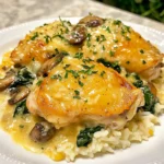 - 4 boneless, skinless chicken thighs - 1 cup jasmine rice - 2 cups chicken broth - 1 cup heavy cream The main ingredients make this dish rich and tasty. Chicken thighs give great flavor. They stay juicy and tender during cooking. Jasmine rice adds a lovely aroma and texture. Chicken broth boosts the overall taste. Heavy cream brings creaminess and depth. - 1 medium onion, diced - 3 cloves garlic, minced - 1 teaspoon dried thyme - 1 teaspoon paprika - 1 cup mushrooms, sliced - 1 cup fresh spinach Now, let’s talk about the flavor enhancers. Onions and garlic are the base for many meals. They add sweetness and warmth. Thyme and paprika give an earthy taste. Mushrooms add umami, while spinach adds color and nutrients. Together, they create a balanced dish. - Salt and pepper to taste - Fresh parsley, chopped (for garnish) Finally, seasoning is key. Salt and pepper bring out the flavors. Fresh parsley adds a pop of color and freshness. It brightens the dish and looks appealing on the plate. Don't skip these small but vital steps! {{ingredient_image_1}} First, season the chicken thighs. Use salt, pepper, thyme, and paprika. This blend adds great taste. Next, sear the chicken in a hot skillet with olive oil. Searing locks in flavor and keeps the meat juicy. Cook each side for about 5-6 minutes. Look for a golden brown color. Once done, remove the chicken and set it aside. In the same skillet, add diced onions and minced garlic. Sauté them for 2-3 minutes. The goal is to make the onions clear and soft. Then, add sliced mushrooms. Cook for about 5 minutes. This step builds layers of flavor that enhance the dish. Now, pour in the chicken broth and add the heavy cream. Stir well to combine. Bring this mix to a simmer. Let it cook for 3-4 minutes until it thickens slightly. This creamy sauce will coat the chicken and rice. If you want it thicker, simmer it longer. Next, stir in the jasmine rice. Place the seared chicken thighs back in the skillet. Nestle them into the sauce. Cover the skillet and reduce the heat to low. Let it simmer for 20-25 minutes. This allows the rice to absorb the flavors and become tender. In the last 5 minutes of cooking, add fresh spinach. Stir it in until it wilts. This adds color and nutrients to the dish. Taste the mixture and adjust the seasoning. Add extra salt and pepper if needed. This final step ensures the dish is perfectly seasoned. To get that perfect creamy texture, start with heavy cream. It has the richness you need for this dish. If you want a lighter option, use half-and-half. You can also add a little cornstarch mixed with water to thicken the sauce. This helps if you want to keep it dairy-free. Herbs and spices add depth to your dish. Dried thyme and paprika work well in this recipe. You can also try adding fresh herbs like basil or cilantro. For proteins, chicken thighs are great, but you can use chicken breasts or even turkey if you prefer. Use a large, heavy skillet for even cooking. A non-stick skillet is great as it keeps the chicken from sticking. Make sure to have a lid for your skillet. This helps trap steam, which cooks the rice perfectly and keeps the chicken moist. Pro Tips Marinate for Flavor: For an extra depth of flavor, consider marinating the chicken thighs in a mixture of olive oil, garlic, thyme, and paprika for at least 30 minutes before cooking. Use Fresh Herbs: Fresh herbs can elevate the dish significantly. Try adding fresh thyme or basil when serving for a burst of freshness. Perfect Rice: To ensure the rice cooks evenly, rinse it under cold water before adding it to the dish to remove excess starch. Rest Before Serving: Let the dish sit for 5-10 minutes after cooking before serving. This allows the flavors to meld and the rice to set properly. {{image_2}} You can enhance creamy smothered chicken and rice with different vegetables. Try adding bell peppers, zucchini, or carrots. Each will give a new taste and color to the dish. Mushrooms also add depth. You can use cremini, shiitake, or even portobello. Each type offers a unique flavor. Just slice them up and sauté with the onions and garlic. If you want to switch proteins, chicken breasts work well. They will cook a bit faster and remain juicy if you don’t overcook them. For plant-based options, consider tofu or tempeh. Both can soak up the creamy sauce. They provide a hearty texture and are great choices for a vegetarian meal. To add heat, sprinkle in some chili flakes. Start with a pinch and adjust to your taste. This can bring a nice kick to the creamy sauce. You can also experiment with different spices. Try cumin for a warm flavor or curry powder for a rich twist. Each spice can change the whole dish, making it fun to explore! To keep your creamy smothered chicken and rice fresh, use airtight containers. Glass or plastic containers work well. Make sure they seal tightly. This keeps out air and avoids spoilage. Refrigerate leftovers within two hours of cooking. The dish stays good for about 3-4 days in the fridge. Always check for any signs of spoilage before eating. You can reheat creamy smothered chicken and rice on the stovetop or in the microwave. For stovetop reheating, place the dish in a skillet over low heat. Stir it often to heat evenly. This method helps maintain the creaminess. If using a microwave, cover the dish loosely with a lid. Heat in short bursts of 1-2 minutes, stirring in between. This prevents uneven heating and drying out. If you want to freeze your dish, let it cool completely first. Use freezer-safe containers or bags. Remove as much air as possible to avoid freezer burn. Label the containers with the date. You can freeze it for up to three months. To thaw, move it to the fridge overnight. Reheat gently, either on the stovetop or microwave, to enjoy your delicious meal again! You should cook chicken thighs for about 25 to 30 minutes. Start by searing them for 5 to 6 minutes on each side. This gives them a nice brown color. After that, let them simmer with the rice and sauce. The heat helps the chicken cook fully and stay juicy. Use a meat thermometer to check if they reach 165°F. This makes sure they are safe to eat. Yes, you can use brown rice instead of jasmine rice. However, you need to adjust the cooking time. Brown rice takes longer to cook, about 40 to 45 minutes. You should also add more liquid. Use 2 ½ cups of chicken broth instead of 2 cups. This helps the brown rice absorb enough moisture and cook properly. You can use several options instead of heavy cream. Coconut cream is a good choice for a dairy-free option. It adds a nice flavor, too. You can also use whole milk with a bit of flour. Mix 1 cup of whole milk with 2 tablespoons of flour. This will help thicken your sauce. Remember, these substitutes change the taste and texture a little, but they can still make a creamy dish. This blog post outlined how to make a delicious dish with chicken thighs and jasmine rice. You learned about the main ingredients, flavor boosters, and step-by-step cooking instructions. Tips for creaminess and variations keep your meal exciting. Proper storage ensures that leftovers taste great. Experiment with herbs and proteins to find your favorite combo. Cooking should be fun, so let your creativity shine! Enjoy your time in the kitchen and share your tasty results!