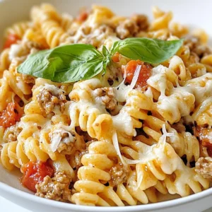 To make Cheesy Ground Turkey Pasta, gather the following ingredients: - 1 pound ground turkey - 12 ounces pasta (choose fusilli or penne) - 1 tablespoon olive oil - 1 small onion, finely chopped - 3 cloves garlic, minced - 1 can (14.5 ounces) diced tomatoes, drained - 1 cup chicken broth - 1 teaspoon Italian seasoning - ½ teaspoon red pepper flakes (optional) - 2 cups shredded mozzarella cheese - ½ cup grated Parmesan cheese - Salt and pepper to taste - Fresh basil for garnish Each ingredient plays a key role in the dish. Ground turkey keeps it lean, while pasta makes it hearty. The olive oil adds richness, and the onion and garlic give it great flavor. Diced tomatoes bring sweetness and moisture, while chicken broth adds depth. Seasonings are essential too. Italian seasoning blends herbs and spices, giving the dish warmth. Red pepper flakes can add a nice kick, but they are optional. The cheeses melt into a creamy, cheesy delight. Lastly, fresh basil brightens the dish when you serve it. Keep these ingredients ready. You’ll enjoy a quick and tasty meal that’s sure to please! {{ingredient_image_1}} First, boil water in a big pot. Add a pinch of salt to the water. Then, add 12 ounces of pasta. Cook it until al dente, which means it should be firm but not hard. This usually takes about 8 to 10 minutes. Once done, drain the pasta in a colander and set it aside. Next, heat 1 tablespoon of olive oil in a large skillet over medium heat. Once hot, add 1 small chopped onion and 3 minced garlic cloves. Cook for about 3 to 5 minutes. You want the onion to become soft and a bit clear. The garlic should smell great too. Now, add 1 pound of ground turkey to the skillet. Use a spatula to break it apart. Season the turkey with salt, pepper, 1 teaspoon of Italian seasoning, and optional red pepper flakes for heat. Cook for about 7 to 10 minutes. Make sure the turkey is browned and cooked through. It's time to mix in flavor! Stir in 1 can of drained diced tomatoes and 1 cup of chicken broth. Bring everything to a simmer and let it cook for about 5 minutes. After that, add the cooked pasta to the skillet. Stir well to combine all the tasty ingredients. Finally, sprinkle 2 cups of shredded mozzarella cheese and ½ cup of grated Parmesan cheese over the mixture. Stir it gently to ensure the cheese spreads evenly. Let it melt for about 2 to 3 minutes. This makes your dish creamy and cheesy. Enjoy your meal! To ensure tender pasta, cook it until just al dente. Al dente means it should still have a slight bite. Check the package instructions for timing. Once cooked, drain immediately. Don't rinse it; this helps the sauce stick later. When browning ground turkey, use medium heat. Add the turkey into a hot skillet. Break it apart gently with a spatula. Season it well with salt, pepper, and Italian herbs. Cook until it’s no longer pink, about 7 to 10 minutes. This browning adds flavor. For extra kick, add spices! Red pepper flakes bring heat. A pinch can go a long way. You can also try adding a teaspoon of smoked paprika for depth. Want more veggies? Chop up bell peppers, zucchini, or spinach. Add them when you sauté the onions and garlic. They bring color and nutrients. For serving, use deep bowls. This keeps the pasta warm and makes it look nice. Top each bowl with fresh basil leaves. This adds a pop of color and flavor. Don't forget extra grated Parmesan on top! It looks great and tastes amazing. Pro Tips Use Lean Turkey: Opt for lean ground turkey to keep the dish healthier while still providing a rich flavor. Cheese Variations: Experiment with different cheeses like cheddar or pepper jack for a unique twist on the traditional mozzarella. One-Pot Wonder: For easier cleanup, consider cooking the pasta directly in the sauce before adding the cheese. Flavor Boost: Enhance flavor by adding fresh herbs like thyme or oregano along with the Italian seasoning. {{image_2}} You can switch out ground turkey for other meats. Ground chicken or beef works well. For a lighter option, try ground turkey breast. If you prefer plant-based proteins, use lentils or crumbled tofu. Both options keep it healthy and tasty. This dish is flexible with pasta shapes. You can use fusilli, penne, or even spaghetti. Each shape holds sauce in its own way. If you need gluten-free pasta, look for options made from rice or quinoa. These will still taste great and fit your diet. Want a creamy twist? Mix in some cream cheese or sour cream for a rich sauce. You can also add pesto or marinara sauce for extra flavor. Each sauce brings a new taste to your cheesy ground turkey pasta. Feel free to explore and find your favorite! To keep your cheesy ground turkey pasta fresh, place it in an airtight container. This helps prevent it from drying out. Store it in the fridge right after it cools down. Your pasta will stay fresh for about 3 to 4 days. If you want to keep it longer, consider freezing it. In the freezer, it can last for about 2 to 3 months. When it's time to enjoy leftovers, you have a few easy ways to reheat. The microwave works well for quick meals. Place a serving in a bowl, cover it, and heat for about 2 minutes. Stir halfway through for even warming. You can also use a skillet on low heat. Add a splash of water or broth to keep it moist. Stir often until heated through. This will help maintain the creamy texture and rich flavors of the dish. Yes, you can use other meats. Ground chicken, beef, or pork work well. You can even try ground lamb for a unique flavor. Just make sure to adjust the cooking time if you pick a different meat. Yes, this recipe freezes well. To freeze, let the dish cool completely. Place it in an airtight container. You can freeze it for up to three months. When ready to eat, thaw it in the fridge overnight. Reheat it on the stove or in the microwave until hot. To add spice, try more red pepper flakes. You can also use hot sauce or diced jalapeños. For a smoky flavor, add chipotle peppers. Adjust the amount to suit your taste. Definitely! You can swap out the turkey for lentils or mushrooms. Use vegetable broth instead of chicken broth. You can also add veggies like spinach, bell peppers, or zucchini for more flavor and nutrition. This recipe offers a tasty and easy way to enjoy pasta with ground turkey. You can customize it with different meats, pastas, and sauces. Remember to store leftovers properly to keep them fresh. Use the tips and variations to make this dish your own. Cooking should be fun and creative, so try something new with each batch! Enjoy your delicious meals and share them with family and friends.