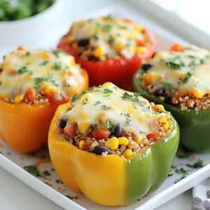 - 4 large bell peppers (red, yellow, green, or orange) - 1 cup quinoa, rinsed and drained - 2 cups vegetable broth - 1 can (15 oz) black beans, rinsed and drained - 1 cup corn kernels (fresh or frozen) - 1 cup diced tomatoes (canned or fresh) To make classic stuffed peppers, start with the bell peppers. They are the star of this dish. Choose any color you like. Each color brings its own taste and charm. Next, you need quinoa. This grain adds a nutty flavor and good texture. Rinse it well before cooking. Using vegetable broth instead of water gives the quinoa extra taste. Black beans add protein and creaminess. Make sure to rinse them to remove excess sodium. Corn kernels add a sweet crunch. You can use fresh or frozen corn. Diced tomatoes bring juiciness and flavor to the mix. They also add a nice pop of color. - 1 teaspoon ground cumin - 1 teaspoon smoked paprika - 1 teaspoon garlic powder - Salt and pepper to taste - 1 cup shredded cheese (cheddar or mozzarella) - Fresh cilantro for garnish (optional) Now, let's talk about flavor. Ground cumin adds warmth and earthiness. Smoked paprika brings a hint of smokiness. Garlic powder enhances the dish with its strong taste. Don't forget salt and pepper! They balance all the flavors. For toppings, shredded cheese is a must. Cheddar or mozzarella works well. It melts beautifully and adds richness. If you want a fresh touch, sprinkle cilantro on top after baking. It adds a burst of color and freshness. With these ingredients, you create a dish that is tasty, colorful, and full of good stuff. Enjoy the process of making these classic stuffed peppers. They will impress your family and friends! {{ingredient_image_1}} First, we need to get the oven ready. Preheat your oven to 375°F (190°C). Next, grab four large bell peppers in any color you like. Slice off the tops and remove the seeds and membranes. Set the tops aside for later. This step helps make room for our tasty filling. Now, let’s cook the quinoa. In a medium saucepan, bring 2 cups of vegetable broth to a boil. Once boiling, stir in 1 cup of rinsed and drained quinoa. Lower the heat, cover the pot, and let it simmer. In about 15 minutes, the quinoa will become fluffy, and the liquid will be gone. While the quinoa cooks, let’s mix our filling. In a large bowl, add 1 can of rinsed and drained black beans, 1 cup of corn, and 1 cup of diced tomatoes. You can use fresh or canned tomatoes based on what you have. For added flavor, sprinkle in 1 teaspoon of ground cumin, 1 teaspoon of smoked paprika, and 1 teaspoon of garlic powder. Season with salt and pepper to taste. Once the quinoa is cooked, combine it with the bean and veggie mix. Stir well until everything is mixed evenly. This blend is what makes the peppers so tasty. Now comes the fun part. Stuff each bell pepper with your filling mixture. Make sure to fill them generously. Place the peppers upright in a baking dish. If you have any leftover filling, pour it around the peppers for extra flavor. To finish, sprinkle 1 cup of shredded cheese on top of each pepper. This will melt beautifully while baking. Cover the dish with aluminum foil so the cheese doesn’t brown too soon. Bake the stuffed peppers in the preheated oven for 30 minutes. After that, carefully remove the foil. Bake them uncovered for another 10-15 minutes, until the cheese is bubbly and golden. Once they’re done, let the peppers cool for a few minutes. If you like, you can garnish them with fresh cilantro before serving. Enjoy your delicious, colorful stuffed peppers! To make great stuffed peppers, pick large bell peppers. Red, yellow, green, or orange all work well. They should be firm and heavy for their size. Look for smooth skin with no soft spots. Fresh peppers stay crisp after cooking. Make the filling tasty! Use enough salt and spices. Ground cumin, smoked paprika, and garlic powder give a nice kick. Mix everything well to spread the flavors. For gooey cheese on top, sprinkle it generously. Cheese melts best when it covers the filling fully. Soggy peppers can ruin your dish. To avoid this, bake them uncovered at the end. This lets excess moisture escape. If you overcook quinoa, it can get mushy. Keep an eye on it while it cooks. Follow the cooking time closely for the best texture. Pro Tips Choose Colorful Peppers: Using a mix of bell pepper colors not only makes the dish visually appealing but also adds different flavors and nutrients. Flavorful Quinoa: Cook the quinoa in vegetable broth instead of water for an extra layer of flavor that enhances the overall taste of your stuffed peppers. Experiment with Fillings: Feel free to customize the filling by adding cooked meat, different beans, or even vegetables like zucchini or spinach for added nutrition. Cheese Variations: Try different types of cheese, such as feta or pepper jack, to add unique flavors to your stuffed peppers. {{image_2}} Stuffed peppers offer fun ways to mix flavors. I love playing with different ingredients. Here are three tasty variations you can try. For a twist, use rice, tofu, and soy sauce. Start with cooked rice. You can use jasmine or brown rice. Mix in crumbled tofu for protein. Add soy sauce for flavor. Throw in some chopped green onions and carrots too. This gives the dish crunch and color. Stuff the bell peppers as usual. Bake them like the classic recipe. This version has a spicy kick! Use salsa, spices, and jalapeños. Start with your cooked quinoa. Add salsa to it for a zesty taste. Then mix in chopped jalapeños for heat. Don’t forget to sprinkle in cumin and chili powder. This adds the right spice. Fill the peppers and top with cheese. Bake as you normally would, and enjoy the fiesta! For the meat lovers, add ground beef or turkey. Begin with sautéing the meat until it's brown. Drain any extra fat. Mix the cooked meat with your quinoa and other ingredients. You can still use black beans and corn. This keeps the dish hearty and filling. Stuff the peppers and add cheese on top. Bake until the cheese is melty and delicious. To store your leftover stuffed peppers, let them cool first. Place them in an airtight container. This keeps them fresh and safe. You can keep them in the fridge for up to 3 to 4 days. If you want to enjoy them later, freezing is a great option. You can freeze stuffed peppers before or after baking. If you freeze them before, prepare and stuff the peppers, then wrap them tightly in plastic wrap. Place them in a freezer-safe bag. If you bake the peppers first, let them cool completely. Then, follow the same wrapping method. To reheat frozen stuffed peppers, take them out and let them thaw in the fridge overnight. Preheat your oven to 375°F (190°C). Place the peppers in a baking dish and cover with foil. Bake for about 25 to 30 minutes until heated through. Enjoy them just as if they were fresh! Yes, you can make stuffed peppers ahead of time. This saves time on busy days. To prep, cook the filling first. Stuff the peppers, then cover them and place them in the fridge. You can do this a day before baking. When ready, just pop them in the oven. They will taste fresh and delicious. Stuffed peppers pair well with many sides. Here are some ideas: - A simple green salad with vinaigrette - Rice or quinoa for extra carbs - Roasted vegetables for added flavor - Garlic bread for some crunch These sides enhance the meal and keep it balanced. Making stuffed peppers healthier is easy. Here are some tips: - Use less cheese or choose a low-fat option. - Add more veggies like spinach or zucchini to the filling. - Swap quinoa for brown rice for more fiber. - Try using turkey or chicken instead of beans for protein. These changes keep the dish tasty while reducing calories. Classic stuffed peppers are fun and tasty. You learned about main ingredients like peppers, quinoa, black beans, and seasoning. I shared step-by-step instructions for preparation, filling, and baking. We covered tips for choosing fresh peppers and ensuring every bite is full of flavor. You can also explore variations to suit any diet. Don't forget about storing tips for leftovers and freezing. With these ideas, you can create a delicious meal every time. Enjoy making your stuffed peppers just the way you like!