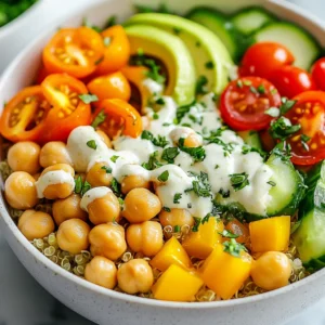 - 1 cup cooked quinoa - 1 can (15 oz) chickpeas, drained and rinsed - 1 cup edamame, shelled - 1 bell pepper, diced (any color) - 1 cup cherry tomatoes, halved - 1 avocado, diced - ½ cup cucumber, chopped - ½ cup Greek yogurt (for dressing) - 2 tablespoons tahini - 1 tablespoon lemon juice - 1 teaspoon garlic powder - Salt and pepper to taste - Fresh parsley or cilantro for garnish Each serving of this bowl packs about 20 grams of protein. The protein comes from quinoa, chickpeas, and edamame. A balanced bowl has around 400 calories. Each ingredient adds unique health benefits. Quinoa is a complete protein. Chickpeas provide fiber, and edamame offers essential amino acids. Fresh veggies bring vitamins and minerals, making this bowl a healthy choice. You can add fresh herbs like parsley or cilantro for taste. Toppings like seeds or nuts add crunch. Consider pumpkin seeds or walnuts for added texture and nutrition. They boost healthy fat content and make the dish more filling. {{ingredient_image_1}} First, take your cooked quinoa. Place it in a large bowl. This quinoa is the heart of your meal. It adds fiber and protein. Using cooked quinoa is key. It makes the bowl filling and satisfying. Next, add chickpeas and edamame. Spread them evenly over the quinoa. These ingredients boost protein and texture. Chickpeas offer crunch, while edamame adds creaminess. Together, they make the bowl hearty. Now, it’s time to add veggies. Diced bell pepper, halved cherry tomatoes, diced avocado, and chopped cucumber should go on top. Use bright colors for a fun look. Arrange them artfully. This adds flavor and makes your bowl pop. In a small bowl, mix Greek yogurt, tahini, lemon juice, garlic powder, salt, and pepper. Stir until smooth. Taste the dressing and adjust the seasoning. You want it to be bright and zesty. This dressing ties the whole bowl together. Drizzle the dressing over your bowl. Use a spoon to make it pretty. Let it flow over the veggies. This adds flavor in every bite. Serve the bowls right away for the best taste. Finally, finish with fresh herbs. Sprinkle parsley or cilantro on top. This gives your bowl a fresh touch. You can also pack it for meal prep. These bowls are perfect for lunch all week. Preparing your ingredients in advance makes lunch easy. Cook a large batch of quinoa. Store it in the fridge for up to five days. Rinse and drain chickpeas ahead. This saves time when you are ready to eat. Portion your lunch bowls into containers. This makes grabbing a meal quick. Use clear containers for easy viewing. You will see what you have and avoid waste. Spices and seasonings can change your lunch bowl's taste. Try adding cumin for warmth. You can also mix in smoked paprika for a hint of smokiness. Fresh herbs like cilantro or parsley brighten the dish. Mix and match your veggies too. Swap bell peppers for zucchini. Add roasted sweet potatoes for a twist. The more colorful your bowl, the more fun it is to eat! To keep your lunch bowls fresh, choose the right containers. Use airtight glass containers. They help to lock in flavor and keep out moisture. Store cut veggies separately from dressing. This keeps them crisp and crunchy. For the best taste, eat within three days. Look for signs of spoilage, like an off smell or discoloration. Pro Tips Perfect Quinoa: To achieve fluffy quinoa, rinse it under cold water before cooking to remove any bitterness from the saponins. Chickpea Magic: For crispier chickpeas, roast them in the oven for 20-30 minutes at 400°F (200°C) after draining and rinsing. Veggie Variations: Feel free to mix and match your favorite vegetables or use seasonal produce for a fresh twist. Meal Prep Tips: Store the dressing separately from the bowls to keep the ingredients fresh and prevent sogginess. {{image_2}} For a protein boost, you can try other legumes. Lentils, black beans, and kidney beans pack a punch too. Each of these beans adds unique flavors and textures. You can mix and match to keep it interesting. If you want a quinoa substitute, consider farro or brown rice. Both options provide a chewy texture and are packed with nutrients. You can make simple vegan dressings to suit your taste. Try using olive oil and balsamic vinegar for a zesty kick. Another great option is a tahini-based dressing. For flavor enhancements, add fresh herbs, like basil or dill. A dash of mustard or a sprinkle of nutritional yeast can elevate your dressings too. Experimenting with spices like cumin or smoked paprika adds depth. You can adjust your ingredients based on what’s in season. In summer, use fresh corn or zucchini. In fall, swap in roasted sweet potatoes or apples. Local produce not only tastes better, but it also supports your community. Always check your local farmer's market for fresh options. This way, your bowl stays vibrant and exciting throughout the year. To keep your lunch bowls fresh, use airtight containers. Glass or BPA-free plastic works well. I recommend dividing the ingredients. Store proteins and veggies separately to keep them crisp. Add a paper towel to absorb moisture. This helps prevent sogginess in your veggies. To safely reheat the bowls, use the microwave. Heat in short bursts of 30 seconds. Stir between heating to ensure even warmth. If you prefer, you can use a stovetop. Just warm over low heat until hot. Serve with a drizzle of extra dressing for added flavor after reheating. You can store these bowls in the fridge for up to four days. Look for signs of spoilage. If the veggies become slimy or off-smelling, it’s time to toss them. Freshness is key for great taste and nutrition. The best high-protein vegetarian foods include: - Chickpeas - Lentils - Quinoa - Edamame - Tofu - Greek yogurt Chickpeas and lentils are great legumes. They pack protein and fiber. Quinoa is a grain that contains all nine essential amino acids. Edamame offers a fun, crunchy bite. Tofu is excellent for soaking up flavors. Greek yogurt adds creaminess and protein to any dish. You can easily personalize your lunch bowl. Here are some ideas: - Swap chickpeas for black beans or lentils. - Use brown rice instead of quinoa. - Add your favorite veggies, like spinach or roasted beets. - Experiment with different dressings, like a spicy sriracha mix. Mixing flavors and colors makes it exciting. Try new ingredients based on your taste. You can also adjust the protein levels by adding nuts or seeds. Yes, you can make this recipe vegan! Here are some substitutions: - Replace Greek yogurt with dairy-free yogurt. - Use tahini or a nut-based cream instead. - Ensure your dressing is free of any dairy. These swaps will keep the dish creamy and tasty. You can enjoy all the flavors while sticking to a vegan diet. Absolutely! These lunch bowls are great for meal prep. Here are some tips: - Prepare ingredients in advance and store them separately. - Layer the ingredients in containers to keep them fresh. - Use airtight containers to maintain crispness. These bowls can last in the fridge for up to four days. Pack them for work or school, and you'll have a healthy meal ready to go! In this article, we explored how to create delicious vegetarian high-protein lunch bowls. We covered key ingredients, from quinoa and chickpeas to fresh veggies and dressings. Each component offers unique health benefits, boosting nutrient intake. I shared step-by-step instructions and useful tips for meal prep and flavor enhancement. Remember to experiment with variations and keep your bowls fresh. These lunch bowls are not just healthy—they fit any lifestyle. Enjoy crafting your perfect lunch bowl and make it your own.