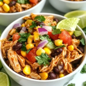 - 2 lbs boneless, skinless chicken breasts - 1 can (15 oz) black beans, rinsed and drained - 1 can (15 oz) corn, drained - 1 can (10 oz) diced tomatoes with green chilies - 1 bell pepper, diced - 1 small red onion, chopped - 2 cloves garlic, minced - 1 tablespoon taco seasoning - 1 teaspoon cumin - Salt and pepper to taste - Fresh cilantro, chopped (for garnish) - Lime wedges (for serving) To make Crockpot Fiesta Chicken, gather these ingredients first. Start with chicken breasts, which provide a great base. Black beans and corn add texture and protein. Diced tomatoes with green chilies bring a nice kick. Fresh veggies, like bell pepper, red onion, and garlic, add flavor and color. Taco seasoning and cumin spice it up, while salt and pepper balance everything. Finally, cilantro and lime wedges brighten each serving. When selecting ingredients, look for high-quality products. Fresh vegetables make a big difference in taste. Choose low-sodium beans and tomatoes for a healthier dish. This mix of flavors creates a meal everyone will love. {{ingredient_image_1}} Start by placing the boneless chicken breasts in the bottom of your crockpot. Make sure they are flat and not stacked. This helps them cook evenly. In a large bowl, combine these veggies and beans: - 1 can (15 oz) black beans, rinsed and drained - 1 can (15 oz) corn, drained - 1 can (10 oz) diced tomatoes with green chilies - 1 bell pepper, diced - 1 small red onion, chopped - 2 cloves garlic, minced Then, add the spices: - 1 tablespoon taco seasoning - 1 teaspoon cumin - Salt and pepper to taste Stir everything well. You want each piece to get coated with spices. Spoon the vegetable mix over the chicken in the crockpot. Make sure the chicken is covered well. Cover the crockpot. Set it to cook on low for 6-8 hours or high for 3-4 hours. When it's done, shred the chicken with two forks in the crockpot. Stir everything together to mix the flavors. Enjoy your tasty meal! To boost the taste of your Crockpot Fiesta Chicken, consider these tips: - Add more spice: You can use smoked paprika for a smoky flavor. - Fresh herbs: Toss in fresh oregano or thyme for added depth. - Toppings: Try avocado slices, shredded cheese, or sour cream on top. - Zesty kick: A splash of hot sauce can spice things up! To shred the cooked chicken easily, follow these steps: 1. After cooking, use two forks. 2. Hold one fork steady and pull the chicken apart with the other. 3. Shred right in the crockpot to mix flavors. This method saves time and keeps the chicken juicy. Pair your fiesta chicken with these sides: - Rice or tortillas: Serve over white rice or in corn tortillas. - Salad: A fresh green salad balances the meal. - Guacamole: Creamy guacamole adds a fun twist. - Chips: Tortilla chips are great for dipping! These ideas make your meal more fun and tasty. Enjoy! Pro Tips Perfect Shredding: For easier shredding, let the chicken cool slightly before using two forks to shred it in the crockpot. This helps to retain moisture and flavor. Customize Your Spice Level: Adjust the amount of taco seasoning and diced tomatoes with green chilies to suit your heat preference. You can also add fresh jalapeños for an extra kick! Make It a Meal: Serve the fiesta chicken over rice, quinoa, or in tortillas for a complete meal. Add toppings like avocado, sour cream, or shredded cheese for extra flavor. Leftover Magic: This dish makes excellent leftovers! Store any extra in an airtight container in the fridge for up to 3 days, or freeze for up to 3 months for a quick meal later. {{image_2}} You can easily change some ingredients in this recipe. For beans, use pinto or kidney beans instead of black beans. If you want more color, try adding yellow or orange bell peppers. You can also toss in some zucchini or carrots for extra crunch. For protein, you can swap chicken for turkey or even tofu. If you like it milder, skip the diced tomatoes with green chilies. You can use regular diced tomatoes instead. To make it spicier, add jalapeños or a pinch of cayenne pepper. Adjust the taco seasoning to your taste. Always taste as you go! You can cook Fiesta Chicken in many ways. Use a stove-top by browning the chicken first, then add the veggies. Simmer on low heat for 30-40 minutes. If you prefer the oven, preheat to 350°F. Cook it in a covered dish for about 1 hour. Each method gives you that delicious flavor! After you enjoy your Crockpot Fiesta Chicken, you can store leftovers in the fridge. Place the chicken in an airtight container. Make sure it cools down first before sealing. This way, it stays fresh. Leftovers will last 3 to 4 days in the fridge. If you want to enjoy it later, proper storage is key. To freeze your Crockpot Fiesta Chicken, start by letting it cool fully. Transfer it to a freezer-safe container. You can also use freezer bags for easy storage. Squeeze out as much air as possible to prevent freezer burn. It will keep well for up to three months. When you are ready to eat, just thaw it in the fridge overnight. When reheating, you want to keep the flavors fresh. For best results, heat it on the stove. Use a non-stick pan over medium heat, adding a splash of broth or water. This helps it heat evenly. Stir occasionally until it is hot. You can also use the microwave. Just cover the bowl with a lid or wrap to keep moisture in. Heat in short bursts, stirring in between. This way, your meal tastes just as good as the first time. Yes, you can use frozen chicken for this recipe. Just keep in mind that it will take longer to cook. If you use frozen chicken, cook it on high for about 4-5 hours. Always check that the chicken reaches an internal temperature of 165°F. This ensures it is safe to eat. You can tell the chicken is done when it is tender and easily shreds with a fork. The internal temperature should be 165°F. If you have a meat thermometer, use it for accuracy. Shredding the chicken will mix all the flavors and make the dish even better. Crockpot Fiesta Chicken pairs well with many sides. Here are some ideas: - Rice (white or brown) - Tortillas (for tacos or wraps) - Avocado slices - Shredded cheese - Fresh salsa - A green salad Choose sides that add color and flavor to your meal. Yes, you can make this recipe in advance! You can prepare it the night before. Just place all the ingredients in the crockpot and store it in the fridge. In the morning, set the crockpot to cook. This saves time on busy days. Leftovers will last in the fridge for about 3-4 days. Make sure to store them in an airtight container. This keeps the flavors fresh. You can enjoy the fiesta chicken as a quick lunch or dinner later in the week. This blog post covered the important steps to make Crockpot Fiesta Chicken. We explored the ingredients, like chicken, black beans, and diced tomatoes. I shared tips for mixing flavors and serving ideas. You can adjust spices for your taste and choose different cooking methods. Remember to store leftovers well to keep them fresh. Cooking can be fun and easy with this recipe. Enjoy your tasty Fiesta Chicken and make it your own!