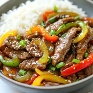 - 1 lb flank steak, thinly sliced against the grain - 1 large green bell pepper, sliced - 1 large red bell pepper, sliced - 1 medium onion, thinly sliced - 3 tablespoons soy sauce - 1 tablespoon oyster sauce - 1 teaspoon black pepper - 3 cloves garlic, minced - 1 tablespoon ginger, grated - 1 tablespoon cornstarch In this recipe, the flank steak is key. It has great flavor and tenderness when sliced right. The bell peppers add color and crunch, while the onion brings a nice sweetness. The soy sauce and oyster sauce pack a salty punch that makes the dish savory. Don't forget the garlic and ginger; they add warmth and depth. Cornstarch helps the sauce cling to the meat and veggies, giving a nice coating. Gather these ingredients, and you're ready to create a dish that bursts with flavor! {{ingredient_image_1}} To start, you'll need to prepare the flank steak. In a mixing bowl, combine the sliced flank steak, soy sauce, black pepper, and cornstarch. Make sure the steak is well-coated. This brings out great flavors. Let the steak marinate for about 15 to 20 minutes. This is the time to let the flavors soak in. Now, heat a large skillet or wok. Use high heat for the best results. Add 1 tablespoon of vegetable oil. Once it’s hot, add the marinated steak. Stir-fry for about 2 to 3 minutes. You want the beef to brown but not cook fully. Remove the steak from the skillet and set it aside. This helps keep it tender. In the same skillet, add another tablespoon of vegetable oil. Next, toss in the sliced onions and bell peppers. Stir-fry them for about 3 to 4 minutes. You want them to soften but still stay crisp. Then, add the minced garlic and grated ginger. Cook for an extra 1 to 2 minutes until you smell that lovely aroma. This adds a nice kick to the dish. To make a great stir-fry, use high heat. High heat cooks meat and veggies fast. This keeps them tender and juicy. It also adds a nice char. Use a wok if you can; it helps to spread heat evenly. When you stir-fry, keep things moving. Add the meat first, then take it out early. This gives you time to cook the veggies. Add them next, letting them soften just a bit. Finally, put the meat back in to finish cooking. Adjusting seasoning is key to getting the taste just right. Taste as you go! If you want it saltier, add more soy sauce. If you like sweetness, add some brown sugar. You can also try different sauces. For a twist, use teriyaki sauce or hoisin sauce. Each will change the flavor profile and make it your own. Serving your dish well makes it look great. Use a large bowl to show off the colors. Place the steak and veggies on top of cooked jasmine rice or noodles. For garnishing, sprinkle chopped green onions and sesame seeds on top. This adds flavor and a pop of color. You can also add a wedge of lime for a fresh touch. Pro Tips Marinade Time: Allowing the flank steak to marinate for at least 15-20 minutes enhances its flavor and tenderness. High Heat Cooking: Cooking the steak over high heat ensures a nice sear, keeping it juicy and flavorful. Vegetable Crunch: Stir-fry the vegetables just until tender but still crisp to maintain their vibrant color and texture. Serving Suggestion: Serve immediately over jasmine rice or noodles to absorb the delicious sauce and keep the dish warm. {{image_2}} You can switch up the meat in this dish. Try using chicken or shrimp instead of beef. Both proteins cook quickly and soak up flavors well. Chicken breast, sliced thin, works great. Shrimp adds a nice touch with its sweetness. If you want a vegetarian option, tofu is a good choice. Use firm tofu for best results. Press it to remove extra moisture. Then, slice and marinate it just like the beef. You will get a tasty dish without meat. Feel free to mix in other vegetables. Broccoli or carrots can add color and crunch. Just chop them into bite-sized pieces. Add them to the skillet with the other veggies. You can also experiment with bell pepper colors. Yellow or orange bell peppers can make the dish more vibrant and sweet. Each color offers a slightly different taste, so get creative! The sauce can change the whole dish. Try different types of oyster sauce for unique flavors. Some brands have a stronger taste, while others are milder. If you want to swap the soy sauce, use tamari for a gluten-free option. Coconut aminos are another great alternative. They bring a sweet flavor that pairs well with the meat and veggies. You can keep leftover Chinese pepper steak in the fridge for three to four days. It’s best to store it in an airtight container. This helps keep the flavors fresh and prevents spoilage. When you want to eat it again, check for any off smells or changes in texture before reheating. If you want to store the dish longer, you can freeze it. Place the cooled pepper steak in a freezer-safe container. It can stay good for up to three months. Make sure to label the container with the date. To reheat, let it thaw overnight in the fridge. You can then heat it in a skillet over medium heat for the best results. To enjoy the flavors at their best, reheat gently. You can use a skillet for even heating or a microwave if you're short on time. If using the microwave, cover the dish with a lid or microwave-safe wrap. This keeps the moisture in and prevents the steak from drying out. Heat until warmed through, and enjoy! Yes, you can use different cuts of beef. Some good options are: - Sirloin steak - Ribeye steak - Skirt steak These cuts are tender and cook well. Just remember to slice them thinly against the grain. This helps keep the meat tender. You have many tasty options for side dishes. Here are some of my favorites: - Steamed jasmine rice - Fried rice - Noodles - Stir-fried vegetables Serve the pepper steak over rice or noodles. This lets you soak up the delicious sauce. To make this dish gluten-free, follow these tips: - Use gluten-free soy sauce. - Check the oyster sauce for gluten-free labels. - Avoid using regular cornstarch if it is not gluten-free. These swaps keep the flavor while making it safe for gluten-free diets. Enjoy your meal without worry! In this post, we covered how to make a delicious Chinese pepper steak. We explored the ingredients needed, including flank steak, bell peppers, and key seasonings. I provided step-by-step instructions for marinating and cooking, along with tips to elevate your stir-fry. You can also customize the dish with different proteins and veggies. Remember to store leftovers correctly for the best flavor. Enjoy making your pepper steak, and don’t hesitate to experiment! Your cooking journey can lead to amazing meals.
