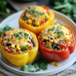 To make easy stuffed bell peppers, gather these items: - 4 large bell peppers (any color) - 1 cup cooked quinoa - 1 can (15 oz) black beans, drained and rinsed - 1 cup corn kernels (fresh, frozen, or canned) - 1 cup diced tomatoes (fresh or canned) - 1 teaspoon cumin - 1 teaspoon chili powder - ½ teaspoon garlic powder - Salt and pepper to taste - 1 cup shredded cheese (cheddar or Mexican blend) - Fresh cilantro, for garnish If you want to boost the flavor, you can try these extras: - ½ cup diced onion for sweetness - 1 jalapeĂąo, finely chopped for heat - 1 teaspoon smoked paprika for depth - A squeeze of lime juice to brighten the dish You can easily swap ingredients to fit your needs: - Use brown rice or cauliflower rice instead of quinoa for a different base. - Replace black beans with kidney beans or lentils for variety. - For a dairy-free option, use vegan cheese or leave it out entirely. - If gluten-free is a must, ensure the quinoa and beans are certified gluten-free. These ingredients create a filling and tasty meal that everyone will enjoy. Feel free to mix and match based on what you love! {{ingredient_image_1}} Start by preheating your oven to 375°F (190°C). This step is key for even cooking. Next, take four large bell peppers in any color you like. Cut off the tops and remove the seeds and membranes. Make sure to keep the pepper shells intact. If they wobble, slice a tiny bit off the bottom. This helps them stand firmly. Once ready, place the peppers upright in a baking dish. In a big mixing bowl, combine one cup of cooked quinoa, one can of black beans (drained and rinsed), and one cup of corn kernels. You can use fresh, frozen, or canned corn. Next, add one cup of diced tomatoes, one teaspoon of cumin, one teaspoon of chili powder, and half a teaspoon of garlic powder. Season with salt and pepper to taste. Mix all the ingredients well until they are nicely combined. This mixture packs in flavor and is healthy too! Stuff each bell pepper generously with the quinoa filling. Press down gently to pack it in tight. After that, sprinkle one cup of shredded cheese on top of each stuffed pepper. Cover the baking dish with aluminum foil to keep moisture in. Bake in your preheated oven for 25 minutes. After 25 minutes, remove the foil and bake for another 10 to 15 minutes. The cheese should melt and bubble, and the peppers will become tender. Once they look perfect, take them out of the oven. Let them cool for a few minutes before serving. Enjoy your colorful and tasty stuffed bell peppers! To make your stuffed peppers just right, follow these tips: - Choose fresh peppers: Look for firm, shiny peppers. Avoid any with soft spots. - Cut the tops evenly: This helps the peppers stand well. A flat base is key. - Donât overcook: Bake until tender but still firm. You want a slight crunch. - Season well: Add salt to the water when boiling the peppers. This helps enhance their flavor. You can prepare stuffed peppers ahead. Hereâs how: - Prep the filling: Make the quinoa mixture a day before. Store it in the fridge. - Stuff the peppers: Fill the peppers and wrap them in plastic wrap. - Freeze without baking: You can freeze them for up to three months. Just thaw before baking. - Bake from frozen: If baking from frozen, add about 10-15 minutes to the cook time. Garnishing adds charm to your dish. Here are fun ideas: - Fresh herbs: Top with chopped cilantro or parsley for a fresh taste. - Citrus zest: Grate a bit of lime or lemon zest on top. It brightens the flavors. - Drizzle sauce: A little hot sauce or ranch dressing can give a nice touch. - Cheese variety: Try different cheeses for topping. Feta or goat cheese can add a new twist. Pro Tips Choose Colorful Peppers: Using a mix of bell pepper colors not only makes the dish visually appealing but also adds different flavors. Try red, yellow, and green for a vibrant presentation. Customize the Filling: Feel free to add other vegetables or proteins to the quinoa mixture, such as spinach, zucchini, or ground turkey, to suit your taste preferences. Layer Flavors: For an enhanced flavor profile, consider sautĂŠing the vegetables before adding them to the quinoa mixture. This brings out their natural sweetness and adds depth to the dish. Garnish Creatively: In addition to cilantro, try topping the stuffed peppers with avocado slices or a dollop of sour cream for added creaminess and flavor. {{image_2}} You can make stuffed bell peppers with meat. Ground beef or turkey works great. Just brown the meat in a pan first. Mix it with the quinoa, beans, corn, and spices. This adds protein and a rich flavor. You can also add sausage for a spicy kick. If you want a heartier meal, try adding diced chicken or pork. If you want a vegetarian option, skip the meat. Use more beans or lentils for protein. You can also add chopped mushrooms for a meaty texture. Spinach or kale can bring in extra nutrients. Mix in some feta cheese for a tangy flavor. These options make the stuffed peppers still filling and tasty. To make this dish vegan, use plant-based cheese or skip the cheese. Replace the quinoa with brown rice or farro for variety. You can also add nuts or seeds for crunch. To enhance the flavor, use smoked paprika instead of chili powder. These small changes can make your stuffed peppers both vegan and delicious. To store leftover stuffed peppers, let them cool first. Place them in an airtight container. You can keep them in the fridge for up to 3 days. Make sure to separate layers with parchment paper to avoid sticking. If you have extra filling, store it in another container. Reheating stuffed peppers is easy. You can use the oven or the microwave. For the oven, preheat it to 350°F (175°C). Place the peppers in a baking dish and cover with foil. Heat for about 15-20 minutes until warm. For the microwave, place them on a microwave-safe plate. Heat them for 2-3 minutes or until hot. If you want to freeze stuffed peppers, do it before baking. Wrap each pepper in plastic wrap, then place them in a freezer bag. They can last up to 3 months in the freezer. When ready to eat, thaw in the fridge overnight. Bake them as usual, adding a few extra minutes to the cooking time. Yes, you can use many types of peppers. Bell peppers are popular because they are sweet and easy to stuff. You can also try poblano or Anaheim peppers for a spicy kick. Each pepper gives a unique flavor. Just remember to adjust the cooking time if the peppers are larger or smaller. The peppers are done when they are soft and tender. The cheese should melt and bubble on top. A fork should easily pierce the skin. Bake them until they look golden brown on top. If you prefer a firmer texture, check them a few minutes earlier. Stuffed peppers pair well with many sides. A fresh salad adds crunch and freshness. Rice or quinoa can make the meal heartier. You can also serve them with a side of guacamole or salsa for extra flavor. Enjoying them with tortilla chips is another fun option. This blog post guided you through making delicious stuffed bell peppers. You learned about ingredients, step-by-step cooking, and helpful tips. We covered variations for meat lovers, vegetarians, and vegans. I also shared storage info and answered common questions. Putting it all together, you can create a meal that suits everyoneâs taste. Enjoy cooking and sharing this tasty dish!