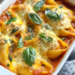 - 12 jumbo pasta shells - 2 cups fresh spinach, chopped - 1 cup ricotta cheese - 1 cup shredded mozzarella cheese (plus extra for topping) - 1/2 cup grated Parmesan cheese - 1 egg, beaten - 2 cups marinara sauce - 1 teaspoon garlic powder - 1 teaspoon onion powder - Salt and pepper to taste - Fresh basil leaves, for garnish This dish serves about four people. Each serving contains: - Calories: 450 - Protein: 22g - Carbohydrates: 45g - Fat: 20g - Fiber: 3g - Sugars: 5g You can easily adjust the filling. Try adding cooked chicken or mushrooms for extra protein. If you need a dairy-free option, use tofu instead of ricotta. For spice lovers, add crushed red pepper flakes to the marinara sauce. You can also use different cheeses, like goat cheese or feta, for a unique taste. Want a veggie boost? Mix in some chopped bell peppers or zucchini. Feel free to make this dish suit your family's tastes! {{ingredient_image_1}} First, gather all your ingredients. You need jumbo pasta shells, spinach, ricotta cheese, mozzarella, Parmesan, an egg, marinara sauce, garlic powder, onion powder, salt, and pepper. I find it helpful to chop the spinach finely. Next, preheat your oven to 375°F (190°C). Cook the jumbo pasta shells as the package says. Boil them until they are al dente. After that, drain the shells and let them cool. In a large bowl, mix the chopped spinach, ricotta, mozzarella, and Parmesan. Add the beaten egg, garlic powder, onion powder, salt, and pepper. Stir until everything combines well. This filling is creamy and packed with flavor. Now, fill each pasta shell with a generous scoop of the spinach and ricotta mix. Press the filling gently so it stays inside the shell. This step is key for a hearty bite. Once filled, take a baking dish and spread half of the marinara sauce on the bottom. Place the stuffed shells in the dish, open side up. Pour the rest of the marinara sauce over the shells. Make sure they are fully coated. This keeps them moist while baking. Sprinkle extra mozzarella cheese on top of the shells. This will create a delicious, cheesy crust. Cover the dish with aluminum foil and bake for 25 minutes. After that, remove the foil and bake for another 10-15 minutes. You want the cheese to be bubbly and golden. Once it’s ready, let the dish rest for a few minutes. This helps the sauce settle. Before serving, add fresh basil leaves for a pop of color and flavor. Enjoy your perfect Spinach Ricotta Stuffed Shells! To make great stuffed shells, cook them just right. Follow the package directions to keep them al dente. This means they should be firm but not hard. After cooking, drain and cool the shells. This helps them hold their shape when you fill them. Want to boost flavor? Add some herbs! Fresh basil or parsley can brighten the dish. You can also mix in a pinch of red pepper flakes for heat. If you love garlic, a bit of minced fresh garlic can take it to the next level. Don't forget to taste and adjust the salt and pepper in the filling. One big mistake is overcooking the shells. If they are too soft, they break when stuffed. Another mistake is not packing the filling in well. Make sure to press it gently into the shells. If you skip the foil at first, the cheese can burn. Always cover the dish until the last few minutes of baking. Pro Tips Use Fresh Spinach: Fresh spinach adds vibrant flavor and nutrition. If using frozen spinach, be sure to thoroughly drain it to avoid excess moisture. Cheese Variations: Experiment with different cheeses like feta or goat cheese for a unique twist on the filling. Make Ahead: Prepare the stuffed shells a day in advance and store them in the refrigerator. Just bake them when you're ready to serve! Perfect Marinara: Use homemade marinara sauce if possible for the best flavor. Otherwise, choose a high-quality store-bought option. {{image_2}} You can change the filling in many fun ways. Mix in sautéed mushrooms for a rich taste. Try adding cooked ground turkey or beef for extra protein. For a twist, use different cheeses like goat cheese or feta. You can also add artichoke hearts for a unique touch. Each option brings a new flavor to the dish. If you want a vegan version, swap the ricotta for tofu. Blend firm tofu with lemon juice, nutritional yeast, and herbs. This mix gives you a creamy texture. Use a dairy-free cheese for the mozzarella. You can find many brands that melt well. Make sure your marinara sauce is also dairy-free. This way, everyone can enjoy the meal. Serve your stuffed shells with a fresh salad on the side. A simple green salad pairs well with the cheesy dish. Add garlic bread for a crunchy touch. If you like, sprinkle some extra fresh basil on top. This adds color and flavor. You can also serve them alongside steamed veggies for a healthy touch. To store any leftovers, place the stuffed shells in an airtight container. Make sure to cover the shells completely with marinara sauce. This helps keep them moist. You can store them in the fridge for up to three days. Label the container with the date for easy tracking. When you are ready to enjoy your leftovers, preheat your oven to 350°F (175°C). Place the stuffed shells in a baking dish. Pour a little marinara sauce on top if they seem dry. Cover the dish with foil to keep the shells from drying out. Heat for about 20 minutes or until warm. You can also microwave them for 2-3 minutes, but the oven gives better results. If you want to save some for later, freezing is a great option. First, cool the stuffed shells completely. Then, place them in a single layer in a freezer-safe container. You can separate layers with parchment paper to avoid sticking. They will last in the freezer for up to three months. To cook from frozen, bake at 375°F (190°C) for about 45 minutes. Check if they're hot all the way through before serving. To stop shells from sticking, cook them until they are al dente. This means they should still have a firm bite. After cooking, rinse the shells under cold water. This cools them down and removes excess starch. You can also toss them lightly in a bit of olive oil. This will keep them separate and ready for filling. Yes, you can prepare these shells ahead of time. Stuff the shells and place them in the baking dish. Cover the dish with plastic wrap or foil. Store it in the fridge for up to 24 hours. This makes dinner easy on busy days. Just add a little extra cooking time when baking from the fridge. Many side dishes complement spinach ricotta stuffed shells. A simple green salad with a light vinaigrette works well. Garlic bread adds a nice touch and soaks up the marinara sauce. Roasted vegetables also make a great side. Try zucchini or asparagus for a fresh flavor. These sides enhance your meal and make it more filling. This blog post covered everything you need for Spinach Ricotta Stuffed Shells. We discussed ingredients and their nutrition, plus how to customize your dish. You learned step-by-step preparation and cooking methods. I shared useful tips for perfecting your shells and avoiding common mistakes. We explored tasty variations and smart storage tips. Remember, this dish is flexible and can fit your needs. Enjoy making it your own, and savor every bite!
