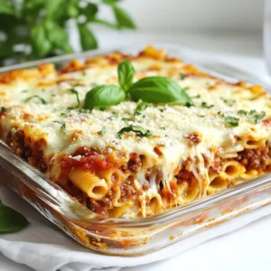 To make the ultimate baked ziti, you will need a few key ingredients. Here’s the list: - 12 oz ziti pasta - 2 tablespoons olive oil - 1 small onion, chopped - 3 cloves garlic, minced - 1 lb ground beef (or turkey for a lighter option) - 1 can (28 oz) crushed tomatoes - 1 can (15 oz) tomato sauce - 2 teaspoons dried oregano - 2 teaspoons dried basil - 1 teaspoon red pepper flakes (adjust for spice preference) - Salt and pepper to taste - 15 oz ricotta cheese - 1 egg - 2 cups shredded mozzarella cheese, divided - 1 cup grated Parmesan cheese - Fresh basil leaves for garnish (optional) Each ingredient plays a big role in the flavor and texture of the dish. The ziti pasta provides a great base, while the ground meat adds richness. The tomato products bring acidity and sweetness, and the herbs and spices enhance the overall taste. The cheeses create a creamy, cheesy layer that makes this dish irresistible. {{ingredient_image_1}} - Preheat the oven Set your oven to 375°F (190°C). This step ensures even cooking. - Cook the ziti pasta Boil water in a pot. Add the ziti and cook until al dente. Drain the pasta and set it aside. - Sauté onion and garlic Heat 2 tablespoons of olive oil in a large skillet. Add 1 small chopped onion and 3 minced garlic cloves. Stir until the onion turns soft, about 3 to 5 minutes. - Brown the ground meat Add 1 pound of ground beef (or turkey) to the skillet. Cook until it turns brown. Drain any excess fat. - Simmer the tomato sauce Pour in 28 ounces of crushed tomatoes and 15 ounces of tomato sauce. Add 2 teaspoons of dried oregano, 2 teaspoons of dried basil, and 1 teaspoon of red pepper flakes. Season with salt and pepper. Let this mixture simmer for 10 to 15 minutes. - Combine ziti with meat sauce In a large mixing bowl, mix the cooked ziti with the meat sauce. Make sure the pasta is well coated. - Layer ingredients in baking dish In a 9x13 inch baking dish, spread half of the ziti mixture on the bottom. Add half of the ricotta cheese mixture, then sprinkle 1 cup of shredded mozzarella on top. - Cover and bake Add the rest of the ziti mixture on top. Spread the rest of the ricotta cheese and 1 cup of mozzarella evenly. Sprinkle grated Parmesan cheese on top. Cover the dish with aluminum foil. - Uncover and finish baking Bake covered for 25 minutes. Then, remove the foil and bake for another 15 to 20 minutes. The cheese should bubble and turn golden brown. - How to achieve al dente pasta To get the best pasta, cook ziti until it's slightly firm. Follow the package time but check a minute early. The pasta will finish cooking in the oven. - Best type of meat to use Ground beef works well for rich flavor. If you want a lighter dish, try ground turkey. Both options give great taste to the baked ziti. - Adjusting spice levels Spice can make or break your dish. Start with one teaspoon of red pepper flakes. Taste the sauce and add more if you like it spicy. - Preventing sticking while baking To avoid sticking, cover the dish with foil. Spray the foil with cooking spray. This keeps the cheese from sticking and helps it melt evenly. - Ensuring even cheese melt When layering cheese, use both mozzarella and Parmesan. Sprinkle mozzarella evenly on top. This helps create a smooth and bubbly finish. - Perfecting the golden crust Remove the foil in the last 15-20 minutes. This allows the cheese to brown nicely. Keep an eye on it to prevent burning. Pro Tips Perfect Pasta: Cook the ziti just until al dente, as it will continue to cook in the oven. This prevents mushy pasta. Flavor Boost: For an extra depth of flavor, consider adding a splash of red wine to the meat sauce while it simmers. Cheese Variations: Mix different types of cheese, such as provolone or fontina, for a unique taste and texture. Make Ahead: Assemble the baked ziti a day in advance and refrigerate it. Just add a few extra minutes to the baking time when ready to serve. {{image_2}} You can make baked ziti healthier. Use ground turkey or chicken instead of beef. This cuts fat and adds lean protein. Choose whole grain or gluten-free pasta for more fiber. You still get the same tasty dish, but it’s better for you. If you want a meatless dish, try tofu or lentils. These options add protein and texture. For cheese lovers, use dairy-free cheese. There are many brands available now that melt well. This way, you can enjoy baked ziti without meat or dairy. Want to boost the flavor? Add vegetables like spinach or mushrooms. They add nutrients and taste. You can also try different herbs and spices. Fresh basil or oregano can brighten up the dish. Experiment to find your perfect mix! After enjoying your baked ziti, let it cool down. This helps avoid steam. Place the leftover ziti in a container with a tight lid. You can use glass or plastic containers. Glass is safer for reheating. Keep the leftovers in the fridge for up to three days. If you want to store it longer, freeze it. Wrap it well in plastic wrap and then foil. This helps keep the flavor and texture intact. To reheat baked ziti, use the oven for the best results. Preheat the oven to 350°F (175°C). Place the ziti in an oven-safe dish. Add a splash of water or sauce on top. Cover the dish with foil to keep it moist. Heat for about 20 minutes. If you want to use a microwave, add some water and cover the dish. Heat in short bursts, stirring in between. This method helps avoid dryness. Enjoy your warm and cheesy meal! How long to cook baked ziti? You should bake the ziti for about 40-45 minutes. Cover it for the first 25 minutes. Then, uncover it and bake for an additional 15-20 minutes. This gets the cheese bubbly and golden. Can I make baked ziti ahead of time? Yes, you can prepare baked ziti a day in advance. Just cover it and store it in the fridge. Bake it when you are ready to eat. You may need to add a few extra minutes to the cooking time. What to serve with baked ziti? Baked ziti pairs well with a fresh salad or garlic bread. You can also serve it with steamed veggies. This adds color and nutrition to your meal. Can I freeze baked ziti? Absolutely! Baked ziti freezes well. Just let it cool down, then wrap it tightly. You can freeze it for up to three months. Thaw it overnight in the fridge before baking. Substitutes for ricotta cheese? If you need a ricotta substitute, try cottage cheese. You can also use mascarpone cheese. Both options work great in baked ziti. How to add more flavor to the sauce? To boost flavor in the sauce, try adding fresh herbs like parsley or thyme. You can also mix in sautéed mushrooms or bell peppers. A splash of red wine can deepen the taste too. Baked ziti is a fun, easy dish to make. You now know the key ingredients and how to cook and bake them just right. I shared helpful tips and tricks to improve flavor and texture. Whether you're cooking for family or trying vegan options, there’s a way for everyone to enjoy it. Store leftovers well and reheat properly for the best taste. With this guide, you are ready to make a tasty baked ziti that everyone will love. Go ahead and enjoy your cooking adventure!