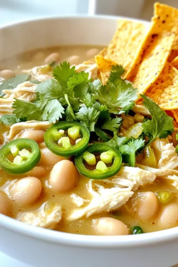 For this tasty white chicken chili, you will need: - 2 lbs boneless, skinless chicken breasts - 1 medium onion, chopped - 3 cloves garlic, minced - 2 cans (15 oz each) great northern beans, drained and rinsed - 1 can (4 oz) diced green chilies - 1 cup corn (frozen or canned) - 4 cups chicken broth - 1 cup heavy cream or coconut milk for a dairy-free option These ingredients come together to create a creamy and rich chili. The chicken gives it great protein, while the beans add fiber. The corn and green chilies contribute nice texture and a slight kick. You’ll need these spices to boost the taste: - 1 teaspoon cumin - 1 teaspoon chili powder - 1 teaspoon oregano - ½ teaspoon salt - ½ teaspoon black pepper These spices add depth and warmth to the chili. Cumin brings a smoky note, while chili powder adds heat. Oregano gives a fresh taste that balances the creaminess. If you have specific dietary needs, here are a few easy swaps: - Use turkey or tofu instead of chicken for a lighter option. - Replace heavy cream with coconut milk for a dairy-free meal. - Use vegetable broth for a vegetarian version. These substitutions keep the dish delicious while meeting different dietary needs. Always feel free to get creative with your ingredients! Start by placing 2 lbs of boneless, skinless chicken breasts in the slow cooker. Next, chop one medium onion and mince three cloves of garlic. Put the onion and garlic on top of the chicken. Now, take two cans of great northern beans, drain and rinse them. Add the beans to the slow cooker. Open one can of diced green chilies and a cup of corn, either frozen or canned. Pour both into the pot. Finally, pour in 4 cups of chicken broth. Add 1 teaspoon of cumin, 1 teaspoon of chili powder, 1 teaspoon of oregano, ½ teaspoon of salt, and ½ teaspoon of black pepper. Stir everything together. Cover the slow cooker with the lid. You can cook on low for 6 to 8 hours or on high for 4 to 5 hours. The chicken should be cooked through and tender. When the chicken is ready, remove it from the pot. Use two forks to shred the chicken into bite-sized pieces. Then, return the shredded chicken back to the slow cooker. Now, it’s time to add the cream. Pour in 1 cup of heavy cream or coconut milk if you prefer a dairy-free option. Mix it well and let it simmer on low for another 20 to 30 minutes. This helps blend all the flavors together. Before serving, taste the chili. Adjust the seasoning if needed. Ladle the chili into bowls and garnish with fresh cilantro and sliced jalapeños. Serve with tortilla chips on the side for a delicious crunch! To get the best flavor in your chili, use fresh ingredients. Fresh garlic and onion add depth. Also, use good quality chicken broth. This makes a big difference in taste. Don't skip the heavy cream or coconut milk; it adds richness. Let the chili simmer after you add the cream. This helps all the flavors blend well. If you like it spicy, add sliced jalapeños directly to the pot. You can also sprinkle in extra chili powder. Start with a small amount and taste as you go. Remember, you can always add more, but you can't take it out. For a milder version, skip the jalapeños and use less chili powder. One common mistake is not shredding the chicken well. Shredded chicken mixes better and absorbs the flavors. Another mistake is cooking too short a time. The longer cooking time helps the flavors develop. Lastly, don’t forget to taste your chili before serving. Adjust the seasoning if needed; this step is key for a great meal. {{image_2}} You can make your chili even better by adding more veggies. Try adding bell peppers, zucchini, or even spinach. These will add color and nutrients. Just chop them up and toss them in. You can add them at the same time as the other ingredients. This makes the dish heartier and more filling. If you like heat, make a spicy version of your chili. Add more diced green chilies or jalapeños. You can also mix in some cayenne pepper for extra kick. Start with a little, then taste and add more if you want. This will give your chili a nice, warm flavor that many will enjoy. For a vegetarian version, skip the chicken. Use more beans instead, like black beans or pinto beans. You can also add tofu for protein. Swap the chicken broth with vegetable broth. This will keep the taste delicious and full of flavor. You’ll still get a creamy texture by adding the heavy cream or coconut milk. I love this chili, and leftovers are a treat! To store, let the chili cool first. Use an airtight container for the best results. Keep it in the fridge for up to three days. If you want to enjoy it later, I recommend freezing. When you're ready to eat, reheating is easy. You can use a pot on the stove. Heat it over medium until hot. Stir often to avoid sticking. You can also use the microwave. Place it in a microwave-safe bowl. Heat in short bursts, stirring in between until warm. Freezing this chili is a great idea! Use freezer-safe containers or bags. Make sure to leave some space for expansion. It can last up to three months in the freezer. Thaw it overnight in the fridge before reheating. Enjoy your cozy meal anytime! Yes, you can use frozen chicken. Just place it in the slow cooker without thawing. The cooking time may increase by one hour. This method keeps the chicken juicy and tender. Always ensure the chicken reaches 165°F for safety. To make it dairy-free, swap the heavy cream for coconut milk. This will still give you a creamy texture. You can also use almond milk or oat milk, but they may not be as thick. Adjust the amount to your taste. Great toppings include fresh cilantro, sliced jalapeños, and avocado. You can also add shredded cheese and sour cream if you want. Tortilla chips are perfect for crunch. Feel free to mix and match to find your favorite combo! This blog post covered everything you need for Slow Cooker White Chicken Chili. We discussed the main ingredients, spices for added flavor, and substitutions for different diets. I shared step-by-step cooking instructions and tips to avoid common mistakes. We also explored tasty variations and storage tips to keep your chili fresh. In closing, enjoy making this easy dish that suits your taste and needs. You will impress your family and friends with this delicious recipe.