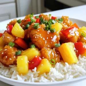 For a great sweet and sour chicken, you need some key items. Here’s what to gather: - 1 pound boneless chicken thighs, cut into bite-sized pieces - 1/2 cup cornstarch - 2 tablespoons vegetable oil - 1 red bell pepper, diced - 1 yellow bell pepper, diced - 1 cup pineapple chunks (fresh or canned) The sauce makes this dish shine. Here’s what to include for that tangy flavor: - 1/2 cup sugar - 1/2 cup apple cider vinegar - 1/4 cup ketchup - 1 tablespoon soy sauce - 1 tablespoon grated ginger - 2 cloves garlic, minced - 1 teaspoon sesame oil - Salt and pepper to taste Garnishes add a nice touch. Consider these for extra flavor and color: - Chopped green onions - Sesame seeds Gathering these ingredients sets you up for a flavorful meal. Enjoy the process and the tasty results! Start with one pound of boneless chicken thighs. Cut them into bite-sized pieces. This makes it easy to eat. Season the chicken with salt and pepper. Then, coat the pieces in half a cup of cornstarch. Make sure each piece is covered well. Shake off any extra cornstarch. This will help the chicken get crispy when cooked. Next, heat two tablespoons of vegetable oil in a large skillet. Use medium-high heat for best results. Once the oil is hot, add the chicken to the skillet. Cook for about five to seven minutes. Turn the chicken pieces often until they turn golden brown and are cooked through. Remove the chicken and set it aside. In the same skillet, add one diced red bell pepper and one diced yellow bell pepper. Sauté these for three to four minutes until they soften. Now, it's time to make the sauce. In a bowl, mix together half a cup of sugar, half a cup of apple cider vinegar, a quarter cup of ketchup, one tablespoon of soy sauce, and one teaspoon of sesame oil. Whisk these ingredients until they blend together well. This sauce gives the dish its sweet and sour taste. Add one cup of pineapple chunks, two cloves of minced garlic, and one tablespoon of grated ginger to the skillet. Cook this for two to three minutes until you smell the nice aroma. Then, pour the sauce mixture into the skillet. Bring it to a simmer and let it cook for about two minutes. This thickens the sauce a bit. Finally, return the cooked chicken to the skillet. Toss everything together. Cook for another two to three minutes to heat it through. Serve your sweet and sour chicken over jasmine rice. Garnish with chopped green onions and sesame seeds for a great look! To get the best texture in sweet and sour chicken, use chicken thighs. They stay juicy and tender. Coat the chicken in cornstarch for a nice crisp. Shake off any extra cornstarch. When you fry the chicken, make sure the oil is hot. This helps it brown well. Cook the chicken in a single layer for even cooking. Avoid crowding the pan to keep the heat high. Sweet and sour chicken needs a good balance of flavors. Use sugar and apple cider vinegar to create this balance. Start with 1/2 cup of sugar. You can adjust the sugar if you like it sweeter. The vinegar gives a nice tang that cuts through the sweetness. Mix the sauce well before adding it to the pan. Taste as you go to find what you like best. Use a large skillet or wok for this dish. A non-stick pan works well to prevent sticking. A good spatula helps you stir without breaking up the chicken. If you have a whisk, use it to mix the sauce well. For serving, a rice cooker makes perfect jasmine rice. It keeps the rice fluffy and warm. Having the right tools makes cooking easier and more fun! {{image_2}} You can switch out chicken for other proteins. Pork works well in this dish. Cut pork chops or tenderloin into bite-sized pieces. You can also use shrimp for a seafood twist. Just be careful not to overcook them. They need only a few minutes in the skillet. Tofu is a great choice for a plant-based option. Use firm tofu, and press it to remove extra water. This helps it soak up the sauce better. If you want a vegetarian or vegan version, just replace the chicken. Use firm tofu or seitan for protein. You can also add extra veggies. Broccoli, carrots, and snap peas add great color and texture. Adjust the sauce to ensure it is vegan-friendly. Most sauces are made with plant-based ingredients, but always check. You can change the sauce to fit your taste. Try adding orange juice for a citrus twist. This adds a nice sweetness and bright flavor. You can also use a different vinegar, like rice vinegar, for a milder taste. For a spicy kick, add some chili paste or crushed red pepper flakes. Mix and match the flavors to make your dish unique. After cooking, let your sweet and sour chicken cool down. Then, place it in an airtight container. It can stay fresh in the fridge for up to 3 days. When you store it correctly, the flavors will blend nicely. To freeze sweet and sour chicken, let it cool completely first. Transfer the chicken into a freezer-safe container. It stays good in the freezer for about 2 to 3 months. Just remember to label it with the date. Thaw it in the fridge overnight before reheating. When ready to eat, you can reheat the chicken in different ways. The microwave is quick and easy. Heat it for about 1-2 minutes, stirring halfway. For a crispier texture, use a skillet. Heat on medium until warm. Always check that it reaches a safe temperature of 165°F. Enjoy your meal! Sweet and sour chicken comes from Chinese cuisine. It mixes sweet and tangy flavors. The dish has roots in Cantonese cooking. Chinese immigrants brought it to the United States. It became popular in Western restaurants. Today, many people enjoy this tasty meal worldwide. Yes, you can use frozen chicken. Just thaw it before cooking. It’s best to let it sit in the fridge overnight. If you need it fast, use the microwave. Make sure the chicken is fully thawed. This keeps the texture nice and tender. Sweet and sour chicken pairs well with jasmine rice. The rice soaks up the sauce's flavors. You can also add steamed vegetables. Broccoli or snap peas work great. For a fun touch, serve it with egg rolls or spring rolls. To reduce sweetness, cut back on sugar. You can use less sugar in the sauce. Add more apple cider vinegar for a tangy kick. You can also increase the soy sauce. This will balance the flavors and make it less sweet. This article covered how to make a tasty Sweet and Sour Chicken. We discussed the main ingredients and sauce components, plus optional garnishes. You learned step-by-step how to prepare the chicken and sauté the veggies. We shared tips for great texture and balancing flavors. Try different proteins and sauce flavors for fun twists. Proper storage can keep your dish fresh. With these easy steps and ideas, you can now create your own delicious version of this dish. Enjoy cooking and sharing your Sweet and Sour Chicken!
