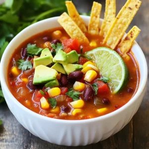 To make a tasty Crockpot Vegetarian Tortilla Soup, gather these ingredients: - 1 can (15 oz) black beans, drained and rinsed - 1 can (15 oz) corn kernels, drained - 1 can (14.5 oz) diced tomatoes with green chilies - 1 bell pepper (any color), diced - 1 medium onion, chopped - 2 cloves garlic, minced - 4 cups vegetable broth - 1 teaspoon ground cumin - 1 teaspoon smoked paprika - 1 teaspoon chili powder - Salt and pepper to taste - 1 avocado, diced (for topping) - Fresh cilantro, chopped (for garnish) - 1 lime, cut into wedges (for serving) - Corn tortilla strips (for serving) This mix of beans, veggies, and spices gives the soup its rich flavor. Each ingredient adds texture and nutrients. Black beans offer protein; corn brings sweetness. Diced tomatoes with chilies add a nice kick. Bell pepper and onion boost the soup's aroma. Garlic enhances the taste while vegetable broth ties it all together. Spices like cumin, paprika, and chili powder create a warm, comforting bowl. For toppings, avocado adds creaminess, and cilantro brightens the dish. Lime gives a fresh, zesty finish. Corn tortilla strips bring a delightful crunch. As you prepare, think of how each ingredient will complement the others. Enjoy the process! {{ingredient_image_1}} 1. In a crockpot, combine the following ingredients: - 1 can black beans, drained and rinsed - 1 can corn kernels, drained - 1 can diced tomatoes with green chilies - 1 diced bell pepper - 1 chopped medium onion - 2 minced garlic cloves 2. Pour in 4 cups of vegetable broth. Stir everything well. 3. Add spices to boost the flavor: - 1 teaspoon ground cumin - 1 teaspoon smoked paprika - 1 teaspoon chili powder - Salt and pepper to taste 4. Mix it all together before cooking. Cover the crockpot. 5. Choose your cooking method: - Low setting for 6-8 hours - High setting for 3-4 hours - Cooking on low takes 6-8 hours. This lets the flavors meld. - Cooking on high takes 3-4 hours. Your soup will still taste great. 1. When the soup is ready, ladle it into bowls. 2. Top each bowl with: - Diced avocado - Chopped fresh cilantro - A squeeze of lime juice 3. Serve with crispy corn tortilla strips on the side. They add a nice crunch. Enjoy your delicious meal! To boost the flavor of your tortilla soup, consider adjusting the spice levels. If you like heat, add more chili powder or even a dash of cayenne pepper. You can also add a pinch of salt with each taste test. This will help you find the right balance. Adding fresh herbs can elevate the taste. Consider using cilantro, which adds brightness. You can mix it in during cooking or sprinkle it on top before serving. Fresh lime juice also brightens flavors nicely. To avoid mushy vegetables, choose firm veggies like bell peppers. Cut them into larger pieces so they hold up well during cooking. Stir the soup gently just once in a while. This helps keep the veggies intact and prevents them from breaking down too much. Stirring is important, but do it with care. Too much stirring can make your soup cloudy. Aim to keep the soup's base clear and inviting. Pair your tortilla soup with a side of warm cornbread or tortilla chips. This adds crunch and makes it a filling meal. You can also serve it with a fresh salad for a balanced dish. For toppings, the options are endless. Try adding shredded cheese, sour cream, or jalapeños for extra flavor. You can also switch up the toppings based on your taste. Go for diced radishes, diced tomatoes, or even pickled onions for added zest. Pro Tips Use Fresh Ingredients: Fresh vegetables enhance the flavor of the soup. Consider using seasonal produce for the best taste. Adjust Spice Levels: If you prefer a spicier soup, add diced jalapeños or increase the chili powder to your liking. Make it Creamy: For a creamier texture, blend a portion of the soup before serving or add a dollop of sour cream or yogurt on top. Meal Prep Friendly: This soup freezes well, so consider making a double batch to enjoy later. Just store it in airtight containers. {{image_2}} You can boost the protein in your soup easily. Adding other beans works great. Try kidney beans or pinto beans for variety. Tofu or tempeh are also excellent choices. Both soak up flavors well and add a nice texture. Cut tofu into cubes, and add it during the last hour of cooking. Tempeh can be crumbled and mixed in early. This way, it absorbs all those tasty spices. Feel free to swap out vegetables based on what you have. Zucchini, carrots, or spinach can work well too. You can also add sweet potatoes for a sweet touch. If you need gluten-free options, use corn tortillas or skip them altogether. Just make sure your broth is gluten-free if you use store-bought. To give your soup new life, play with spices. Add more chili powder for heat or smoked paprika for depth. You can even try fresh herbs like oregano or thyme. For broth, switch to spicy vegetable broth for a kick. You can also use coconut milk for a creamy twist that adds sweetness. These small changes can make a big difference in flavor. After you enjoy your soup, let it cool down. Store leftovers in airtight containers. Use glass or BPA-free plastic containers for safety. Make sure to label them with the date. This helps you track how long they've been in the fridge. The soup keeps well for about 3 to 4 days. To freeze the soup, first let it cool completely. Pour it into freezer-safe bags or containers. Leave some space at the top for expansion. You can freeze it for up to 3 months. When you're ready to eat, thaw the soup overnight in the fridge. For a quicker method, place it in a bowl of cold water. When reheating, use a pot over medium heat for best flavor. Stir it often to heat evenly. If you want to microwave it, use a microwave-safe bowl. Heat in short bursts, stirring in between. After reheating, add fresh toppings like diced avocado, cilantro, or a squeeze of lime. This boosts the flavor and makes it look great! To add heat to your tortilla soup, consider these ideas: - Add chopped jalapeños for fresh spice. - Mix in a pinch of cayenne pepper. - Include hot sauce per your taste. - Use spicy diced tomatoes instead of regular ones. These options will boost the heat while keeping the flavors balanced. Yes, you can cook this soup on the stove. Here’s how: 1. In a large pot, sauté the onion and garlic until soft. 2. Then, add the bell pepper and cook for a few more minutes. 3. Stir in the black beans, corn, and diced tomatoes. 4. Pour in the vegetable broth and spices. 5. Bring to a boil, then reduce heat. 6. Simmer for 20-30 minutes, stirring occasionally. This method gives you a quick and tasty soup without the wait. Your soup will stay fresh in the fridge for about 4-5 days. - Store it in an airtight container. - Make sure it cools before sealing. If you want to keep it longer, consider freezing it. It can last up to 3 months in the freezer. Just remember to thaw it in the fridge overnight before reheating. This blog post covered how to make a delicious soup with simple ingredients and steps. You learned about essential ingredients, cooking times, and how to enhance flavors. The tips provided will help you avoid common mistakes, and the variations let you get creative. This soup is tasty and easy to store. I hope you try it and enjoy the process. Remember, cooking is fun and a great way to share with friends and family!