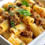 - 12 oz rigatoni pasta - 1 lb Italian sausage (mild or spicy, casings removed) - 1 medium onion, finely chopped - 3 cloves garlic, minced - 1 cup heavy cream - 1 cup chicken broth - 1 cup grated Parmesan cheese - 1 teaspoon Italian seasoning - ½ teaspoon red pepper flakes (optional) - Salt and pepper to taste - 2 tablespoons olive oil - Fresh basil leaves for garnish To make Creamy Italian Sausage Rigatoni, you need simple, fresh items. Rigatoni pasta gives you the right shape and texture. Italian sausage adds a rich flavor. You can choose mild or spicy sausage based on your taste. Onion and garlic create a great base. They bring sweetness and depth to the dish. Heavy cream makes the sauce rich and smooth. Chicken broth adds extra flavor and keeps it from being too thick. Parmesan cheese gives a salty kick. Italian seasoning adds herbs that elevate the dish. If you like heat, add red pepper flakes. Don't forget olive oil! It helps to brown the sausage and adds flavor. Salt and pepper are essential for taste. Finally, fresh basil leaves brighten everything. They add a pop of color and fresh aroma. With these ingredients, you can create a hearty and delicious meal. {{ingredient_image_1}} Start by boiling a large pot of salted water. Once it boils, add 12 oz of rigatoni pasta. Cook it until al dente, which usually takes about 10-12 minutes. Then, drain the pasta and set it aside. This step is key to a great texture in your dish. In a large skillet, heat 2 tablespoons of olive oil over medium heat. Once hot, add 1 lb of Italian sausage, breaking it apart with a wooden spoon. Cook the sausage for about 5-7 minutes. You want it to brown nicely and lose its pink color. This adds a lot of flavor to the dish. Next, add 1 medium finely chopped onion to the skillet. Sauté it for about 3 minutes until it softens. Then, stir in 3 minced garlic cloves. Cook for another 1-2 minutes until the garlic smells great. This mix will build a strong base for your sauce. Now it's time for the sauce. Pour in 1 cup of chicken broth and bring it to a simmer. Lower the heat, and then add 1 cup of heavy cream and 1 cup of grated Parmesan cheese. Stir until the cheese melts and the sauce becomes creamy. This is where the magic happens! Add your cooked rigatoni to the skillet with the sauce. Toss everything together to coat the pasta evenly. Allow it to cook on low heat for 2-3 minutes. This step helps the pasta absorb all those delicious flavors. Once everything is well combined, remove the skillet from the heat. Garnish your dish with fresh basil leaves. This adds a nice touch and a pop of color. Now your Creamy Italian Sausage Rigatoni is ready to enjoy! Choose a good-quality Italian sausage for your rigatoni. You can pick mild or spicy, depending on your taste. Look for fresh sausage without fillers. The flavor of the sausage makes a big difference in your dish. Break it up as it cooks. This helps it mix well with the sauce. To make a rich cream sauce, start with a good chicken broth. Heat it gently and then add heavy cream. Stir in grated Parmesan cheese slowly. This helps it melt smoothly. Add Italian seasoning and red pepper flakes for extra flavor. Taste and adjust with salt and pepper. Cook rigatoni in well-salted boiling water. Follow the package instructions closely. Test the pasta a minute before the time ends. It should be firm but not hard. Drain and rinse it quickly. This step keeps the pasta from becoming too soft in the sauce. Serve your Creamy Italian Sausage Rigatoni with fresh basil on top. This gives color and a fresh taste. Pair it with a simple green salad or garlic bread for a complete meal. You can also add more cheese if you love it! Pro Tips Use Fresh Ingredients: Opt for fresh basil and high-quality Italian sausage to enhance the flavor of your dish. Adjust the Spice Level: Feel free to customize the amount of red pepper flakes based on your heat preference. Perfectly Cooked Pasta: Always cook your pasta al dente for the best texture, as it will continue to cook slightly when mixed with the sauce. Make it Ahead: This dish can be prepared in advance. Just reheat gently and add a splash of cream to revive the sauce’s consistency. {{image_2}} To make a tasty vegetarian version, swap the sausage for plant-based sausage. You can find many options in stores today. Use the same spices to keep the flavor rich. This way, you still get a creamy, savory dish without meat. You can add vegetables to boost nutrients and flavor. Spinach, mushrooms, or bell peppers work great. Sauté them with the onions and garlic. Add them before mixing in the cream. They add color and texture to your dish. If you like heat, add more red pepper flakes. Start with half a teaspoon and taste. You can also use spicy sausage instead of mild. For less heat, skip the red pepper flakes. Adjusting spice levels lets you customize this dish to your taste. To keep your creamy Italian sausage rigatoni fresh, store it in an airtight container. Make sure the pasta cools before sealing. This helps avoid soggy pasta. Place the container in the fridge. It can last up to three days. When ready to eat, reheat your rigatoni on the stovetop. Use a skillet over low heat. Add a splash of chicken broth or cream to help loosen the sauce. Stir it gently until heated through. This keeps the dish creamy and tasty. If you want to keep it longer, freezing is a great option. Place the cooled rigatoni in a freezer-safe container. It can last up to three months in the freezer. To reheat, let it thaw in the fridge overnight. Then follow the reheating steps. Avoid freezing if you added fresh basil, as it does not freeze well. Yes, you can use other pasta shapes. Penne or fusilli work well. They hold sauce nicely. Just make sure to cook them until al dente, like the rigatoni. To make this dish gluten-free, use gluten-free pasta. Many brands offer tasty options. Check the label to ensure it is 100% gluten-free. Yes, you can use half-and-half or whole milk. This will make the sauce lighter. It may not be as rich, but it will still taste great. This dish lasts about 3 to 4 days in the fridge. Store it in an airtight container for best results. Always reheat until hot before eating. You can enjoy leftovers as is or turn them into a new dish. Add veggies for a pasta bake or mix with eggs for a frittata. The options are endless! This blog post covered how to make creamy Italian sausage rigatoni. We listed all the key ingredients, from rigatoni to fresh basil. I shared step-by-step instructions for cooking and combining the flavors. You learned helpful tips for the best results and easy variations to suit your tastes. In the end, this dish is simple yet delicious. With a few adjustments, you can make it your own. Enjoy cooking and sharing this meal with others.
