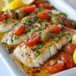 - 4 white fish fillets (such as bass or snapper) - 2 tablespoons olive oil - 1 lemon, zested and juiced - 2 cloves garlic, minced - 1 cup cherry tomatoes, halved - ½ cup Kalamata olives, pitted and halved - ¼ cup fresh parsley, chopped - 1 teaspoon dried oregano - ½ teaspoon red pepper flakes (optional) - Salt and black pepper, to taste - Lemon wedges, for serving Let’s dive into the key ingredients that make this dish shine. First, you need white fish fillets. Bass and snapper work best. They have a mild flavor and hold up well in the oven. The fish is the star of the show! Next, we need some seasonings and oils. Olive oil adds a rich taste and helps keep the fish moist. The zest and juice of a lemon brighten the dish. Garlic gives a lovely aroma. Dried oregano adds a classic Mediterranean flavor. For heat, add red pepper flakes if you like a bit of spice. Now, let’s talk about fresh vegetables and herbs. Cherry tomatoes lend sweetness and juiciness. Kalamata olives add a salty, briny touch. Fresh parsley brightens the dish with color and flavor. This mix of ingredients creates a tasty and healthy delight that you will love! {{ingredient_image_1}} 1. Preheat your oven to 400°F (200°C). This helps the fish cook evenly and quickly. 2. In a small bowl, mix together: - 2 tablespoons olive oil - Zest of 1 lemon - Juice of 1 lemon - 2 cloves garlic, minced - 1 teaspoon dried oregano - ½ teaspoon red pepper flakes (optional) - Salt and black pepper to taste This mixture adds flavor and moisture to the fish. 3. In a large baking dish, spread 1 cup of halved cherry tomatoes and ½ cup of halved Kalamata olives evenly across the bottom. This mix adds color and taste to the dish. 1. Place 4 white fish fillets on top of the tomatoes and olives. You can use bass or snapper for great results. 2. Pour the olive oil mixture over the fish to coat it evenly. This helps the fish stay moist and packed with flavor. 3. Bake in the preheated oven for 18-20 minutes. The fish should flake easily with a fork when done. 1. Once baked, sprinkle ¼ cup of chopped fresh parsley over the dish for a fresh taste. 2. Let the dish cool slightly before serving. Serve warm with lemon wedges on the side for an extra burst of flavor. Ensuring Even Cooking To make sure your fish cooks evenly, place it in a single layer. Avoid stacking the fillets. This allows heat to reach all sides of the fish. Use a baking dish that’s large enough. A crowded dish can lead to uneven cooking. How to Check for Doneness Check if the fish is done by using a fork. Gently flake the fish at the thickest part. If it flakes easily and looks opaque, it’s ready. The fish should not appear raw or translucent. If it’s still shiny, give it a few more minutes. Substituting Ingredients Feel free to switch fish types if you like. Cod or tilapia work well, too. You can also use different herbs like basil or thyme. If you don’t have Kalamata olives, green olives can be a good swap. Just remember, each switch might change the taste a bit. Adjusting Spice Levels If you prefer a milder dish, skip the red pepper flakes. For more heat, add extra flakes or a dash of hot sauce. Taste your olive oil mixture before pouring it over the fish. This way, you can adjust the flavors to match your liking. Serving Suggestions and Plating Tips Serve the baked fish on a large platter. Arrange the fish fillets with the tomatoes and olives. Garnish with extra chopped parsley for color. Add lemon wedges around the plate for a fresh touch. This makes the dish look vibrant and appetizing. For a fancy touch, drizzle some olive oil over the top before serving. Pro Tips Choose the Right Fish: Opt for firm white fish like snapper or cod to ensure the fillets hold their shape during cooking. Marinate for Flavor: Allow the fish to marinate in the olive oil mixture for at least 15 minutes before baking to enhance the flavor. Use Fresh Ingredients: Fresh parsley and ripe cherry tomatoes will elevate the dish's flavor and presentation. Check for Doneness: The fish is cooked when it flakes easily with a fork; avoid overcooking to maintain moisture and tenderness. {{image_2}} Different Types of Fish You can use many fish for this dish. Try salmon or cod if you want something rich. Tilapia works well too, as it is mild and flaky. Each fish has its own taste. Pick one you enjoy! Alternative Vegetables Mix in other vegetables for a twist. Zucchini and bell peppers are great choices. They add color and crunch. Spinach or artichokes can add a nice touch too. Feel free to get creative! Mediterranean Twist Options For a stronger Mediterranean vibe, add capers and feta cheese. These ingredients boost the salty flavor. You can also use fresh basil or mint for a fresh kick. These herbs bring a bright taste to your dish. International Variations You can change the theme to fit other cuisines. Try adding soy sauce and ginger for an Asian twist. For a Mexican spin, use lime juice and cilantro. Each variation gives you a new experience! Gluten-Free and Dairy-Free Options This recipe is already gluten-free, which is great! To keep it dairy-free, skip cheese. Use extra olive oil or lemon juice for added flavor. You can still enjoy a tasty meal that fits your needs. - Refrigeration Tips: After enjoying your meal, let the fish cool first. Place it in an airtight container. Store it in the fridge for up to three days. Keeping it sealed helps maintain the flavor and texture. - Freezing Instructions: If you want to save it longer, you can freeze the fish. Wrap it in plastic wrap, then place it in a freezer bag. It can last for up to three months in the freezer. When ready to eat, thaw it in the fridge overnight. - Best Practices for Maintaining Flavor: To reheat, the oven is best. Preheat it to 350°F (175°C). Place the fish on a baking sheet, cover it with foil to prevent drying. Heat for about 10-15 minutes. Check for warmth throughout. This keeps flavors strong and the fish moist. You can also use a microwave, but it may not taste as good. If you choose this, heat on low power and check often. The best fish for this dish is white fish. I recommend using bass or snapper. Both have a mild taste and cook well. They soak up the flavors from the olive oil and herbs nicely. You can tell the fish is done when it flakes easily with a fork. The flesh should look opaque and not shiny. If it is still translucent, give it a few more minutes in the oven. Yes, you can prepare it ahead of time. Just slice the vegetables and mix the oil and spices. Store them in the fridge until you’re ready to bake. This can save time on busy nights. Mediterranean baked fish goes well with many sides. You can serve it with a fresh salad or roasted vegetables. Rice or couscous also makes a great choice. Add some lemon wedges for extra flavor. In this post, we explored how to make Mediterranean Baked Fish. We covered essential ingredients like fish, seasonings, and fresh veggies. Then, we shared step-by-step instructions for preparation and baking. You also learned tips for cooking, flavor enhancements, and unique variations. Cooking at home is fun and rewarding. Enjoy experimenting with flavors and sharing this dish with others. Remember, use fresh ingredients and have fun in the kitchen!