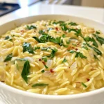 - 1 cup orzo pasta - 2 tablespoons olive oil - 4 cloves garlic, minced - 1 medium onion, finely chopped - 1 cup vegetable broth - 1 cup heavy cream - ½ cup grated Parmesan cheese - 1 cup baby spinach - ¼ teaspoon red pepper flakes (optional) - Salt and pepper to taste - Fresh parsley, chopped (for garnish) Gather these ingredients to create a rich and creamy dish. Each item plays a key role. The orzo pasta gives the meal its base. Olive oil adds flavor and helps cook the onion and garlic. Garlic brings a lovely aroma. The onion adds sweetness when sautéed. Vegetable broth adds depth, while heavy cream makes it rich. Parmesan cheese offers a tasty kick. Baby spinach adds health and color. Red pepper flakes give heat if you want it. Finally, salt and pepper enhance all the flavors. Fresh parsley gives a nice touch when serving. With this list, you are ready to make a delightful meal. - Sauteing the onion and garlic: Start by heating 2 tablespoons of olive oil in a large skillet over medium heat. Add 1 finely chopped onion. Cook it for about 3-4 minutes until it is soft and clear. Then, add 4 minced garlic cloves. Stir and cook for 1 more minute. You want it to smell great! - Cooking the orzo with broth: Next, add 1 cup of orzo pasta to the skillet. Stir it well to coat it with the oil and onion mixture. Pour in 1 cup of vegetable broth and bring it to a gentle boil. Once it boils, reduce the heat to low. Cover it and let it simmer for about 10 minutes. The orzo should be soft but still firm. Most of the liquid will be gone. - Mixing in the cream and cheese: After 10 minutes, take off the lid. Now, add 1 cup of heavy cream and ½ cup of grated Parmesan cheese. Stir it all until it looks creamy and smooth. - Adding spinach and seasoning: Toss in 1 cup of baby spinach. Cook for another 2 minutes until it wilts. Season with salt and pepper to make it tasty. - Serving suggestions: Once done, let the orzo sit for a couple of minutes. This helps it thicken. Serve it in bowls and sprinkle some fresh parsley on top for color and flavor. Enjoy your meal! - Ensuring the right orzo texture: Cook the orzo until it is al dente. This means it should be firm but not hard. If you overcook it, the orzo will turn mushy and lose its charm. Keep an eye on the timer, and taste a few minutes before the suggested cooking time ends. - Avoiding curdling of cream: When you add heavy cream, make sure to lower the heat first. High heat can cause the cream to curdle. Stir gently, and ensure it blends well with the other ingredients. This keeps your dish smooth and creamy. - Importance of sautéing onions: Start with sautéing the onions in olive oil. This step adds a sweet and rich flavor base to your dish. Cook them until they are soft and translucent, which usually takes about 3-4 minutes. This builds depth in your creamy orzo. - How to best incorporate flavors: After adding garlic, stir for just a minute. This helps to release its aroma without burning it. When you add the broth, scrape up any tasty bits stuck to the pan. This boosts the flavor of your creamy orzo, making it truly delicious. {{image_2}} You can easily swap ingredients to make creamy garlic orzo your own. - Using different cheeses: Try using mozzarella or feta instead of Parmesan. Each cheese offers a unique taste. Mozzarella adds a nice stretch, while feta brings a salty kick. These swaps can change your dish in fun ways. - Adding proteins like chicken or shrimp: For a heartier meal, add cooked chicken or shrimp. Simply sauté them in the pan before adding garlic and onion. This will add protein and make the dish more filling. You can also use tofu for a vegetarian option. You can enhance flavors with simple tweaks. - Incorporating herbs and spices: Fresh herbs like basil or thyme can brighten the dish. You can also add spices like oregano or lemon zest for extra zing. A pinch of smoked paprika can add depth and warmth to the orzo. - Additional vegetables to consider: You can stir in peas, bell peppers, or broccoli. Adding these veggies boosts nutrition and adds color. Sauté them with the onion for a flavorful base before adding orzo. To store leftover creamy garlic orzo, place it in an airtight container. This keeps the dish fresh. Make sure to cool it down before sealing. Leftovers will stay good in the fridge for up to three days. If you want to keep it longer, freeze it. Just use a freezer-safe container. It can last up to three months in the freezer. When you’re ready to enjoy your orzo again, reheating it right is key. The best method is to use the stovetop. Add a splash of vegetable broth or cream to a skillet. This helps keep the orzo creamy. Heat it over low heat, stirring often. This way, it warms up without drying out. You can also use the microwave if you prefer. Just cover the bowl and add a little liquid. Heat it in short bursts, stirring in between. This keeps the dish smooth and rich. Can I make creamy garlic orzo ahead of time? Yes, you can make creamy garlic orzo ahead of time. Cook the orzo and mix in the sauce. Let it cool, then store it in an airtight container in the fridge. When you’re ready to eat, reheat it on low heat. You may need to add a splash of broth or cream to bring back the creaminess. How do I make this recipe lighter? To lighten this dish, swap heavy cream for half-and-half or a plant-based cream. You can also use less cheese or a low-fat version of Parmesan. Adding more spinach or other veggies can boost nutrients without adding many calories. What can I serve with creamy garlic orzo? Creamy garlic orzo pairs well with grilled chicken or shrimp. A fresh salad with a light dressing also complements it nicely. You might serve it with roasted vegetables or garlic bread for a full meal. Try matching flavors to keep the meal balanced and tasty. This blog post covered how to make creamy garlic orzo from scratch. You learned about the key ingredients, step-by-step instructions, tips for success, and how to make it your own. Remember, you can swap ingredients or adjust flavors to fit your taste. Storing and reheating the dish properly will keep it fresh and delicious. With these easy steps, you can impress family and friends with a warm, tasty meal. Enjoy your cooking adventure and feel confident trying new twists on this recipe!