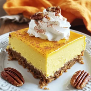 - 1 ½ cups graham cracker crumbs - ½ cup unsalted butter, melted - 2 tablespoons brown sugar - 1 teaspoon ground cinnamon - 16 oz cream cheese, softened - 1 cup granulated sugar - 1 cup pumpkin puree - 1 teaspoon vanilla extract - 3 large eggs - 2 teaspoons pumpkin pie spice - 1 tablespoon all-purpose flour - Pinch of salt What can you use instead of graham cracker crumbs? You can try crushed cookies like digestive biscuits or vanilla wafers. These work well for a different flavor. If you need dairy-free options, look for cream cheese made from almonds or cashews. They taste great in this recipe too. For sugar, you can swap granulated sugar with coconut sugar or maple syrup. These options add a nice depth to the flavor. {{ingredient_image_1}} 1. First, preheat the oven to 325°F (160°C). Grease a 9-inch springform pan. 2. In a medium bowl, mix together: - 1 ½ cups graham cracker crumbs - ½ cup unsalted butter, melted - 2 tablespoons brown sugar - 1 teaspoon ground cinnamon 3. Stir until the crumbs are well-coated. This will form a tasty base. 4. Press the crumb mixture into the bottom of the pan tightly to make a solid crust. 5. Bake the crust for 10 minutes, then take it out and let it cool. 1. In a large bowl, beat 16 oz of softened cream cheese until creamy. 2. Gradually add in 1 cup of granulated sugar. Mix until smooth and well combined. 3. Next, add 1 cup of pumpkin puree, 1 teaspoon of vanilla extract, and 2 teaspoons of pumpkin pie spice. Mix well. 4. Add 3 large eggs one at a time. Mix slowly after each addition. This helps keep the texture light. 5. Sprinkle in 1 tablespoon of all-purpose flour and a pinch of salt. Mix until just combined, avoiding overmixing. 1. Pour the cream cheese mixture over the cooled crust in the springform pan. 2. Bake for 55-60 minutes. The center should be set and a little jiggly. It will firm up as it cools. 3. Turn off the oven after baking. Leave the cheesecake inside for another hour to cool slowly. 4. Once cooled, take it out and let it cool at room temperature. 5. Finally, refrigerate the cheesecake for at least 4 hours or overnight for the best taste. Before serving, enjoy topping it with whipped cream and a sprinkle of cinnamon! To make your pumpkin cheesecake shine, you need to focus on a few key points. Cracks on the surface can ruin the look. To avoid this, mix the batter gently. Overmixing adds air, which can cause cracks. When baking, place a pan of water in the oven. This adds moisture and helps prevent cracks. Next, ensure the cheesecake sets properly. Bake it until the center is slightly jiggly. It will firm up as it cools. After baking, leave the cheesecake in the oven with the door slightly open. This helps it cool slowly and reduces cracking. For better results, use a few recommended tools. A good springform pan makes it easy to remove the cheesecake. An electric mixer will give you a smooth filling. A spatula is great for scraping down the sides of the bowl. These tools will help you create a perfect dessert every time. When it comes to serving, whipped cream and spices can make your cheesecake pop. A dollop of whipped cream adds a nice touch. You can sprinkle some ground cinnamon on top for extra flavor. Consider serving your cheesecake with caramel sauce or nuts. Drizzle warm caramel over each slice. Chopped pecans or walnuts add a great crunch. These toppings make the dish feel special and festive. For gatherings, think about portioning ideas. Slice the cheesecake into small pieces. This makes it easy for guests to enjoy. You can also serve mini slices with different toppings. This way, everyone can try a little bit of everything! Pro Tips Room Temperature Ingredients: Make sure your cream cheese and eggs are at room temperature before mixing. This helps create a smoother batter and prevents lumps. Don't Overmix: When adding the eggs and flour, mix just until combined. Overmixing can lead to a dense cheesecake instead of a light and airy texture. Cool Gradually: Allowing the cheesecake to cool in the oven with the door slightly ajar helps prevent cracks on the surface by gradually reducing the temperature. Chill Overnight: For the best flavor and texture, refrigerate the cheesecake overnight. This allows the flavors to meld and the cheesecake to set perfectly. {{image_2}} - Adding chocolate or Nutella swirl You can mix chocolate into the filling for a rich twist. Just swirl in melted chocolate or Nutella before baking. This adds a nice contrast to the pumpkin flavor. - Incorporating different spices Try adding nutmeg, allspice, or even ginger. These spices will bring a new depth to your cheesecake. You can use them alone or in combination with pumpkin pie spice. - Swapping pumpkin for sweet potato or butternut squash If you want a different taste, use sweet potato or butternut squash. Both have a similar texture and flavor. They will give your cheesecake a unique twist while keeping it creamy. - Using ginger snap cookies or Oreo crumbs Instead of graham crackers, use crushed ginger snaps or Oreos. This change gives your crust a bold flavor. It pairs well with the pumpkin filling and adds a special touch. - Gluten-free crust options For a gluten-free version, use gluten-free graham crackers or almond flour. Mix them with melted butter and sugar. This keeps the crust tasty without gluten. - No-bake cheesecake alternatives If you prefer a no-bake cheesecake, skip the oven. Use a mixture of cream cheese, pumpkin, and sugar. Set it in the fridge to firm up. The result is a creamy dessert without baking. To store your pumpkin cheesecake, use the right methods. After it cools, cover it with plastic wrap or foil. This keeps it fresh. You can also use an airtight container. In the fridge, it lasts about 5 to 7 days. If you want to keep it longer, freeze it. Wrap the cheesecake tightly in plastic wrap and then foil. This helps prevent freezer burn. When frozen, it stays good for up to 3 months. When you are ready to eat frozen cheesecake, thaw it slowly. Move it to the fridge for a day. This keeps it from getting soggy. If you need it faster, let it sit at room temperature for a few hours. To reheat, use a low oven. Set it to 300°F (150°C) and warm for about 10 to 15 minutes. This method keeps the texture nice and creamy. Avoid using a microwave, as it can make the cheesecake soggy. How do you know when pumpkin cheesecake is done? You can tell when your pumpkin cheesecake is done by checking the center. It should be set and slightly jiggly. The edges will look firm, while the middle may still wobble a bit. After baking, let it cool gradually in the oven for the best texture. Can you make pumpkin cheesecake ahead of time? Yes, you can make pumpkin cheesecake ahead of time. In fact, it tastes better when chilled overnight. Just cover it well and store it in the fridge. This gives the flavors time to develop. What if my cheesecake cracks while baking? If your cheesecake cracks, don't worry! It happens sometimes. To avoid this, mix gently and avoid overbaking. If a crack does appear, you can cover it with whipped cream or a drizzle of caramel. Understanding serving sizes and calorie counts Each slice of pumpkin cheesecake has about 300 calories. This can vary based on serving size and toppings. A standard serving is one slice, which is about one-twelfth of the cheesecake. Healthier alternatives for the recipe You can make healthier swaps in your cheesecake. Try using low-fat cream cheese to cut calories. You can also use honey instead of sugar. This adds sweetness without all the calories. History of pumpkin cheesecake Pumpkin cheesecake has roots in American cuisine. It became popular in the 20th century. People enjoyed this rich dessert during fall and Thanksgiving. Popular variations around the world Different cultures have their own twists on pumpkin cheesecake. In some places, bakers add chocolate or caramel. Other regions might use spices like nutmeg or ginger for extra flavor. This blog post covered how to make a delicious pumpkin cheesecake from scratch. We discussed important ingredients and possible substitutions, plus step-by-step instructions for the crust and filling. I shared tips for perfecting your cheesecake and serving it well. You can even try fun variations and learn how to store your cheesecake properly. Get ready to impress your friends and family with this treat. Happy baking!