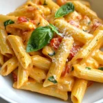 - 12 oz penne pasta - 2 tablespoons olive oil - 1 medium onion, diced - 3 cloves garlic, minced - 1 can (14 oz) crushed tomatoes - 1 cup heavy cream - 1 teaspoon dried basil - 1 teaspoon dried oregano - Salt and pepper to taste - ½ cup grated Parmesan cheese - Fresh basil leaves for garnish Using fresh ingredients makes a big difference. Choose ripe tomatoes when possible. If fresh basil is not available, use dried basil. For the Parmesan, a quality block is best. Grate it yourself for the best flavor. If you need a dairy-free option, use a non-dairy cream. You can also skip the cheese or replace it with nutritional yeast. This dish includes gluten and dairy. If you avoid gluten, choose gluten-free penne. To make it vegan, use non-dairy cream and skip the cheese. This recipe is rich and filling, perfect for a comfort meal. Always check labels for hidden allergens. Enjoy with a side salad for a balanced meal. {{ingredient_image_1}} Start by boiling water in a large pot. Add a good amount of salt. Once the water boils, add 12 oz of penne pasta. Cook it following the package directions until it is al dente. This usually takes about 8 to 10 minutes. When done, drain the pasta and set it aside in a bowl. In a large skillet, heat 2 tablespoons of olive oil over medium heat. Add a medium onion that you diced. Sauté the onion for 5 to 7 minutes until it becomes soft and clear. Next, add 3 cloves of minced garlic. Cook it for about 1 minute until you smell the garlic. Now, pour in a 14 oz can of crushed tomatoes. Mix in 1 teaspoon of dried basil, 1 teaspoon of dried oregano, and a pinch of salt and pepper. Let this simmer for 10 minutes. This helps all the flavors come together. Lower the heat and add 1 cup of heavy cream to the skillet. Stir it gently and let it simmer for another 5 minutes. This thickens the sauce. Now, add the cooked penne pasta to the sauce. Toss it well to coat every piece. If the sauce seems too thick, add a splash of the pasta water. Finally, stir in ½ cup of grated Parmesan cheese until it melts. Taste and adjust the salt and pepper if needed. Your Vodka-Free Pasta Rosa is ready to enjoy! To get the right sauce texture, start by simmering the crushed tomatoes. Let them cook for about 10 minutes. This helps blend the flavors well. When you add the heavy cream, keep the heat low. This makes it creamy without curdling. If the sauce gets too thick, add a splash of pasta water. This will help loosen it up. Always stir to mix everything nicely. Want to boost flavors? Try adding more herbs like thyme or fresh basil. A pinch of red pepper flakes gives heat. You can also mix in spinach or mushrooms for extra nutrition. Toss in some cooked chicken or shrimp for a protein kick. These options make your dish more exciting. Experimenting with flavors can make it uniquely yours. When reheating, use low heat to keep the cream nice. Add a bit of water or broth to help. This keeps it smooth and tasty. For serving, plate the pasta in bowls and top with fresh basil. A sprinkle of extra Parmesan cheese adds a nice touch. Enjoy it with a side salad or garlic bread for a complete meal. Pro Tips Use Fresh Basil: For the best flavor, use fresh basil leaves instead of dried. Add them at the end for a vibrant taste. Cook Pasta Al Dente: Ensure your pasta is cooked al dente to maintain its texture and prevent it from becoming mushy when mixed with the sauce. Adjust Creaminess: If you prefer a lighter sauce, you can substitute half of the heavy cream with vegetable or chicken broth. Save Pasta Water: Keep a cup of pasta cooking water before draining. It can be used to adjust the sauce consistency if needed. {{image_2}} You can easily make this dish vegan. Simply replace heavy cream with coconut cream or cashew cream. Use nutritional yeast instead of Parmesan cheese for a cheesy taste. This swap keeps the dish creamy while making it plant-based. If you need a gluten-free option, choose gluten-free penne. Many brands offer great pasta made from rice, quinoa, or chickpeas. These options cook well and hold the sauce nicely. Always check the package for cooking times. For extra protein, consider adding cooked chicken, shrimp, or tofu. You can mix these in when you combine the pasta and sauce. If you want to add vegetables, try spinach, bell peppers, or mushrooms. Add them during the sautéing step to keep them tender and flavorful. To store your Vodka-Free Pasta Rosa, let it cool down. Place it in an airtight container. This helps keep the flavors fresh. Store it in the fridge for up to three days. If you want to keep it longer, consider freezing. Freezing Pasta Rosa is simple. Use a freezer-safe container. Make sure to leave some space at the top. The sauce can expand when frozen. You can freeze it for up to three months. Remember to label the container with the date. To reheat, you can use a microwave or a stovetop. For the microwave, place your pasta in a bowl. Add a splash of water to keep it moist. Heat in 30-second intervals, stirring in between. For stovetop, warm it in a skillet over low heat. Stir often to prevent sticking. If it seems dry, add a bit of cream or water. Enjoy your comforting dish just as good as the first time! Pasta Rosa is a creamy pasta dish with tomato and basil flavors. It is rich, smooth, and comforting. In our vodka-free version, we focus on the creamy texture and fresh taste. The dish uses penne pasta, crushed tomatoes, and heavy cream to create a luscious sauce. It’s perfect for a cozy dinner or a quick meal any night. Yes, you can prepare this dish in advance. Cook the pasta and sauce separately. Store them in airtight containers in the fridge. When ready to serve, simply reheat the sauce, combine it with the pasta, and enjoy! This makes it easy to enjoy a home-cooked meal on busy days. If you want a lighter option, use half-and-half or whole milk. For a dairy-free choice, try coconut cream or cashew cream. These substitutes keep the dish creamy while changing the flavor slightly. Adjust the seasoning as needed to balance the taste. To spice up your Pasta Rosa, add red pepper flakes when sautéing the onions and garlic. You can also mix in diced jalapeños or a splash of hot sauce. Adjust these ingredients to your preferred heat level. A little spice enhances the flavors and brings a warm kick. In this article, we explored the tasty world of Vodka-Free Pasta Rosa. We covered the key ingredients and shared tips for making it just right. You learned about cooking techniques, variations for dietary needs, and how to store leftovers. This dish is easy, fun, and can fit many diets. You can enjoy a homemade meal that suits your taste. Try it out and impress your family and friends with your new cooking skills!