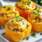 - 4 large bell peppers (any color) - 1 lb ground turkey or beef - 1 cup cauliflower rice (fresh or frozen) - 1 cup shredded cheddar cheese - ½ cup diced tomatoes (canned or fresh) - 1 small onion, finely chopped - 2 cloves garlic, minced - 1 teaspoon cumin - 1 teaspoon smoked paprika - Salt and pepper to taste - 1 tablespoon olive oil The main ingredients in this recipe are simple yet tasty. I love using bell peppers as they add color and crunch. Ground turkey or beef packs protein, which makes the dish hearty. Cauliflower rice keeps it low-carb while adding texture. For extra flavor, I use shredded cheddar cheese. It melts beautifully on top of the stuffed peppers. Diced tomatoes give a nice burst of freshness. Onion and garlic add depth to the filling. Seasoning is key. I like to use cumin and smoked paprika for warmth. Salt and pepper enhance all the flavors. A touch of olive oil helps sauté the veggies. These ingredients come together to create a meal that is both fresh and flavorful. You can customize the recipe based on what you have at home. Feel free to experiment and make it your own! {{ingredient_image_1}} 1. Preheat your oven to 375°F (190°C). This helps cook the peppers evenly. 2. Take four large bell peppers. Cut off the tops and scoop out the seeds. Set the empty peppers aside for later. 1. In a large skillet, pour one tablespoon of olive oil. Heat it over medium heat. 2. Add one finely chopped onion and two minced garlic cloves. Cook them until they turn soft and clear, about 3 to 4 minutes. 3. Next, add one pound of ground turkey or beef to the skillet. Cook it until it is browned, which takes about 5 to 7 minutes. Break the meat apart as it cooks. 1. Stir in one cup of cauliflower rice, half a cup of diced tomatoes, one teaspoon of cumin, one teaspoon of smoked paprika, and salt and pepper to taste. Mix it well and cook for another 4 to 5 minutes. Everything should be hot. 2. Turn off the heat and mix in half a cup of shredded cheddar cheese until it’s melted. 3. Now, stuff each bell pepper with the meat mixture. Press down gently to fill them well. 4. Place the stuffed peppers upright in a baking dish. Top each pepper with the rest of the cheddar cheese. 5. Cover the dish with foil and bake for 25 minutes. After that, remove the foil and bake for an extra 10 to 15 minutes until the peppers are soft and the cheese is golden. 6. Let the peppers cool a bit before serving. Sprinkle fresh parsley on top for a nice touch. To sauté well, always heat your pan first. Use medium heat for onion and garlic. This way, they soften nicely without burning. Stir often to keep them from sticking. For browning meat, break it into small pieces. This helps it cook evenly. Cook until it turns brown all over. Don't rush this step; it adds great flavor. If you want a change from ground turkey or beef, try ground chicken or pork. You can also use mushrooms for a tasty vegetarian option. They add great texture. For cauliflower rice, you can use shredded zucchini or broccoli rice. Both are low in carbs and will fit well in the dish. Just ensure you drain any excess moisture. Garnish your stuffed peppers with fresh parsley or cilantro. This will add a pop of color. You can also sprinkle some extra cheese on top right before serving. For serving, place the peppers on a colorful platter. This makes them look more inviting. Pair them with a green salad or some avocado slices for a balanced meal. Pro Tips Choose Colorful Peppers: Using a mix of colorful bell peppers not only makes the dish visually appealing but also adds different flavors and nutrients. Make it Ahead: Prepare the filling a day in advance and store it in the refrigerator. This will save you time on the day you plan to serve the dish. Add Extra Veggies: Feel free to sneak in extra vegetables like spinach or zucchini into the filling for added nutrition and flavor. Experiment with Cheese: Try using different types of cheese such as pepper jack or mozzarella for a unique twist on flavor. {{image_2}} You can swap the ground turkey or beef for chicken or pork. Both meats work well and bring unique flavors. If you want a lighter option, use ground chicken. It cooks quickly and stays juicy. For a savory twist, try ground pork. It adds a rich taste to the dish. If you prefer a vegetarian meal, substitute the meat with black beans or lentils. Both provide protein and fiber. You can also use quinoa for added texture. Mix in some chopped veggies for extra crunch and color. Cheese is a key player in these stuffed peppers. While cheddar is delicious, try mozzarella or pepper jack for a different taste. Mozzarella melts beautifully, giving a gooey texture. Pepper jack adds a nice kick with its spices. You can also play with herbs and spices. Fresh basil or oregano can brighten the dish. If you like heat, add red pepper flakes or cayenne pepper. Experiment with flavors to find your favorite blend. For a dairy-free version, skip the cheese or use a dairy-free alternative. Nutritional yeast is a great option that provides a cheesy flavor without dairy. If you're following Whole30 or paleo diets, make sure to use compliant ingredients. Avoid beans and grains, and stick to fresh veggies and meats. This way, you can still enjoy a filling meal that fits your diet. Keto stuffed peppers last about 3 to 4 days in the fridge. Store them in an airtight container. This keeps them fresh and tasty. If you want to save some for later, just cool them down first. This helps keep the peppers from getting soggy. To freeze stuffed peppers, wrap them well in plastic wrap. Then, place them in a freezer bag. This is the best way to store leftovers. They can last up to 3 months in the freezer. When you are ready to eat them, thaw them overnight in the fridge. Reheat in the oven at 350°F (175°C) for about 20 minutes. This brings back their tasty flavor and warm texture. You can make these stuffed peppers ahead of time. Prepare them up to the baking step. Just cover them and store them in the fridge. When you are ready to cook, bake them straight from the fridge. If you want quick meals, you can make a batch of stuffed peppers. Then, reheat them in the microwave. This way, you have a healthy meal ready in minutes! Yes, you can use different types of peppers. Bell peppers are the best choice for stuffing due to their size and shape. You can also use: - Poblano peppers for a deeper flavor - Anaheim peppers for a milder taste - Cubanelle peppers for a sweet touch These peppers add unique flavors and can make your dish more exciting. To add heat to your stuffed peppers, try these tips: - Add diced jalapeños or serrano peppers to the filling. - Mix in some red pepper flakes for extra spice. - Use spicy sausage instead of ground turkey or beef. These methods will boost the heat while keeping the dish flavorful. Stuffed peppers are filling, but some sides can complement them well. Here are a few ideas: - A fresh green salad for a light touch - Cauliflower mash for a creamy side - Roasted vegetables for added nutrients These sides balance the meal, making it more enjoyable. Stuffed peppers are a tasty and healthy choice. We explored main ingredients like ground turkey or beef, bell peppers, and cauliflower rice. We also looked at how to prepare, cook, and bake them with tips on presentation and storage. Remember, you can mix and match ingredients to fit your taste and dietary needs. These peppers are versatile and easy to customize. Enjoy making this dish as a fun meal for any day!