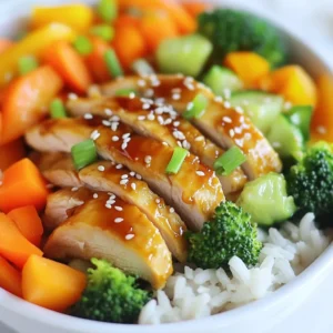 To make a tasty chicken rice bowl, gather these items: - 2 cups cooked jasmine rice - 2 boneless, skinless chicken breasts - 4 cloves garlic, minced - 2 tablespoons olive oil - 1 tablespoon soy sauce - 1 tablespoon honey - 1 teaspoon ginger, grated - 1 teaspoon sesame oil - 2 green onions, chopped - 1 cup mixed vegetables (like bell peppers, broccoli, and carrots) - Salt and pepper to taste - Sesame seeds for garnish You will need some basic tools: - A mixing bowl for marinating - A non-stick skillet for cooking - A sharp knife for slicing - A cutting board for prep - Measuring spoons for accuracy Add some flair with these garnishes: - Extra chopped green onions - Sliced red chili for heat - A drizzle of extra soy sauce - Fresh cilantro for a pop of flavor {{ingredient_image_1}} To start, we need to make the chicken marinade. Grab a bowl and add these ingredients: - 2 cloves of minced garlic - 2 tablespoons olive oil - 1 tablespoon soy sauce - 1 tablespoon honey - 1 teaspoon grated ginger - 1 teaspoon sesame oil Mix them well. This blend adds great flavor. Now, add the two boneless, skinless chicken breasts. Make sure they are coated fully in the marinade. Cover the bowl and let it sit for at least 30 minutes. If you have time, let it marinate for up to 2 hours in the fridge. The longer it sits, the better the flavor. Once your chicken is marinated, it's time to cook it. Heat a non-stick skillet over medium-high heat. When hot, add the chicken breasts. Cook each side for about 6-7 minutes. Look for a golden-brown color. You want the chicken fully cooked. To check, slice into the thickest part. If the juices run clear, you are good to go. Once cooked, take it off the heat. Let the chicken rest for a few minutes before slicing. This helps keep it juicy. Now, let’s move on to the vegetables. In the same skillet, add any remaining minced garlic. Stir it for about 30 seconds. This brings out its flavor. Then add 1 cup of mixed vegetables like bell peppers, broccoli, and carrots. Stir-fry them for about 5 minutes. They should be tender but still crisp. Season with salt and pepper to taste. This adds a nice touch. To get juicy chicken, use boneless, skinless breasts. Marinate them for 30 minutes. For more flavor, let them sit up to 2 hours. Heat your skillet to medium-high. Cook chicken for 6-7 minutes on each side. Look for a golden brown color. Use a meat thermometer to check if it’s 165°F. Let the chicken rest before slicing. This keeps it moist and tender. Garlic is key in this dish. Use fresh garlic for the best taste. Add ginger for a nice kick. The mix of soy sauce and honey gives a sweet and salty flavor. Don’t skip the sesame oil; it adds a nutty taste. You can also add a splash of lime juice for brightness. Experiment with your favorite herbs, like cilantro or basil, to add freshness. Start with a scoop of jasmine rice in a bowl. Lay the sliced chicken on top. Add the stir-fried veggies for color and crunch. Drizzle any leftover garlic sauce from the pan over everything. Finish with chopped green onions and sesame seeds. For a fun twist, serve with pickled vegetables. Enjoy this dish warm for the best flavor! Pro Tips Marinate for Maximum Flavor: Allowing the chicken to marinate for at least 1 hour will deepen the flavors. If time permits, marinate overnight for even better results. Perfectly Cooked Chicken: Use a meat thermometer to check for doneness. The chicken should reach an internal temperature of 165°F (75°C) for safety and optimal juiciness. Customize Your Vegetables: Feel free to mix and match your favorite veggies. Seasonal vegetables or frozen mixes can also work well in this dish. Garnish for Presentation: A sprinkle of sesame seeds and freshly chopped green onions not only adds flavor but also enhances the visual appeal of your dish. {{image_2}} You can swap chicken for other proteins. Try using shrimp, beef, or pork. Each protein brings a new flavor. For shrimp, cook them quickly to keep them tender. Beef should be thinly sliced and marinated for the best taste. Pork can be used in a similar way to chicken. The key is to adjust cooking times for each protein. If you want a meatless meal, there are great options. Tofu works wonderfully in this dish. Press the tofu to remove excess water. Then, cut it into cubes, marinate, and cook as you would chicken. Tempeh is another tasty choice. It absorbs flavors well and adds a hearty texture. You can also use mushrooms for a rich, umami flavor. The sauce can change the whole dish. A spicy Sriracha sauce adds heat. You can mix it with soy sauce for a kick. For a sweet twist, try teriyaki sauce. It adds a sticky sweetness that complements the rice. You can also go for a citrus marinade with orange or lime juice. This gives a fresh taste and brightens the meal. Feel free to mix and match sauces based on your mood! After your meal, let the chicken rice bowl cool. Use an airtight container to keep leftovers fresh. Store in the fridge for up to three days. This helps keep the flavors intact and the chicken juicy. If you have extra garlic sauce, store it separately in a small container. To reheat, place your chicken rice bowl in the microwave. Heat it for one to two minutes. Stir halfway through for even warmth. You can also heat it on the stove. Just add a splash of water to keep it moist. Stir over low heat until everything is hot. If you want to save for later, freeze the chicken and rice separately. Use freezer-safe bags or containers. The rice can last up to a month in the freezer. The chicken stays good for about three months. When ready to eat, thaw in the fridge overnight before reheating. I recommend jasmine rice for this chicken rice bowl. Its fluffy and fragrant texture pairs well with the tender chicken and garlic sauce. Jasmine rice cooks nicely and absorbs flavors well. If you prefer, you can also use basmati rice or brown rice as alternatives. Each type offers a unique taste and texture that can enhance your meal. Yes, you can prepare chicken rice bowls in advance. Cook the chicken and vegetables, then store them in the fridge. Keep the rice separate to avoid sogginess. You can assemble the bowls when ready to eat. This method saves time and is great for meal prep. Just reheat everything before serving, and enjoy your tasty dish! To add heat, include more garlic or ginger in your marinade. You can also add red pepper flakes or sriracha for a spicy kick. Another option is to serve the dish with a spicy sauce on the side. Adjust the spice level to match your taste. Experiment to find the right balance that makes your chicken rice bowl exciting! The chicken rice bowl is easy to make and full of flavor. We covered all the key ingredients, from chicken to garnishes. You learned step-by-step how to marinate chicken, cook it well, and stir-fry vibrant veggies. I shared tips for perfect chicken and fun serving ideas. Don’t forget the tasty variations and storage tips I listed. This dish allows you to get creative and enjoy fresh meals. Keep experimenting to find your favorite twist on this recipe!