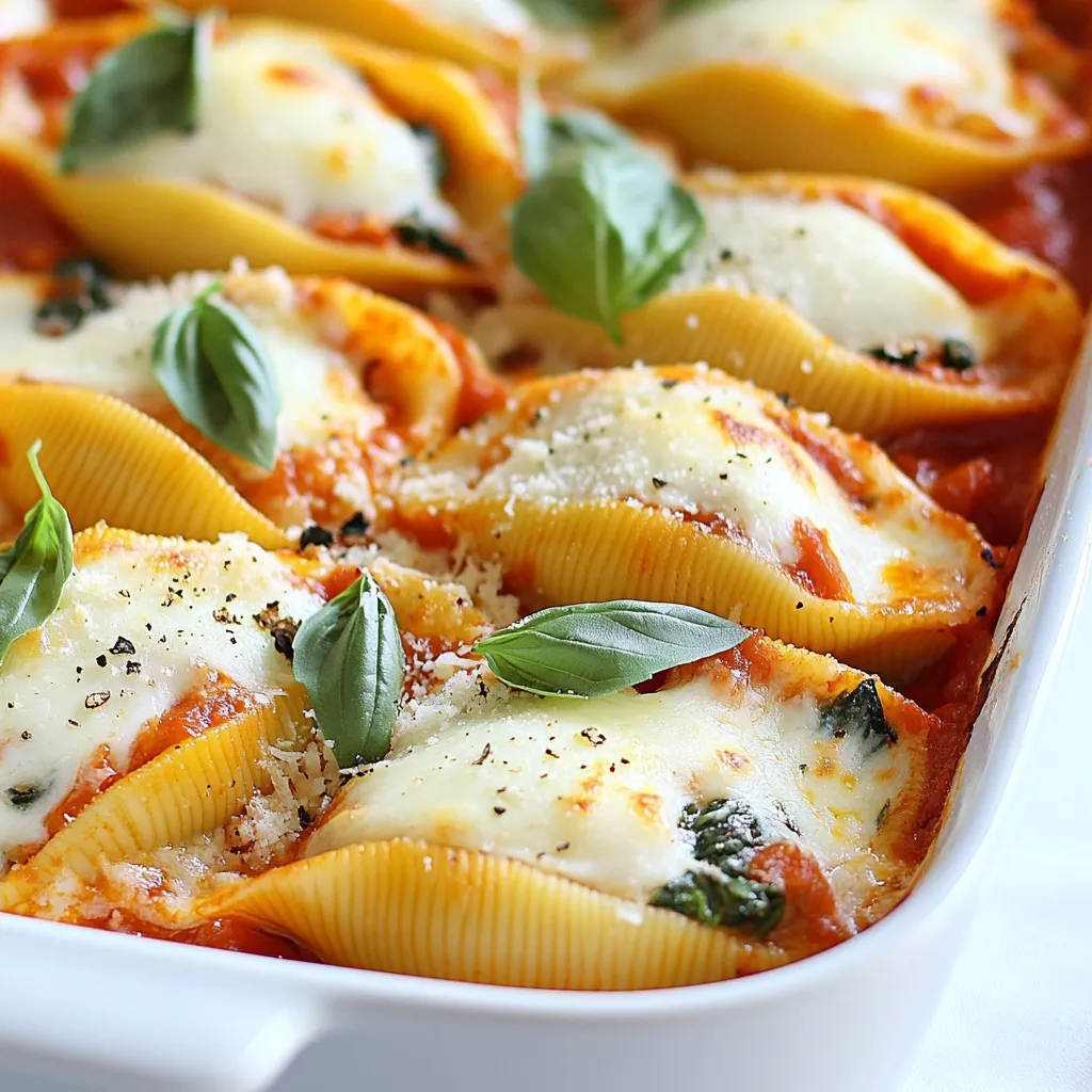 To make Cottage Cheese Stuffed Shells, you need a list of great ingredients. Hereâs what you will need: - 12 jumbo pasta shells - 2 cups cottage cheese - 1 cup ricotta cheese - 1 cup shredded mozzarella cheese, divided - 1 cup grated Parmesan cheese, divided - 1 egg, lightly beaten - 2 cups fresh spinach, roughly chopped - 2 garlic cloves, minced - 1 teaspoon dried oregano - 1 teaspoon dried basil - Salt and pepper to taste - 2 cups marinara sauce - Fresh basil leaves for garnish Each ingredient adds a special touch to this dish. The jumbo pasta shells hold the creamy filling well. Cottage cheese and ricotta give a rich, smooth texture. The mozzarella and Parmesan add a lovely cheesy flavor. Fresh spinach brings in some green goodness. Garlic, oregano, and basil create a burst of taste. Marinara sauce ties everything together with its tangy sweetness. When prepping, use fresh ingredients for the best flavor. This mix of cheeses and herbs gives a classic Italian taste. You wonât just be feeding your family; youâll be treating them to a flavorful meal they will love. {{ingredient_image_1}} Making cottage cheese stuffed shells is simple. You start by cooking the pasta, then make the filling. After that, you stuff the shells, layer the sauce, and bake them. Itâs a fun process that leads to a tasty meal. - Preheating the Oven Set your oven to 375°F (190°C). This step is key for a good bake. - Cooking the Pasta Boil a large pot of salted water. Cook the jumbo shells until they are al dente. This usually takes around 8-10 minutes. Drain and set them aside to cool. - Preparing the Filling In a big bowl, mix together cottage cheese, ricotta cheese, half the mozzarella, and half the Parmesan. Add the beaten egg, chopped spinach, minced garlic, oregano, basil, salt, and pepper. Stir until all ingredients blend well. - Stuffing the Shells Take each cooked shell and fill it with about 2 tablespoons of the cheese mixture. Make sure to pack it in well. - Layering the Sauce Spread a thin layer of marinara sauce on the bottom of a 9x13 inch baking dish. This prevents the shells from sticking. - Arranging the Shells Place the stuffed shells in the dish with the open side facing up. Pour the remaining marinara sauce over all the shells. - Adding Cheese Sprinkle the rest of the mozzarella and Parmesan cheese on top. This will create a nice cheesy crust. - Baking Process Cover the dish with foil and bake for 25 minutes. After that, remove the foil and bake for another 10-15 minutes. Look for bubbly and golden cheese. - Garnishing and Serving Once done, take the dish out of the oven. Let it cool for a few minutes. Add fresh basil leaves on top before serving. Enjoy your meal! To make great cottage cheese stuffed shells, watch the pasta. Cook it until itâs al dente. If you overcook it, the shells may break. Be gentle when filling them. Use a spoon to avoid tearing. Donât skip the marinara sauce layer. It keeps the shells from sticking to the dish. Lastly, cover the dish with foil while baking. This helps the cheese melt evenly. For a rich taste, mix in fresh herbs. Try adding parsley or thyme to the cheese filling. You can also mix in some cooked ground meat for extra flavor. For a kick, add red pepper flakes to the marinara sauce. If you like a tangy flavor, increase the amount of Parmesan cheese. Taste your filling before stuffing. Adjust salt and pepper to your liking for the best flavor. You need a few tools for this dish. A large pot helps cook the pasta. Use a mixing bowl for the filling. A 9x13 inch baking dish is perfect for layering. A spoon or spatula helps to stuff the shells. For baking, a cover or foil prevents drying out. A sharp knife can help chop herbs and garlic. These simple tools make the process smooth and easy. Pro Tips Use Fresh Ingredients: Fresh spinach and high-quality cheeses can make a significant difference in flavor and texture. Adjust Seasoning: Taste your filling mixture before stuffing the shells and adjust the salt and pepper as needed to ensure a well-seasoned dish. Make Ahead: You can prepare the stuffed shells in advance and refrigerate them. Just add a few extra minutes to the baking time if baking from cold. Experiment with Herbs: Feel free to add other herbs like thyme or parsley to the cheese mixture for a unique twist! {{image_2}} You can change the filling for stuffed shells. Add different cheeses like feta or goat cheese. You may also use vegetables such as mushrooms or zucchini. If you want meat, ground turkey or sausage works well. Mix in a bit of fresh herbs like parsley or thyme for more flavor. While marinara is popular, you can try other sauces. A creamy Alfredo sauce gives a rich taste. Pesto sauce adds a fresh, herby flavor. For a spicy kick, use arrabbiata sauce. Experimenting with sauces can bring new life to this dish. To make this dish gluten-free, use gluten-free pasta shells. For a vegan option, replace the cheeses with cashew cheese or tofu. You can also skip the egg and replace it with a flaxseed mixture. These swaps keep the meal tasty and friendly for all diets. Store any leftover Cottage Cheese Stuffed Shells in an airtight container. Place them in the fridge. They will stay fresh for about 3 to 5 days. If you want, cover the dish tightly with foil or plastic wrap instead. To reheat, place the stuffed shells in a baking dish. Cover them with foil to keep moisture in. Heat in a preheated oven at 350°F (175°C) for about 20 minutes. You can also use a microwave. Heat on medium power in short bursts. Check and stir to avoid hot spots. To freeze, let the stuffed shells cool completely. Place them in a freezer-safe container or wrap them tightly with foil. They can stay in the freezer for up to 3 months. When youâre ready to eat, thaw them overnight in the fridge. Then, reheat as described above. Yes, you can use different cheeses. You might try using goat cheese or feta for a tangy flavor. Cream cheese can also work if you want a richer taste. Just keep the texture in mind when you mix your filling. This recipe is already vegetarian, as it uses no meat. You can add more veggies, like mushrooms or bell peppers, to boost the flavor. Just chop them small and mix them in with the cheese filling. Cottage cheese stuffed shells pair well with a fresh salad or garlic bread. A simple side of steamed veggies also adds color and nutrition. You can even serve it with a glass of red wine for a nice touch. Stuffed shells can last about 3 to 5 days in the fridge. Store them in an airtight container to keep them fresh. Just reheat them in the oven or microwave when you're ready to eat. Yes, you can prepare the dish ahead of time. Stuff the shells and layer them in the dish, then cover and refrigerate. Bake them the next day, adding a few extra minutes to the cooking time if they are cold. Cottage cheese stuffed shells are tasty and easy to make. You learned about the key ingredients and how to prepare them step by step. Tips and tricks help you avoid mistakes, while variations keep things interesting. Proper storage tips ensure your leftovers stay fresh. Remember, you can customize this dish to fit your taste. Enjoy sharing it with family and friends. Your kitchen will smell wonderful, and everyone will love it.