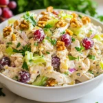 - 2 cups cooked chicken breast, shredded - 1 cup celery, finely chopped - ½ cup red grapes, halved - ½ cup walnuts, chopped and toasted - ¼ cup red onion, finely diced - 1 cup Greek yogurt (or mayonnaise for creamier texture) - 2 tablespoons Dijon mustard - 2 tablespoons honey - Salt and pepper to taste - Fresh parsley For this chicken salad, I focus on fresh and simple ingredients. Cooked chicken breast gives the salad its main protein. You can use leftover chicken or rotisserie chicken. Celery adds a nice crunch. Red grapes bring a sweet burst that balances the dish. Walnuts add a delightful nuttiness and crunch. Red onion gives a sharp bite that enhances the flavor. The dressing is where the magic happens. Greek yogurt keeps it creamy but lighter than mayonnaise. Dijon mustard adds a tangy kick, while honey brings sweetness. Season with salt and pepper to make it just right. I love to finish with fresh parsley. It adds color and a hint of freshness. This chicken salad is not just yummy; it looks great too! {{ingredient_image_1}} 1. In a large mixing bowl, combine the chicken and vegetables. Use your hands or a fork to break up the chicken. Make sure the celery, grapes, walnuts, and red onion mix well. This helps each bite have a nice crunch and sweetness. 2. In another bowl, mix the dressing ingredients. Whisk together the Greek yogurt, Dijon mustard, honey, salt, and pepper. Keep whisking until everything blends smoothly. This dressing adds creaminess and flavor to the salad. 1. Pour the dressing over the chicken mixture. Use a spatula to toss everything together gently. Make sure each piece is coated with the dressing. This step is key for great flavor in every bite. 2. Taste the salad and adjust seasoning. If it needs more salt or pepper, add a pinch. This small step can make a big difference in taste. 1. Cover the bowl with plastic wrap. Refrigerate for at least 30 minutes. This chilling time helps the flavors meld together. It makes the salad taste even better when you serve it. To make this chicken salad shine, adjust the dressing to match your taste. You can add more yogurt for a lighter feel or extra mustard for a zesty kick. Fresh ingredients boost flavor, so consider adding crisp apples or sweet peaches. These fruits add a nice crunch and taste. Preparing this salad in advance is easy. Mix all the salad ingredients and keep the dressing separate. When you are ready to serve, combine them. This keeps the salad fresh and crunchy. You can make it a day ahead. Just store it in the fridge. Presentation makes a difference. Serve the salad in a large bowl with a sprinkle of fresh parsley on top. You can also serve it on a bed of greens or in lettuce cups. Pair it with crusty bread or crackers for a full meal. Pro Tips Use Leftover Chicken: This salad is a fantastic way to use up leftover roasted or rotisserie chicken, saving you time and effort. Customize Your Nuts: Feel free to swap walnuts for pecans or almonds for a different flavor profile. Chill for Flavors: Letting the salad chill for at least 30 minutes helps the flavors meld together beautifully. Add a Crunch: For extra texture, consider adding some chopped apples or a handful of crispy bacon bits. {{image_2}} You can easily change the main ingredients in this chicken salad. If you want a different protein, use canned tuna or chickpeas. Both options work well in salads. For fruits, you can swap red grapes with apples or dried cranberries. They add a nice crunch and sweetness. If you prefer nuts, try pecans or almonds instead of walnuts. Each swap creates a new taste. For those who follow a vegetarian diet, try using plant-based chicken or tofu. This keeps the salad filling without meat. If you need gluten-free options, ensure your mustard and yogurt are gluten-free. Most brands are safe, but always check the label. These adjustments keep the taste great for everyone. You can kick up the flavor in your chicken salad. If you like spice, add diced jalapeños or a pinch of cayenne pepper. This gives your salad a nice kick. For a herby twist, mix in fresh dill or basil. These herbs brighten the dish and add fresh flavor. Each variant makes the salad fun and different every time! To keep your chicken salad fresh, store it in an airtight container. This helps keep out air and moisture. A glass or plastic container works well. Make sure to seal it tightly. Also, place the salad in the back of the fridge where it is coldest. Avoid storing it in the door, as that area is warmer. Your chicken salad will stay fresh in the fridge for about 3 to 5 days. If you see any change in color or smell, it’s best to toss it out. Always check for signs of spoilage before eating. If you are unsure, it's better to be safe. You can freeze chicken salad, but it may change in texture. The yogurt might separate when thawed. If you choose to freeze it, do so in a freezer-safe container. Leave some space at the top for expansion. Use it within 2 to 3 months for the best taste. When ready to eat, thaw it in the fridge overnight. Stir well before serving. Yes, you can use leftover chicken. Shredded rotisserie chicken works great. Just ensure the chicken is cold. This saves time and adds flavor. For best results, shred the chicken into bite-sized pieces. This helps it mix well with the other ingredients. Chicken salad pairs well with many sides. Here are a few ideas: - Fresh green salad - Crunchy tortilla chips - Crispy pita bread - Sliced cucumbers with dip - A bowl of fruit These sides add color and flavor to your meal. Yes, this chicken salad is perfect for meal prep. Make it in advance and store it in the fridge. It lasts up to three days. Just keep it in an airtight container. You can enjoy it on sandwiches, wraps, or with crackers. This blog post shared an easy chicken salad recipe. We covered key ingredients like chicken, grapes, and walnuts, along with a tasty dressing. I detailed step-by-step instructions for preparing, combining, and chilling the salad. Tips for flavor, making ahead, and serving ideas were also included. I explored fun variations and proper storage methods. Overall, this chicken salad is simple, flexible, and great for meal prep. Enjoy making it your own!