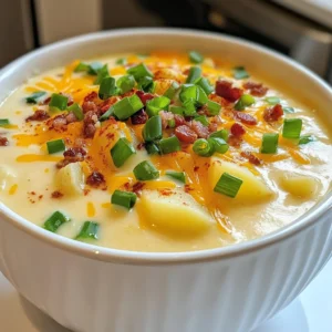 To make this tasty Loaded Baked Potato Soup, you need: - 4 large russet potatoes, peeled and diced - 1 medium onion, chopped - 3 cloves garlic, minced - 4 cups chicken or vegetable broth - 1 cup heavy cream - 1 cup sharp cheddar cheese, shredded - 1/2 cup sour cream - 2 tablespoons olive oil - 1 teaspoon smoked paprika - Salt and pepper to taste These main ingredients create a rich and creamy soup that warms the soul. The russet potatoes provide a hearty base. The onion and garlic add great flavor. The broth makes it cozy and comforting. Cream and cheese turn it into a creamy delight. You might want to add some optional ingredients for a twist: - 4 slices of cooked turkey bacon, crumbled - Extra cheese for more richness - Different spices like garlic powder or onion powder Adding turkey bacon gives a nice crunch. You can also get creative with spices. This allows you to tailor the soup to your taste. Garnishes can make your soup look and taste even better. Here are some great ideas: - Sliced green onions - Extra shredded cheddar cheese - A dollop of sour cream These garnishes add color and flavor. They also give a nice touch to each bowl. Don't skip this step; it makes your soup feel special! {{ingredient_image_1}} To make Loaded Baked Potato Soup, you need to gather all your ingredients. The main steps include cooking the onions and garlic, boiling the potatoes, and blending everything into a creamy soup. This recipe takes about 40 minutes from start to finish. 1. Start by heating 2 tablespoons of olive oil in a large pot over medium heat. 2. Add the chopped onion. Sauté it for about 5 minutes until it looks clear. 3. Mix in 3 cloves of minced garlic and cook for another minute. You want it to smell good! 4. Next, add the 4 diced russet potatoes, 4 cups of broth, and 1 teaspoon of smoked paprika. 5. Bring this mix to a boil. Then lower the heat and let it simmer for 15-20 minutes. The potatoes should be tender. 6. Use an immersion blender to puree the soup until it is smooth. For a chunkier soup, blend only half and mix it back in. 7. Stir in 1 cup of heavy cream, 1 cup of shredded cheddar cheese, and 1/2 cup of sour cream. Heat it on low until the cheese melts. 8. If you want, add 4 slices of crumbled turkey bacon just before serving. 9. Serve hot and top each bowl with sliced green onions and extra cheese if you like. To get the best texture, blend the soup well but not too much. If you like it creamy, blend until smooth. If you want some potato pieces, blend just half. Adding heavy cream makes it rich and velvety. Always heat the soup gently after adding cheese so it melts evenly. Taste and adjust salt and pepper for flavor. To boost the flavor of your soup, use fresh herbs like thyme or chives. They add brightness and depth. A splash of lemon juice can also enhance the soup’s taste. Don't skip the smoked paprika; it gives a lovely smoky note. If you like a spicy kick, add a pinch of cayenne pepper for warmth. One common mistake is overcooking the potatoes. You want them tender but not mushy. When blending, don’t over-puree. Keeping some chunks adds texture. Also, be careful with salt. Taste the soup before adding more. If the broth is salty, you may not need extra salt. Lastly, avoid adding cream too early. Wait until the potatoes are blended to keep the soup creamy. An immersion blender is ideal for this soup. It’s easy and keeps the pot clean. If you don’t have one, a regular blender works too. Just blend in batches and be cautious with hot soup. A large pot is crucial for cooking all the ingredients evenly. A wooden spoon is great for stirring and scraping the bottom of the pot. Pro Tips Choose the Right Potatoes: Use russet potatoes for their starchy texture, which will create a creamy and smooth soup. Blend to Your Preference: Adjust the soup's consistency by blending all or just half of the soup, depending on whether you prefer it creamy or chunky. Enhance Flavor with Seasoning: Don't shy away from seasoning! Adjust the salt and pepper to your taste and consider adding herbs like thyme for extra depth. Garnish for Presentation: Top your soup with extra cheddar cheese and green onions to add color and a burst of fresh flavor. {{image_2}} You can easily make this soup vegetarian. Instead of chicken broth, use vegetable broth. Omit the turkey bacon to keep it meat-free. This soup remains creamy and tasty with just the right spices. To make it dairy-free, swap out heavy cream for coconut milk. Use a dairy-free cheese instead of sharp cheddar. You can use cashew cream for a rich and creamy texture. These swaps keep the soup delicious without dairy. Toppings can change your soup experience. Try crispy onions for crunch. Add diced tomatoes for freshness. You can also use avocado slices for creaminess. Don’t forget a sprinkle of fresh herbs like parsley or cilantro. Each topping adds unique flavors to your soup. To store leftover soup, let it cool down first. Then, pour it into an airtight container. Make sure to seal it tight. Place it in the fridge for up to three days. Label your container so you remember when you made it. If you want to enjoy it later, freezing is a great option. To freeze your loaded baked potato soup, use freezer-safe containers. Leave some space at the top, as the soup will expand when frozen. It can last for up to three months in the freezer. Just remember to label your containers with the date. This helps you keep track of how long it has been stored. When you are ready to eat, take the soup out of the fridge or freezer. For fridge leftovers, heat it on the stove over low heat. Stir it often to avoid burning. If it is frozen, let it thaw in the fridge overnight first. You can also microwave it in a safe bowl. Heat in short bursts, stirring in between, to make sure it warms evenly. Enjoy your delicious soup anytime! To make this soup vegan, swap out a few key ingredients. First, use vegetable broth instead of chicken broth. Replace heavy cream with coconut cream or cashew cream for that rich texture. Use a vegan cheese that melts well and omit the sour cream or choose a plant-based alternative. You can also skip the bacon or use a vegan bacon option. This way, you keep the creamy goodness while making it plant-based. Yes, you can use different potatoes for your soup! While russet potatoes give a nice creamy texture, you can try Yukon Gold or red potatoes. These types have a slightly different flavor and texture. Just remember that waxy potatoes will hold their shape better, while starchy ones will break down and make the soup creamier. Feel free to mix and match to find your favorite blend! Toppings can elevate your soup and add fun flavors. Here are some great options: - Shredded cheddar cheese - Crumbled turkey bacon or vegan bacon - Sliced green onions - Sour cream or a vegan alternative - Chopped chives - Crispy fried onions - A sprinkle of smoked paprika Try different toppings to find your perfect combo! This blog post covered how to make Loaded Baked Potato Soup. We discussed the main and optional ingredients, plus suggested garnishes. You learned step-by-step cooking instructions and tips for getting the right texture. We explored helpful tips, common mistakes, and equipment advice. You also found variations for vegetarians and those needing dairy-free options. Lastly, we shared how to store, freeze, and reheat leftovers. Now, you can create a delicious soup that fits your taste! Enjoy making it your own.